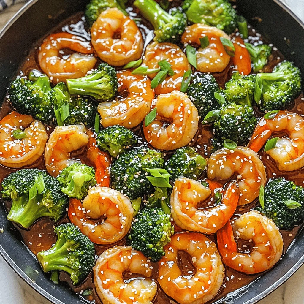 Cooking this honey garlic shrimp and broccoli dish is easy. Here is what you need: - 1 lb large shrimp, peeled and deveined - 2 cups broccoli florets - 3 tablespoons honey - 3 cloves garlic, minced - 2 tablespoons low-sodium soy sauce - 1 tablespoon rice vinegar - 1 tablespoon sesame oil - 1 teaspoon fresh ginger, grated - 2 tablespoons olive oil - Salt and freshly ground black pepper to taste - Sesame seeds for garnish - Green onions, thinly sliced for garnish These ingredients blend perfectly to create a tasty meal. The honey adds sweetness, while the garlic brings bold flavor. The soy sauce and rice vinegar balance the dish with saltiness and acidity. Fresh ginger adds a nice zing. When you combine all these, you get a dish that bursts with flavor and color! For the full recipe, check out the details to bring this dish to life! To start, grab a small mixing bowl. In it, mix 3 tablespoons of honey, 2 tablespoons of low-sodium soy sauce, 1 tablespoon of rice vinegar, 3 minced cloves of garlic, 1 teaspoon of grated fresh ginger, and 1 tablespoon of sesame oil. Whisk these ingredients until smooth. This sauce will bring flavor to your dish and set the tone for the meal. Next, heat a large skillet over medium-high heat. Add 1 tablespoon of olive oil and let it heat. Once the oil shimmers, toss in 2 cups of broccoli florets. Sauté these for about 3-4 minutes. You want them bright green and slightly tender. Once done, remove the broccoli from the skillet and put it on a plate. In the same skillet, add another tablespoon of olive oil. Let it heat up, then add 1 pound of peeled and deveined shrimp. Season them with a pinch of salt and freshly ground black pepper. Cook the shrimp for 2-3 minutes on each side. They should turn pink and opaque when ready. When the shrimp finish cooking, pour your prepared honey garlic sauce over them in the skillet. Stir quickly to coat the shrimp evenly. Let this mix simmer for about 2 minutes. The sauce will bubble and become rich in flavor. Now, add the sautéed broccoli back into the skillet. Gently toss the broccoli with the shrimp and sauce. Make sure everything is well mixed. Let it cook for another minute so everything heats through. Finally, serve your dish hot. For a beautiful finish, sprinkle sesame seeds and thinly sliced green onions on top. This adds color and crunch, making your meal even more appealing. Enjoy your Honey Garlic Shrimp & Broccoli! For the full recipe, check out the details above. To make the sauce great, balance the sweet and salty. Use fresh garlic and ginger for a strong flavor. Mix honey and soy sauce well in a bowl. Let it sit for a few minutes so the flavors blend. This step makes your dish tasty and rich. For the best shrimp, use large, fresh ones. Pat them dry to remove extra moisture. Heat oil in your skillet until it’s hot. Add shrimp in a single layer. Cook for 2-3 minutes on each side. Look for a bright pink color. This shows they are done and juicy. When cooking broccoli, keep it bright green. Sauté it in hot oil for 3-4 minutes. Stir often to avoid burning. You want it tender but still crisp. Remove it from the pan before cooking the shrimp. This keeps the texture and color perfect. For a great look, serve the shrimp and broccoli on rice or quinoa. Drizzle extra sauce over the top for shine. Add sesame seeds and green onions for color. Arrange the dish nicely on the plate. A well-presented meal makes everyone excited to eat! {{image_4}} You can add more flavor to your Honey Garlic Shrimp & Broccoli. Here are some ideas: - Bell Peppers: Slice red or yellow bell peppers and add them with the broccoli. They add sweetness and color. - Pineapple Chunks: Fresh or canned pineapple gives a sweet twist. Add them in when you mix the sauce. - Chili Flakes: If you like heat, sprinkle chili flakes for a spicy kick. A little goes a long way! - Cashews: Toss in some toasted cashews for crunch. They add a nice texture and nutty taste. You might want to tweak the recipe for your needs. Here are some easy swaps: - Protein: Swap shrimp for chicken, tofu, or scallops. Each option cooks well with the sauce. - Sauce: Use teriyaki sauce instead of honey garlic for a different flavor. It’s still tasty! - Vegetables: Change the broccoli for snap peas or green beans. They cook quickly and taste great. - Sweetness: If you like it sweeter, add more honey. Adjust to fit your taste. Serve your dish in a way that makes it shine. Here are some ideas: - Rice or Quinoa: Serve the shrimp and broccoli over steamed rice or quinoa. It soaks up the sauce perfectly. - Lettuce Wraps: For a fun twist, use large lettuce leaves. Fill them with the shrimp mix for a fresh bite. - Noodles: Toss the dish with cooked noodles. This makes it a filling meal and so good. - Extra Garnish: Add more green onions or sesame seeds before serving. They add color and crunch. For the full recipe, check out the Honey Garlic Shrimp & Broccoli Bliss! To store your Honey Garlic Shrimp & Broccoli, let it cool first. Then, place it in an airtight container. This helps keep the dish fresh. You can store it in the fridge for up to three days. Make sure to label the container with the date. Reheat your leftovers carefully. You can use a microwave or a skillet. If using a microwave, heat in short bursts, stirring in between. This helps warm the dish evenly. If using a skillet, add a splash of water to keep it moist. Heat over medium until warm. If you want to freeze this dish, do so before adding the sauce. The shrimp and broccoli freeze better this way. Place them in a freezer-safe bag and remove as much air as possible. You can freeze for up to two months. When ready to eat, thaw in the fridge overnight before cooking it with the sauce. Enjoy your meal later! You can use chicken, tofu, or scallops as great substitutes for shrimp. Chicken works well when cut into small pieces. Tofu is a great option for a vegetarian dish. Scallops provide a similar texture and flavor profile. Yes, you can use frozen broccoli. Just be sure to thaw it first. Drain any excess water before adding it to the skillet. This ensures that your dish stays flavorful and doesn’t become watery. Yes, this recipe can be gluten-free. Use gluten-free soy sauce instead of regular soy sauce. This small change keeps all the delicious flavors intact while making it safe for those with gluten sensitivities. To add spice, include red pepper flakes or sriracha. You can also use a spicy soy sauce. Adjust the amount based on your heat preference. Start small, then taste and add more until it’s just right. Serve this dish with steamed rice or quinoa for a hearty meal. You can also pair it with a fresh salad or stir-fried vegetables for added crunch. A light citrusy drink works well, too! For the full recipe, check out the Honey Garlic Shrimp & Broccoli Bliss section. This blog post covered a delicious Honey Garlic Shrimp and Broccoli recipe. We discussed the ingredients, step-by-step instructions, and valuable tips. You learned how to cook shrimp perfectly and how to enhance flavors. We also explored ways to store and reheat leftovers. In my view, this dish is not just tasty; it's simple and quick to prepare. Enjoy your cooking journey, and feel free to experiment with this recipe to make it your own.