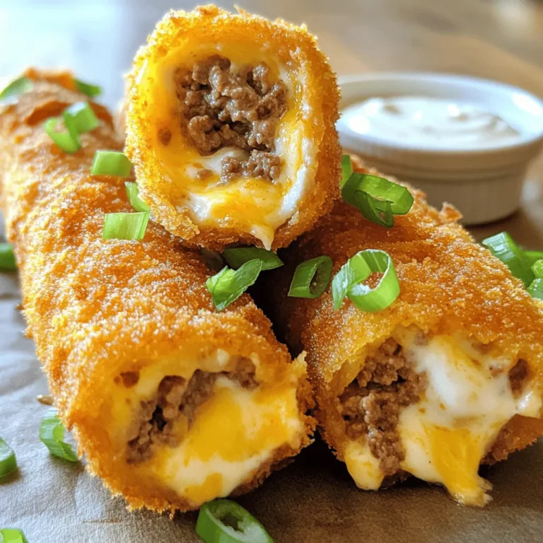 For Nashville Hot Beef Mozzarella Sticks, gather these tasty items: - Ground beef - Shredded mozzarella cheese - Cream cheese - Nashville hot chicken seasoning - Garlic powder - Onion powder - Salt and pepper - All-purpose flour - Eggs - Panko breadcrumbs - Vegetable oil - Optional garnish: chopped green onions and ranch dressing The combination of ground beef and gooey mozzarella makes each bite special. Cream cheese adds a rich texture. Nashville hot chicken seasoning brings the heat. Garlic and onion powders make the flavors pop. Salt and pepper balance everything out. Using panko breadcrumbs gives a nice crunch. Flour and eggs help the breadcrumbs stick. Vegetable oil is key for frying, giving that golden finish. You can add chopped green onions for a fresh touch. Don't forget ranch dressing for dipping! These ingredients come together to make a fun snack. You can find the full recipe to get started on your own delicious batch! Start with a large bowl. In this bowl, combine 1 pound of ground beef with 1 cup of shredded mozzarella cheese and 1/2 cup of softened cream cheese. Next, add 1 tablespoon of Nashville hot chicken seasoning, along with 1 teaspoon of garlic powder and 1 teaspoon of onion powder. Don't forget to include a pinch of salt and freshly ground black pepper. Mix all the ingredients well. You want everything to blend nicely for great flavor. Once your beef mixture is ready, it’s time to shape it. Using your hands, form the mixture into logs. Aim for logs that are about 4 inches long and 1 inch thick. Place these logs on a parchment-lined baking tray. Now, pop them in the freezer for about 30 minutes. This step is key; it helps the logs firm up for easier handling. While the logs chill, let’s set up a breading station. Grab three shallow dishes. Place all-purpose flour in the first dish, beaten eggs in the second, and panko breadcrumbs in the third. When your beef logs are firm, remove them from the freezer. Start by coating each log in flour, shaking off any extra. Then dip it in the eggs, letting the excess drip off, and finally roll it in panko breadcrumbs. Make sure each log is fully coated. Repeat this for all the logs. Now it’s time to fry. In a deep skillet or fryer, heat vegetable oil to 350°F (175°C). Once the oil is hot, fry the mozzarella sticks in batches. Avoid overcrowding the pan to ensure even cooking. Fry each batch for about 3-4 minutes until they turn golden brown and fully cooked. Turn them occasionally for even browning. When done, use a slotted spoon to remove them from the oil. Place the cooked sticks on a plate lined with paper towels to drain excess oil. Enjoy your Nashville Hot Beef Mozzarella Sticks hot! To make your Nashville Hot Beef Mozzarella Sticks even better, think about spice levels. You can add more Nashville hot chicken seasoning for a kick. If you prefer milder flavors, use less seasoning. This way, you can adjust the heat to your taste. For dipping sauces, ranch dressing pairs perfectly with these sticks. You can also try blue cheese or a spicy aioli. These options will enhance the flavor and add variety to your meal. Chilling the beef mixture is key to good texture. When you shape the logs and freeze them, they hold better while frying. It helps keep the cheese from leaking out during cooking. Aim for at least 30 minutes in the freezer. When frying, avoid sticking by using a deep skillet or fryer. Heat the oil to 350°F (175°C) before adding the sticks. Fry in small batches to ensure even cooking. Turn them carefully to get that nice golden crust all around. For side dishes, consider crispy fries or a fresh salad. Coleslaw also works well for a crunchy contrast. These sides balance the rich flavors of the mozzarella sticks. When serving, arrange the sticks on a nice platter. Garnish with chopped green onions for a pop of color. Serve the dipping sauce in a small bowl alongside the sticks. This makes for an attractive and inviting presentation. Check out the Full Recipe for step-by-step instructions! {{image_4}} You can switch up the cheese for more flavor. Try cheddar or pepper jack. These cheeses melt well and add a nice kick. You can also mix in some blue cheese for a bold taste. Blend different cheeses to find your favorite combo. If you need a gluten-free option, use almond flour or crushed gluten-free crackers. These work great as substitutes for regular breadcrumbs. For a healthier version, try baking instead of frying. Place the sticks on a baking sheet and spray them with oil. Bake at 400°F until golden brown. Want less heat? Use less Nashville hot seasoning. You can try a milder seasoning blend or add some herbs instead. For more flavor, mix in spices like smoked paprika or cumin. These spices can enhance the taste without making it too spicy. To keep your Nashville Hot Beef Mozzarella Sticks fresh, follow these tips: - Refrigeration: Place leftovers in an airtight container. They can last up to three days in the fridge. - Freezing: For longer storage, freeze the mozzarella sticks. Lay them on a baking sheet in a single layer. Once frozen, transfer them to a freezer bag. They’ll stay good for about two months. To enjoy your leftover mozzarella sticks, you can reheat them in different ways: - Oven: Preheat your oven to 375°F (190°C). Place the sticks on a baking sheet. Bake for about 10-12 minutes, or until they’re hot and crispy. - Microwave: This method is quicker but may make them soggy. Heat them for about 30-40 seconds. Check often to avoid overcooking. - Crispy Tip: To keep them crispy, use the oven instead of the microwave. The oven helps restore their crunch. Enjoy them as if they were just made! Nashville Hot seasoning is a spicy blend. It usually has cayenne pepper, paprika, garlic powder, and brown sugar. The cayenne gives it heat, while the sugar adds a touch of sweetness. This mix creates a bold flavor that stands out. When you use it in dishes, it brings a fiery kick. It pairs well with rich foods like beef and cheese. Yes, you can make these mozzarella sticks ahead of time. Prepare the beef mixture and shape the logs. After that, place them on a tray and freeze them. Once frozen, you can transfer them to a bag for storage. This way, you can fry them fresh when you are ready. Just remember to add a few extra minutes to the cooking time. You can easily modify this recipe. For a gluten-free option, use gluten-free breadcrumbs and flour. If you want a lighter version, try ground turkey instead of beef. You can also swap cream cheese for a dairy-free alternative. Adjust the Nashville hot seasoning to suit your spice level. These changes make the sticks tasty for various diets. You can find the full recipe above. This recipe for Nashville Hot Beef Mozzarella Sticks combines tasty ingredients and simple steps. You learned how to mix beef, cheese, and spices, then shape and fry these delicious logs. Remember to chill them for the best results and adjust the spices to match your taste. Explore variations to make the recipe your own, and don’t forget to store and reheat leftovers properly. Enjoy these spicy snacks shared with friends or family. Happy cooking!