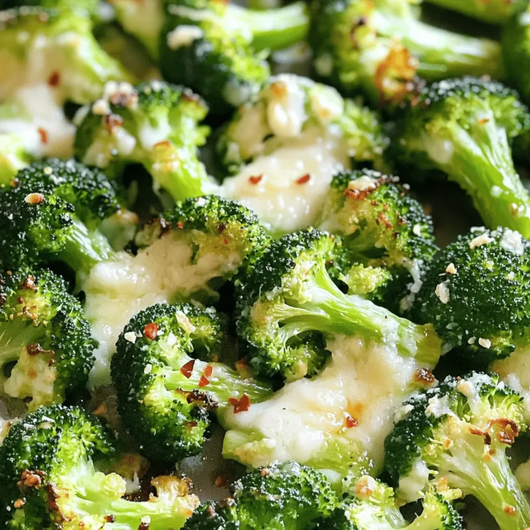 To make Easy Roasted Broccoli, you'll need a few simple ingredients. Gathering the right items helps you create a dish that is both tasty and beautiful. Here’s what you need: - 1 large head of broccoli, separated into florets - 3 tablespoons high-quality olive oil - 4 cloves garlic, finely minced - Zest of 1 lemon - 1 teaspoon red pepper flakes (optional) - Sea salt and freshly cracked black pepper to taste - 2 tablespoons freshly grated Parmesan cheese (optional) - 1 tablespoon freshly squeezed lemon juice Each ingredient plays a key role. The broccoli gives you a healthy base, while olive oil adds richness. Garlic brings depth, and lemon zest brightens the dish. If you like a little heat, add red pepper flakes. Salt and pepper enhance all the flavors. Parmesan cheese, if you choose to use it, adds a nice touch of creaminess. Finally, the lemon juice adds a refreshing pop at the end. This combination of ingredients leads to a simple yet flavorful dish that everyone will love. For the complete process, check out the Full Recipe. First, preheat your oven to 425°F (220°C). This step is key for great roasting. Next, take a large bowl and combine broccoli florets with olive oil, minced garlic, lemon zest, red pepper flakes, sea salt, and black pepper. Toss everything well so each floret gets coated. This mix adds flavor to the broccoli. For easy cleanup, use parchment paper on the baking sheet. This helps the broccoli not stick. Spread the broccoli in a single layer. Leave space between each piece. This allows hot air to circulate and roast the broccoli evenly. Now, place the baking sheet in the oven. Roast the broccoli for 20-25 minutes. Halfway through cooking, toss the broccoli gently. This helps it cook evenly. You want the broccoli to be tender with crispy edges. During the last 5 minutes of roasting, sprinkle grated Parmesan cheese over the broccoli. This adds a rich flavor. After taking the baking sheet out of the oven, drizzle freshly squeezed lemon juice over the broccoli. This adds brightness to the dish. For more details, you can check the Full Recipe. To get the best roasted broccoli, leave space between the florets. This allows hot air to circulate. If the florets are too close, they will steam instead of roast. Toss the broccoli halfway through cooking. This helps each piece cook evenly and develop that nice, crispy texture. Keep an eye on your broccoli while it roasts. Oven temperatures can change, and you want perfect crispiness. Use fresh ingredients for the best flavor. Fresh broccoli and good-quality olive oil make a big difference in taste. For an extra touch, sprinkle more Parmesan cheese on top after roasting. It adds richness and flavor. You can also serve your roasted broccoli with lemon wedges. The fresh lemon juice brightens the dish and enhances its taste. {{image_4}} You can make this dish a full meal by adding protein. Chickpeas are a great option. They roast well and add a nice crunch. Grilled chicken also works beautifully. Just slice it up and mix it with the broccoli before roasting. This will keep your meal healthy and satisfying. Don’t be afraid to get creative with flavors. You can use different herbs or spices to change the taste. Try adding rosemary or thyme for a fresh twist. Balsamic vinegar is another great choice. It adds a tangy flavor that pairs well with the roasted broccoli. Just drizzle some over the broccoli before you roast it for a new taste sensation. If you want a vegan option, try using nutritional yeast instead of Parmesan cheese. It has a cheesy flavor and is packed with nutrients. Sprinkle it over the broccoli just like you would with cheese. This way, you still get that savory taste without dairy. It's a simple switch that makes a big difference. For the full recipe, check out the details above. After enjoying your roasted broccoli, let it cool down. This step helps keep the flavor fresh. Once cool, place the broccoli in an airtight container. Store it in the fridge. It will stay good for about 3-4 days. To reheat your broccoli, use the oven. Set the oven to 350°F (175°C). This method keeps the broccoli crispy. Avoid using the microwave. Microwaving can make the broccoli soggy and lose its charm. If you want to save your roasted broccoli for later, freezing is a great option. First, blanch the broccoli. This means boiling it for a short time, then cooling it quickly. This step helps keep the color and taste. After blanching, place the broccoli in freezer-safe bags. You can freeze it for up to 3 months. Enjoy it later as a quick side dish! You can try different seasonings or marinades. Experiment with spices like cumin, paprika, or even a splash of soy sauce. Marinades with lemon juice or balsamic vinegar can add a nice tang. Mixing in herbs like thyme or rosemary can also enhance the taste. Just remember to keep it simple to let the broccoli shine. Yes, you can prepare it ahead and reheat it later. Roast the broccoli as per the recipe and let it cool completely. Store it in an airtight container in the fridge. When you're ready, reheat it in the oven for the best texture. This way, you can enjoy your dish without the last-minute stress. Cut the broccoli into similar-sized florets. This helps them cook evenly. Larger pieces may remain tough, while smaller ones can burn. Aim for about one to two inches for each floret. This size ensures they become tender yet crisp when roasted. It takes approximately 20-25 minutes for tender yet crispy broccoli. Keep an eye on it as oven temperatures can vary. Tossing the broccoli halfway through cooking helps it brown evenly and get that perfect texture. Yes, bell peppers and carrots roast well alongside broccoli. You can mix in cauliflower or zucchini for more variety. Just remember to cut them to the same size as the broccoli. This will help all the veggies cook at the same rate and make for a colorful dish. For the full recipe, check out the earlier sections! Roasting broccoli is simple and rewarding. You learned how to prepare, season, and roast it to perfection. Follow the tips for crispy results and explore variations to fit your taste. Store leftovers properly and enjoy them later. This dish is not only tasty but also adaptable. Remember, fresh ingredients make all the difference. Enjoy your roasted broccoli as a healthy side or main dish anytime!