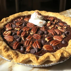 To make a great chocolate pecan pie, you need the right ingredients. Here they are: - 1 cup pecan halves - 1 cup semi-sweet chocolate chips - 1 unbaked pie crust (store-bought or homemade) - 3 large eggs - 1 cup light corn syrup - 1/2 cup packed brown sugar - 1 teaspoon pure vanilla extract - 1/4 teaspoon sea salt - 1/4 teaspoon ground cinnamon These ingredients blend well to create a rich, sweet filling. The pecans add crunch, while the chocolate brings a smooth, creamy taste. You can boost the flavor of your chocolate pecan pie with a few optional ingredients: - 1/2 cup chopped nuts (like walnuts or hazelnuts) - 1 tablespoon bourbon or whiskey for depth - A pinch of nutmeg for warmth Using these additions can give your pie a unique twist. Experiment to find your favorite mix! Having the right tools makes a big difference. Here’s what I recommend: - 9-inch pie dish - Mixing bowls - Whisk for beating eggs - Saucepan for heating syrup - Spatula for mixing and spreading filling These tools help ensure a smooth baking process. They make it easy to mix, pour, and bake your pie. For the full recipe, check out the detailed instructions above. To start, I recommend using a store-bought pie crust. It saves time and effort. If you prefer homemade, roll out your dough to fit a 9-inch pie pan. Make sure to press it firmly into the edges. Trim any excess dough and crimp the edges for a nice look. If you want a flaky crust, chill it in the fridge for 30 minutes before baking. Next, gather your filling ingredients. In a medium saucepan, combine the light corn syrup, brown sugar, and sea salt. Heat over medium heat. Stir until the sugar dissolves, and the mix is smooth. Remove the pan from heat and let it cool a bit. In another bowl, crack the eggs and beat them well. Slowly add the warm syrup mix while whisking. This step is key to keep the eggs from scrambling. Mix in the vanilla and cinnamon. Finally, fold in the chocolate chips and pecans. Make sure they are evenly mixed. Now it’s time to bake! Preheat your oven to 350°F (175°C). Carefully pour the filling into your prepared crust. Spread it out evenly with a spatula. Bake the pie for 55-60 minutes. The filling should puff slightly, and a bit of jiggle in the center is okay. This jiggle means it will be creamy once cooled. After baking, let the pie cool at room temperature for at least two hours. This cooling time helps the filling set, making it easier to slice. Enjoy this sweet treat! For the full recipe, check out the section above. To make a great crust, use cold butter. Cut the butter into small pieces. Mix it into the flour until it looks like sand. Add ice water slowly until the dough sticks together. Chill the dough for at least 30 minutes. This helps the crust hold its shape when baking. Roll the dough out evenly for a smooth finish. If your crust shrinks, it might be too warm. Chill it before rolling. If the filling bubbles over, the pie may be too full. Use a deep dish crust to prevent this. If the pie is too soft after baking, it needs more time in the oven. Bake until the center jiggles just a little. When melting chocolate, use low heat. You can use a double boiler or microwave. If using a microwave, heat in short bursts. Stir the chocolate often to avoid burning. Adding a little butter or cream helps it melt smoothly. This way, you get a rich, glossy finish for your pie. For the complete process, refer to the Full Recipe. Enjoy your baking! {{image_4}} You can use many types of chocolate in your pie. Semi-sweet chocolate chips are a classic choice. They melt well and add a rich flavor. Dark chocolate adds a deeper taste and a touch of bitterness. If you want a sweeter pie, try milk chocolate. For a unique twist, consider using white chocolate. It gives a creamy texture and a different taste. Just remember to adjust sweetness levels if you switch chocolates. Toppings can make your chocolate pecan pie even better. Try adding a sprinkle of sea salt on top. This enhances the flavor and adds a nice crunch. You can also drizzle melted chocolate over each slice. It makes the pie look fancy and taste divine. If you love fruit, try adding chopped cherries or raspberries. They add a fresh burst of flavor. For a nutty twist, sprinkle crushed almonds or walnuts on top. If you need to avoid sugar, there are great options. Maple syrup can replace corn syrup for a unique taste. Honey is another natural sweetener you can use. If you prefer a zero-calorie option, try stevia or erythritol. Just be mindful of the sweetness. Each sweetener will change the pie's final taste and texture. Always taste as you go to get it just right. For the best results, check out the Full Recipe for guidance. To keep your chocolate pecan pie fresh, let it cool completely. Then, cover it with plastic wrap or aluminum foil. You can also use an airtight container. Store it in the fridge. This method keeps the pie moist and tasty. Make sure to eat it within three to four days for the best flavor. If you have leftover pie, freezing is a great option. First, slice the pie into pieces. Wrap each slice in plastic wrap. Then, place the wrapped slices in a freezer-safe bag. Label the bag with the date and type of pie. You can freeze chocolate pecan pie for up to three months. When you want to eat it, thaw the slice in the fridge overnight. The shelf life of your chocolate pecan pie depends on storage. In the fridge, it lasts about three to four days. If you freeze it, you extend the shelf life to three months. Always check for signs of spoilage before eating. If it smells off or looks strange, it’s best to toss it. These simple steps help you enjoy your delicious pie longer. For more tips, check out the Full Recipe. Yes, you can make Chocolate Pecan Pie ahead of time. I often bake it a day in advance. Just let it cool completely, then cover it tightly. Store it in the fridge for up to three days. This waiting time also allows the flavors to meld nicely. The best pie crust options include both homemade and store-bought. A flaky homemade crust adds a lovely touch. However, a good quality store-bought crust saves time and still tastes great. You can also use a graham cracker crust for a fun twist. You will know the pie is done when the filling is set. Bake it for 55 to 60 minutes at 350°F (175°C). The center should have a slight jiggle when you gently shake it. This jiggle means the filling will be creamy once it cools. Yes, you can substitute some ingredients in this recipe. For example, use dark chocolate instead of semi-sweet if you like a richer taste. You can also replace light corn syrup with maple syrup for a natural sweetness. Just keep in mind that changes may alter the final flavor or texture. For the full recipe, refer to the earlier sections. Enjoy your baking! In this post, we covered how to make a delicious chocolate pecan pie. We looked at essential and optional ingredients, tools you need, and step-by-step instructions. Tips helped you avoid common baking problems. We also explored tasty variations and proper storage methods. Enjoying this treat can be simple and fun. With practice, you will master it. Your chocolate pecan pie can become a family favorite. Let your creativity shine with your unique twists on this classic dessert.