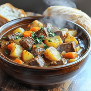 To make a tasty Instant Pot beef stew, you need a few key ingredients. Here’s what you’ll need: - 2 lbs beef chuck, cut into 1-inch cubes - 4 medium carrots, sliced into rounds - 3 medium potatoes, diced into bite-sized pieces - 1 onion, finely chopped - 3 cloves garlic, minced - 4 cups beef broth - 2 tablespoons tomato paste - 1 teaspoon dried thyme - 1 teaspoon dried rosemary - 1 bay leaf - Salt and freshly ground black pepper to taste - 2 tablespoons extra virgin olive oil - 1 tablespoon Worcestershire sauce - 1 cup frozen peas Each ingredient plays a vital role in building the flavor. The beef chuck gives the stew its rich taste and tender texture. Carrots and potatoes add sweetness and heartiness. Onions and garlic bring depth, while broth keeps everything moist and flavorful. Tomato paste adds a nice tang, and the herbs like thyme and rosemary provide warmth. The bay leaf adds a subtle earthiness. The olive oil helps to sauté the beef and veggies, while Worcestershire sauce gives a savory kick. Finally, frozen peas add a pop of color and sweetness at the end. For the full recipe, check out the complete instructions. Happy cooking! Start by getting your Instant Pot ready. Set it to the 'Sauté' function. Add 2 tablespoons of extra virgin olive oil. Once the oil is hot, add 2 lbs of beef chuck, cut into 1-inch cubes. Season the beef with salt and freshly ground black pepper. Brown the beef for about 5-7 minutes. You want it to have a nice color on all sides. When done, take the beef out and place it on a plate. Next, we’ll sauté the onions and garlic. In the same pot, add 1 finely chopped onion and 3 minced garlic cloves. Stir them for 2-3 minutes until the onion turns soft and clear. This step adds a great flavor base for your stew. Now it’s time to deglaze the pot. Add 2 tablespoons of tomato paste and 1 tablespoon of Worcestershire sauce. Use a wooden spoon to scrape the bottom of the pot. This helps to lift all those tasty bits stuck at the bottom. After deglazing, return the browned beef to the pot. Then, add 4 medium sliced carrots and 3 medium diced potatoes. Don’t forget to include 1 teaspoon each of dried thyme and dried rosemary, plus 1 bay leaf. Finally, pour in 4 cups of beef broth. Give everything a good stir to mix all the flavors together. Secure the lid on your Instant Pot, making sure the vent is sealed. Set it to 'Manual' or 'Pressure Cook' and choose high pressure for 35 minutes. Once it finishes, let the pressure release naturally for 10 minutes. After that, carefully turn the vent to let out any extra pressure before opening the lid. Finally, gently stir in 1 cup of frozen peas. Let the stew sit for 5 minutes to warm the peas. Taste your stew and adjust the seasoning with more salt or pepper if needed. For the full recipe, check [Full Recipe]. Enjoy your hearty and flavorful meal! To make tender beef and a flavorful broth, start with quality beef chuck. It has good marbling, which helps keep the meat juicy. Cut the beef into 1-inch cubes. This size cooks evenly and absorbs flavor well. Searing the beef is key. Use the sauté function on your Instant Pot. Browning adds depth to the stew. After browning, don’t skip deglazing. Scrape the pot to lift all those tasty bits. They add richness to your broth. Avoid common mistakes, like overcrowding the pot. It can lead to uneven cooking. If your beef isn’t browning well, cook in smaller batches. Also, don’t rush the natural pressure release. This step helps keep the meat tender. For an appealing dish, serve your beef stew in deep bowls. Top with freshly chopped parsley. This adds color and freshness. Pair it with warm, crusty bread. It’s perfect for dipping into the savory broth. Consider side dishes that complement the stew. Creamy mashed potatoes or buttery corn enhance the meal. A simple green salad adds a nice crunch. These sides balance the richness of the stew. For the full recipe, check out the details above. Enjoy your hearty meal! {{image_4}} You can change the beef in this stew to other proteins. Lamb works well, giving a rich taste. Chicken is another option; it cooks faster and is lighter. You can also use turkey for a healthy twist. Switching vegetables can change the flavor too. Try adding parsnips or sweet potatoes for a sweet touch. Green beans or corn add a nice crunch. Fresh herbs like parsley or thyme can brighten up the dish. Want a richer taste? Add a splash of red wine or beer. It adds depth and a warm flavor. Just remember to let the alcohol cook off a bit. For a spicy kick, chop some peppers or sprinkle in chili flakes. You can adjust the heat to your liking. Adding a touch of smoked paprika can also bring a warm, smoky flavor. These variations keep the stew fresh and exciting. Check the full recipe for more tips! To keep your beef stew fresh, start by cooling it. After it cools, place it in an airtight container. You can store it in the fridge for up to three days. For longer storage, freeze the stew in a freezer-safe container. Leave some space at the top for the stew to expand as it freezes. When you are ready to eat, you can reheat it on the stove or in the microwave. If reheating on the stove, do it on low heat. Stir often to keep it from sticking. In the fridge, beef stew lasts about three days. In the freezer, it can stay good for about three months. Always look for signs of spoilage. If the stew smells off or has a strange color, it’s best to throw it away. Checking for these signs helps you enjoy your meal safely. You can skip browning the meat, but it affects the flavor. Browning adds rich taste and deep color. It seals in juices, keeping the beef tender. Without this step, your stew may taste flat, lacking depth. I recommend you take the time to brown the meat. It makes a big difference in the final dish. To thicken your beef stew, you have a few options. You can mash some of the potatoes in the stew for a natural thickener. Another way is to mix a tablespoon of cornstarch with water, then stir it in. If you want a rich texture, simmer the stew longer with the lid off. This helps to reduce the liquid, giving you a thicker consistency. Yes, you can make a hearty vegetarian stew. Use mushrooms instead of beef for a meaty texture. You can also add lentils or chickpeas for protein. Swap beef broth for vegetable broth to keep it flavorful. Add plenty of root vegetables like carrots, potatoes, and parsnips for body and taste. This way, you still get a warm, filling dish without the meat. For stew, beef chuck is the best choice. It has a good amount of fat, making it tender when cooked. You can also use brisket or round for a leaner option. These cuts break down during cooking, adding flavor to your stew. Always opt for well-marbled meat, as this will keep your stew juicy and delicious. For the full recipe, check out the Hearty Instant Pot Beef Stew section. In this post, we covered how to make a tasty Instant Pot beef stew. We discussed essential ingredients, preparation steps, and cooking tips. You learned how to perfect your stew and explore fun variations. Plus, we shared storage tips to keep your leftovers fresh. With these steps, you can make a hearty meal easily. Enjoy pushing the limits of flavors and try new ingredients!
