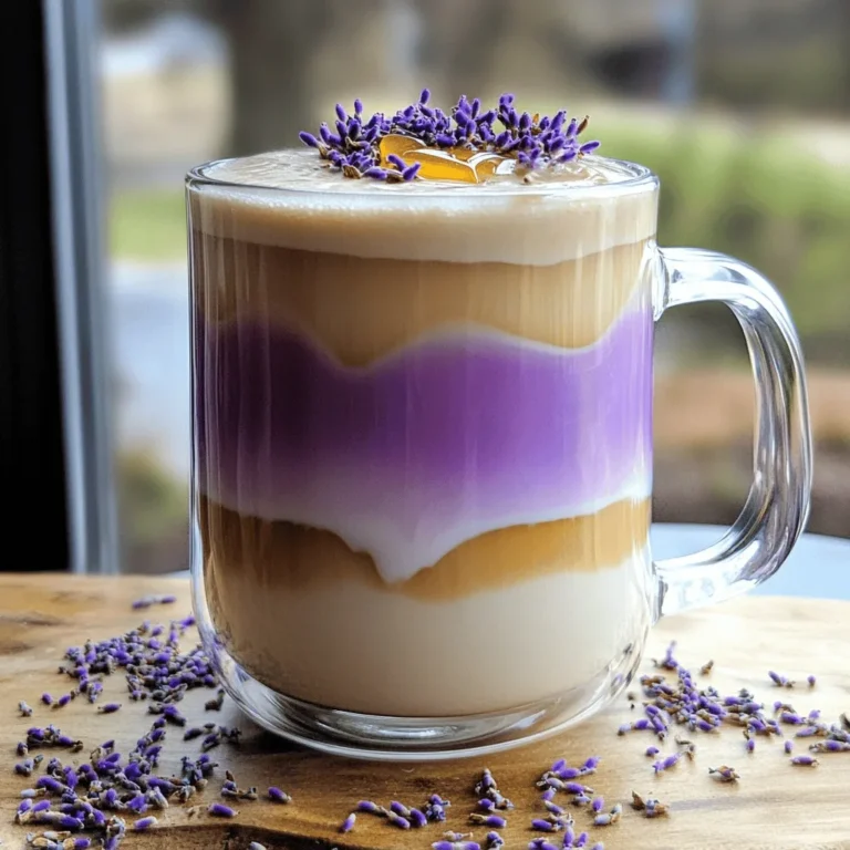 - 1 cup water - 2 tablespoons dried lavender flowers - 1 tablespoon honey - 1 cup milk (dairy or plant-based) - 1 bag of Earl Grey tea - 1 teaspoon vanilla extract - A pinch of sea salt To make a great Honey Lavender London Fog Latte, you need simple ingredients. Each one adds a unique flavor. The dried lavender gives a lovely floral note. Honey adds sweetness, while Earl Grey tea brings a rich taste. Milk creates a creamy texture, and vanilla adds warmth. A pinch of sea salt balances all the flavors. - Additional honey drizzle - Sprigs of fresh lavender - Edible flowers Garnishes can make your latte look even more special. Drizzling extra honey on top adds a sweet touch. Fresh lavender sprigs not only look pretty but also smell great. Edible flowers can add color and fun to your drink. Use these to impress your friends and family. For the full recipe, check out the section above. Enjoy creating your perfect latte! To start, pour 1 cup of water into a small pot. Bring the water to a boil over medium heat. Once it is boiling, remove the pot from heat. Add 2 tablespoons of dried lavender flowers to the hot water. Cover the pot with a lid and let it steep for 5 to 7 minutes. This time helps the lavender flavor to mix well. After steeping, strain the lavender water through a fine mesh sieve into a cup. Discard the leftover lavender flowers. Now, return the lavender-infused water to the pot. Add 1 bag of Earl Grey tea to the lavender water. Steep the tea for 3 to 5 minutes. The longer you steep, the stronger the tea flavor will be. While the tea steeps, grab 1 tablespoon of honey and set it aside. You can adjust the honey to your taste. Then, add 1 teaspoon of vanilla extract and a pinch of sea salt to the tea mixture. Stir well until everything is mixed. Next, pour 1 cup of your choice of milk into a separate pan. Heat the milk over medium heat until it is warm but not boiling. If you want a frothy texture, use a whisk or a milk frother. Whisk it gently until it gets nice bubbles. For the best froth, aim for milk that is fresh and cold to start with. Now you're ready to combine everything. Pour the lavender tea mixture into your favorite mug until it is about halfway full. Slowly pour the warm milk on top for a lovely layered look. You can drizzle a little more honey on top for added sweetness and sprinkle dried lavender for a beautiful touch. Enjoy your Honey Lavender London Fog Latte! For the full recipe, check out the details above. To make your Honey Lavender London Fog Latte just right, you can tweak the sweetness. If you want less sweetness, use less honey. Start with 1 teaspoon and add more if you need it. Honey adds a nice touch, but you control how much goes in. The milk type also plays a big role. You can use any milk you like. Almond milk gives a nutty taste. Oat milk is creamy and smooth. Dairy milk is rich and classic. Pick what you enjoy most! For a stunning latte, serve it in a clear glass mug. This shows off the lovely layers of lavender tea and milk. You can also add a sprig of fresh lavender on top. It makes your drink look fancy and invites everyone to sip. Garnishes can enhance your drink. Drizzle a bit of honey on top for shine. You can also sprinkle extra dried lavender flowers for a pretty touch. Make it look as good as it tastes! One mistake to watch out for is oversteeping the tea. If you steep the Earl Grey bag too long, it can taste bitter. Stick to 3 to 5 minutes for the best flavor. Another issue is scalding the milk. Heat it gently until warm, but don’t let it boil. Scalded milk can ruin the creamy texture. Keep an eye on it while it heats! {{image_4}} Finding new ways to enjoy your Honey Lavender London Fog Latte is part of the fun. Here are some ideas to make your drink even better. If you're looking for different ways to sweeten your latte, try these options: - Maple syrup: This adds a warm, rich flavor. - Agave: A mild option that dissolves easily. - Sugar-free substitutes: Great for those watching sugar intake. These alternatives can change the taste, so feel free to try each one. You can switch up the flavors by using different flowers. Consider these options: - Chamomile: It adds a gentle, calming taste. - Mint: This gives a refreshing twist to your drink. Experiment with these flowers to find your favorite mix. They can brighten up the drink in unique ways. Want to spice things up? Consider adding some extra flavors: - Cinnamon: A pinch brings warmth and depth. - Flavored syrups: Try vanilla or caramel for a sweet touch. These additions can make your latte feel special. Mixing flavors can lead to exciting new tastes that you will love. For the full recipe, check out the detailed instructions in the recipe section. Enjoy making your Honey Lavender London Fog Latte! To store leftover lavender tea, place it in a clean jar. Make sure to cool it first. Seal the jar tightly to keep out air and light. Refrigerate the jar right away. This helps keep the flavors fresh. You can enjoy the tea within three days. After that, it may lose its taste. To store dried lavender, keep it in an airtight container. This helps prevent moisture and keeps it fragrant. Place the container in a cool, dark place. Avoid direct sunlight and heat. For tea bags, store them in a dry spot, too. You can use a zip-top bag or a sealed box. This keeps them fresh and flavorful for longer. A Honey Lavender London Fog Latte offers a sweet and floral experience. The lavender brings a light, calming flavor. The honey adds warmth and sweetness. Earl Grey tea gives it a bold, citrusy note. When you sip it, you’ll notice the creamy milk blends all the flavors well. It's both soothing and refreshing. Yes, you can easily make this latte vegan. To do this, swap regular milk for a plant-based option. Almond, oat, or soy milk works great. For honey, you can use maple syrup or agave. Both options give you the sweetness you want without using animal products. You can find a Honey Lavender London Fog Latte in many coffee shops. Look for cafes that focus on specialty drinks. Some chains or local shops offer this drink on their menu. If you want a homemade version, check out the full recipe. It’s quick and easy! This blog post showed you how to make a Honey Lavender London Fog Latte. We covered the key ingredients, step-by-step instructions, and tips to make it perfect. You learned about variations and how to store your ingredients well. This drink offers a lovely mix of sweet and floral flavors. I hope you explore these ideas and create your own version at home. Enjoy your latte-making journey!
