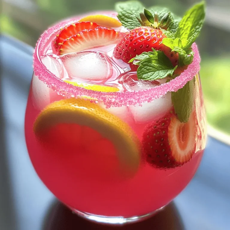 To make the perfect Barbie Pink Lemonade, you will need a few simple, fresh ingredients: - 1 cup freshly squeezed lemon juice - 4 cups chilled water - 1 cup granulated sugar - 1 cup cranberry juice - 1/2 teaspoon pure vanilla extract - Fresh strawberries and mint leaves for garnish - Ice cubes These ingredients come together to create a vibrant and tasty drink. Fresh lemon juice gives it a tangy flavor. Cranberry juice adds a lovely pink color. The sugar balances the tartness, while vanilla gives a hint of sweetness. Fresh strawberries and mint make it look pretty and add extra flavor. You can find the full recipe details below! This blog post shared a fun Barbie Pink Lemonade recipe. We covered ingredients, step-by-step prep, and tips for success. You can edit sweetness and explore flavors like mint or basil. Try other juices or make a mocktail for kids. Store it fresh, know its shelf life, and freeze for slushies. Enjoy serving this colorful drink at any gathering. It’s easy to make and sure to please everyone!