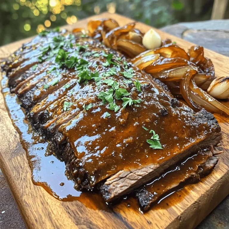 To make a great slow cooker beef brisket, you need these key ingredients: - 4 lbs beef brisket - 2 tablespoons olive oil - 1 large onion, thinly sliced - 4 cloves garlic, finely minced - 2 cups beef broth or stock - 1/4 cup soy sauce (low sodium recommended) - 1/4 cup packed brown sugar - 2 tablespoons apple cider vinegar - 2 teaspoons smoked paprika - 1 teaspoon ground cumin - 1 teaspoon freshly ground black pepper - 1 teaspoon salt - Fresh parsley, chopped, for garnish (optional) For the best results, choose a well-marbled brisket. This cut has fat that melts during cooking. It keeps the meat juicy and flavorful. Look for: - Flat cut brisket: Leaner and easier to slice. - Point cut brisket: Richer and more tender, perfect for shredding. Both cuts yield delicious results in the slow cooker, so pick what you like best. Seasoning is key to a tasty brisket. Here are some ideas to elevate the flavor: - Add a dash of Worcestershire sauce for depth. - Use fresh herbs like thyme or rosemary for a fragrant touch. - Try a pinch of cayenne pepper for some heat. Feel free to mix and match these suggestions. They can help you create a dish that matches your taste. For the complete cooking steps, check out the Full Recipe. To start, gather your ingredients. You will need 4 lbs of beef brisket, olive oil, onion, garlic, beef broth, soy sauce, brown sugar, apple cider vinegar, smoked paprika, cumin, black pepper, and salt. First, heat 2 tablespoons of olive oil in a large skillet. When the oil is hot, add the brisket. Sear each side for 4-5 minutes until it gets a nice, brown crust. This step adds great flavor. Once done, take the brisket out and place it on a cutting board. Next, add the sliced onion to the skillet. Cook the onion for about 5 minutes until it softens. Then, add 4 cloves of minced garlic and cook for another minute. The smell will be amazing! Now, it's time to prepare the slow cooker. Pour 2 cups of beef broth into it. Then add 1/4 cup of soy sauce, 1/4 cup of brown sugar, and 2 tablespoons of apple cider vinegar. Sprinkle in 2 teaspoons of smoked paprika, 1 teaspoon of cumin, 1 teaspoon of black pepper, and 1 teaspoon of salt. Stir well to mix everything, making sure the brown sugar dissolves. Next, layer the sautéed onions and garlic at the bottom of the slow cooker. Place the seared brisket on top of the onions. Don't forget to pour any leftover juices from the skillet over the brisket. Cover the slow cooker and set it to cook. You can choose low for 8-10 hours or high for 4-5 hours. The brisket will be done when it is fork-tender. Once the cooking time ends, carefully take the brisket out of the slow cooker. Let it rest for 10 minutes on a cutting board. This helps keep it tender. Slice or shred the brisket against the grain. If you want a thicker sauce, pour the cooking liquid into a saucepan. Simmer it until it reduces to your liking. To serve, place the sliced or shredded brisket on a platter. Drizzle the rich sauce over it. If you like, add some chopped parsley on top for freshness. Enjoy your flavorful slow cooker beef brisket! For the full recipe, check it out! To make your brisket super tender, you need to cook it low and slow. This means setting your slow cooker on low for 8-10 hours. The long cooking time lets the meat break down. It also helps the flavors mix well. Always choose a good cut of brisket. Look for marbling; it adds flavor and moisture. One common mistake is not searing the brisket first. Searing adds a nice crust and deep flavor. Another mistake is using too much salt. Use just enough to enhance the taste. Lastly, avoid lifting the lid while it cooks. Each peek lets heat escape and slows the cooking. Brisket pairs well with many sides. Try mashed potatoes or creamy coleslaw. Roasted vegetables also add color and taste. For a lighter option, serve it with a fresh salad. You can even add some crusty bread to soak up the delicious sauce. For the full recipe, check out the savory slow cooker beef brisket. {{image_4}} You can make this dish more colorful and nutritious by adding vegetables. Carrots, potatoes, or bell peppers work great. Just chop them into bite-sized pieces and add them to the slow cooker with the brisket. The veggies soak up the tasty juices and cook perfectly. This addition not only boosts flavor but also adds texture to your meal. Switching up the sauce can change the whole taste of your brisket. For a tangy twist, try using a mix of barbecue sauce and honey. If you want something richer, a red wine sauce can add depth. You can also experiment with mustard, Worcestershire sauce, or even a blend of herbs. Each option brings unique flavors, making your brisket fun to explore. If you like heat, adding spices can give your brisket a kick. Try mixing in cayenne pepper, chili powder, or even a dash of hot sauce. You can also use spicy mustard in your marinade. This spicy version is perfect if you want something bold and exciting. Just be careful not to overdo it; a little spice goes a long way! After enjoying your savory slow cooker beef brisket, store any leftovers properly. Place the brisket in an airtight container. Cool it down first, then cover it tightly. This keeps the moisture in and prevents it from drying out. You can also slice the brisket before storing. This way, it’s ready for your next meal. When you're ready to enjoy your leftover brisket, reheating it well is key. You can use a few methods: - Microwave: Place the brisket on a microwave-safe plate. Cover it with a damp paper towel. Heat on medium for 1-2 minutes or until warm. - Oven: Preheat your oven to 300°F (150°C). Wrap the brisket in foil and heat for about 20-30 minutes. This method keeps the meat moist. - Stovetop: Slice the brisket and place it in a skillet over low heat. Add a splash of beef broth or water. Cook until the brisket is heated through. Each method brings back the rich flavors of the brisket. If you want to save brisket for later, freezing is a great option. First, let the brisket cool completely. Slice or leave it whole, depending on your preference. Wrap it tightly in plastic wrap, then in aluminum foil. This double wrap helps avoid freezer burn. Label the package with the date. To thaw, place the brisket in the fridge overnight. If you're in a hurry, you can use the microwave's defrost setting. Always reheat brisket thoroughly before serving. Enjoy the tasty delight even after storing! Slow-cooked brisket usually takes about 8 to 10 hours on low. If you're in a hurry, you can cook it on high for about 4 to 5 hours. The key is to check if it’s fork-tender. Tender brisket means it’s ready to enjoy! Yes, you can skip searing the brisket. However, searing adds rich flavor and a nice crust. If you choose not to sear, just place the brisket directly in the slow cooker. Add your broth and seasonings, and it will still be tasty. I recommend using low-sodium beef broth. This helps control the salt level in your dish. A rich, flavorful broth enhances the brisket's taste. You can also use homemade broth for a deeper flavor. For the recipe, any quality beef broth works well! For more details on how to make this dish, check out the Full Recipe. In this blog post, we explored the best ingredients for a delicious brisket. We covered key cuts of beef, spices to enhance flavor, and step-by-step guidance for cooking. You learned tips for perfect tenderness and common mistakes to avoid. We also discussed variations, storage options, and answered key questions. Brisket can be simple and tasty if you follow these tips. Enjoy your cooking journey and savor the results!