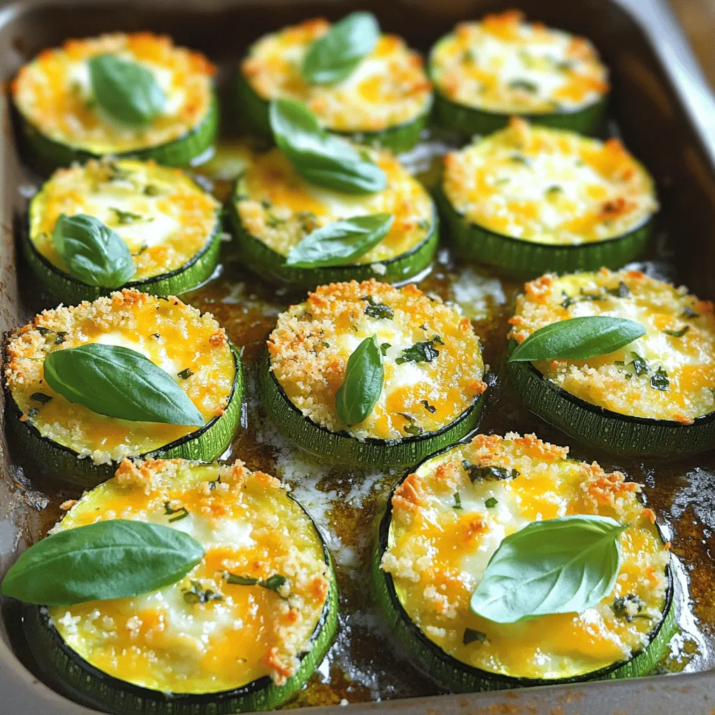 When making Baked Zucchini Parmesan, you need fresh, simple ingredients. Here’s what you should gather: - 4 medium zucchinis, sliced into ½-inch thick rounds - 1 cup shredded mozzarella cheese - ½ cup freshly grated Parmesan cheese - 1 cup panko breadcrumbs - 2 garlic cloves, finely minced - 1 teaspoon dried oregano - 1 teaspoon dried basil - 1 teaspoon sea salt - ½ teaspoon freshly cracked black pepper - 2 tablespoons extra virgin olive oil - Fresh basil leaves for garnish (optional) These ingredients create a great mix of flavors and textures. The zucchini becomes soft, while the cheese melts beautifully. The panko breadcrumbs add the perfect crunch. Each bite gives you a taste of cheesy goodness! For the full recipe, check out the detailed instructions. Enjoy creating this dish! - Preheat the oven to 400°F (200°C). - Line a baking sheet with parchment paper. - In a bowl, combine: - 1 cup panko breadcrumbs - 2 minced garlic cloves - 1 teaspoon dried oregano - 1 teaspoon dried basil - 1 teaspoon sea salt - ½ teaspoon black pepper - Toss the ingredients well. - Drizzle 2 tablespoons olive oil over the mixture. - Mix again until all the breadcrumbs are coated. - Lay sliced zucchini on the baking sheet in a single layer. - Sprinkle the breadcrumb mixture evenly over the zucchini. - Add 1 cup shredded mozzarella cheese on top. - Finish with ½ cup grated Parmesan cheese for extra flavor. - Place the baking sheet in the oven. - Bake for 25-30 minutes until golden and bubbly. - Let cool for a few minutes. - Garnish with fresh basil leaves if desired. For the full recipe, check out the detailed steps included above. Enjoy your crispy, cheesy zucchini! To make your baked zucchini truly crunchy, adjust the breadcrumb coating. Use panko breadcrumbs for a lighter, crispier texture compared to regular breadcrumbs. If you want even more crunch, mix in some crushed cornflakes or a sprinkle of grated Parmesan into the panko. This combination gives a great bite. Baking technique plays a key role too. Make sure you lay the zucchini slices in a single layer. If they overlap, they will steam instead of bake, and you’ll lose that crunch. Turning the baking sheet halfway through baking can also help ensure even cooking. For more flavor, add spices like smoked paprika or chili powder. These spices bring a warm touch that pairs well with zucchini. Fresh herbs can brighten the dish. Use fresh basil or parsley for a burst of color and taste. If fresh herbs are hard to find, dried herbs like oregano or thyme work well too. You can serve baked zucchini parmesan in many ways. For a delightful appetizer, cut it into small squares and serve with a dipping sauce. As a side dish, pair it with grilled chicken or fish for a healthy meal. You can also serve it over pasta for a heartier option. Feel free to explore these ideas and make the dish your own. Enjoy the process! For the full recipe, check out the [Full Recipe]. {{image_4}} You can make baked zucchini parmesan even more exciting by adding other veggies. Try including bell peppers, tomatoes, or mushrooms. These vegetables add color and taste. You can also mix in some spinach for a healthy twist. Adding protein can turn this dish into a hearty meal. Consider cooked chicken, turkey, or even crumbled sausage. For a vegetarian option, use chickpeas or lentils. They add both flavor and protein. If you need a gluten-free dish, swap panko for gluten-free breadcrumbs. This keeps the crunch while catering to dietary needs. Always check the labels to ensure they are truly gluten-free. For a vegan version, replace cheese with plant-based alternatives. Nutritional yeast gives a cheesy flavor without dairy. You can also use cashew cheese for a creamy texture. Use olive oil to replace any butter in the recipe. Using seasonal herbs can elevate your baked zucchini parmesan. Fresh basil, parsley, or thyme can add unique flavors. You can mix and match herbs based on the season for fresh taste. During holidays, adapt this dish to fit the occasion. Add a layer of roasted garlic or sun-dried tomatoes for a festive flair. These simple changes can make it special for gatherings. For the full recipe, check out the [Full Recipe]. To keep your Baked Zucchini Parmesan fresh, store leftovers in an airtight container. This helps lock in flavor and moisture. You can keep it in the fridge for up to three days. If you want to enjoy it later, make sure it cools completely before sealing. Freezing is a great way to save this tasty dish. Here’s how to do it: 1. Cool Completely: Ensure the dish is fully cooled. 2. Wrap it Up: Use plastic wrap to cover it tightly. Then, place it in a freezer-safe container or bag. 3. Label and Date: Write the date on the bag or container. This helps you remember when you made it. You can freeze it for up to three months. When you’re ready to eat, you can reheat it in the oven or microwave. - Oven Method: Preheat the oven to 350°F (175°C). Place the zucchini on a baking sheet and cover it with foil. Bake for about 15-20 minutes until hot. This keeps it crispy. - Microwave Method: Heat it in a microwave-safe dish. Cover it with a damp paper towel. Heat in short bursts of 30 seconds until warm. Note, this method may make it a bit soggy. Choose the method that works best for you! Enjoy your delicious dish anytime! You can tell when the zucchini is done by checking its color and texture. The cheese should be golden and bubbly. The zucchini should be soft but not mushy. This usually takes about 25-30 minutes in the oven. Keep an eye on it to avoid overcooking. Yes, you can use different cheeses! Cheddar, gouda, or even a spicy pepper jack can work well. Mix and match to find your favorite flavor. Just make sure the cheese melts nicely to create a gooey texture. Baked zucchini parmesan is a healthy choice. Each serving has about 180 calories, with 10 grams of fat and 8 grams of protein. It also provides vitamins A and C, plus calcium from the cheese. This dish is a great way to enjoy veggies! You can prepare the zucchini ahead of time! Slice and layer them with breadcrumbs and cheese. Cover the dish and store it in the fridge for up to 24 hours. Just bake it right before serving for a fresh taste. Yes, the recipe is vegetarian as it uses no meat. It features cheese, zucchini, and herbs, all of which are plant-based. Enjoy this dish as a great meat-free option for any meal. To spice things up, add crushed red pepper flakes to the breadcrumb mix. You can also use spicy cheese or add jalapeños for extra kick. Adjust the heat to your taste for a fun twist! For the full recipe, check out the Cheesy Baked Zucchini Delights. Enjoy your cooking adventure! This blog post shares a simple and tasty baked zucchini parmesan recipe. We covered essential ingredients, step-by-step instructions, and helpful tips to enhance flavor and crunch. You learned how to store leftovers and even make variations for different diets. Now you can confidently whip up this dish as a side or appetizer. Enjoy experimenting with flavors and sharing your creations. Baked zucchini parmesan is a great way to eat healthy and delicious food. Happy cooking!