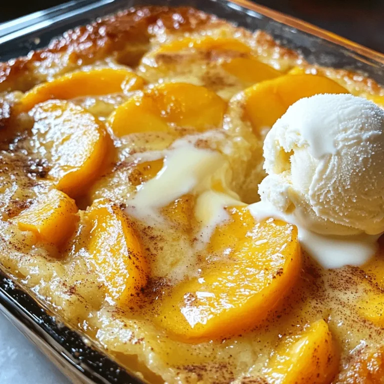 - Peaches: Use 4 ripe peaches. Peel and slice them thin. Fresh peaches work best. - Sugar: You need 1 cup of granulated sugar, divided. This sweetens the peaches and the batter. - Butter: Use 1/2 cup of unsalted butter, melted. Unsalted butter helps control the salt level. - Flour: All-purpose flour is best. It gives the pudding a nice texture. - Additional Ingredients: - 1 tablespoon baking powder for rise. - 1/2 teaspoon salt to balance flavors. - 1 cup milk for moisture. - 1 teaspoon vanilla extract for extra flavor. - 1/2 teaspoon ground cinnamon to add warmth. This recipe is simple and uses common items found in most kitchens. You can find the Full Recipe at the top of this article. First, set your oven to 350°F (175°C). This temperature gives the pudding a nice, golden finish. While the oven heats, grease a 9x13 inch baking dish with butter. This step helps prevent the pudding from sticking, making it easy to serve later. Next, peel and slice 4 ripe peaches. In a large bowl, combine the peach slices with 1/2 cup of granulated sugar. Toss gently to coat each piece. Let the peaches sit for about 10-15 minutes. This marinating step allows the peaches to release their sweet juices. The syrup adds great flavor to the pudding. In another bowl, mix 1/2 cup melted unsalted butter, 1 cup all-purpose flour, 1 tablespoon baking powder, and 1/2 teaspoon salt. Add the remaining 1/2 cup of sugar, 1 cup of milk, 1 teaspoon vanilla extract, and 1/2 teaspoon ground cinnamon. Whisk everything together until you have a smooth batter. Look for a consistency that is thick but pourable. Now, pour the batter evenly into the greased baking dish. Be careful not to stir the batter. Next, layer the marinated peach slices on top of the batter. Allow the sweet juices to drizzle down into the batter. This will create a delicious mix as it bakes. Place the baking dish in the preheated oven. Bake for 35-40 minutes. Keep an eye on it, and check for doneness by inserting a toothpick into the center. It should come out clean when the pudding is ready. The top will turn a lovely golden brown. After baking, remove the pudding from the oven. Let it cool for about 10 minutes before serving. Allowing it to rest helps the flavors meld together. It also makes it easier to cut and serve. Enjoy this delightful dish warm, perhaps with a scoop of ice cream or whipped cream on top for extra joy. To make the best Tennessee Peach Pudding, avoid common mistakes. One common error is overmixing the batter. Mix just until smooth. Check the consistency of the batter. It should be thick but pourable. If it’s too runny, add a touch more flour. You can enhance the flavor by adding spices or extracts. A pinch of nutmeg adds warmth. You can also use almond extract for a twist. Adjust the sweetness to your taste. If you like it sweeter, add more sugar. Serve your pudding warm with ice cream or whipped cream on top. The cold cream melts into the warm pudding. It creates a delicious mix. For presentation, sprinkle some cinnamon on top. You can also add a sprig of mint for color. This adds a nice touch and makes it look fancy. {{image_4}} You can change the fruit in Tennessee Peach Pudding. Other stone fruits work great. Plums, nectarines, and cherries all taste amazing. They bring unique flavors and textures. You can also use seasonal fruits. In summer, try berries or figs. In fall, apples or pears can add a nice twist. This adds fun and variety to your dish. If you need gluten-free options, use almond or coconut flour instead of all-purpose flour. Both give a nice flavor and texture. You can also reduce sugar. Try using less sugar or natural sweeteners like honey or maple syrup. This will make your pudding healthier but still tasty. You can serve this pudding in different ways. Individual servings look fancy and are easy to share. Use small ramekins or cups for a personal touch. Family style is great for gatherings. Serve from a large dish so everyone can help themselves. You can make this pudding ahead of time. Just keep it in the fridge until you’re ready to serve. This makes it easy for busy days or special occasions. To store leftover pudding, let it cool completely first. Place it in an airtight container. This helps keep it fresh. You can store it in the fridge for up to four days. I recommend using glass or plastic containers with tight lids. They help prevent any odors from other foods affecting your pudding. If you want to save it longer, you can freeze it. Slice the pudding into portions for easy thawing. Wrap each piece tightly in plastic wrap. After that, place them in a freezer-safe bag. This way, it can last for about three months. When you're ready to eat, defrost the pudding in the fridge overnight or on your counter for a few hours. When it’s time to enjoy your pudding again, you can reheat it. The microwave is quick and easy. Heat it in short bursts, checking often to avoid overheating. If you prefer the oven, preheat it to 350°F (175°C). Place the pudding in an oven-safe dish and cover it with foil. This keeps it moist. Bake for about 10-15 minutes. Either way, aim to keep the texture soft and the flavor bright. Tennessee Peach Pudding is a warm, sweet dessert made with fresh peaches. You layer the peaches with a simple batter, bake it, and enjoy its deliciousness. The pudding has a soft, cake-like texture and a sweet, fruity flavor that reminds you of summer. Yes, you can use frozen peaches. Just make sure you thaw and drain them first. Fresh peaches give a better taste, but frozen peaches work well too. They are convenient and save time during the busy summer months. Tennessee Peach Pudding lasts about 3 to 5 days in the fridge. Store it in an airtight container to keep it fresh. Reheat individual portions in the microwave for a quick treat. You can make this recipe vegan by using plant-based milk and a vegan butter substitute. Replace the eggs with flaxseed meal mixed with water for extra binding. This way, you can enjoy a tasty vegan version of this classic dish. Tennessee Peach Pudding pairs nicely with vanilla ice cream or whipped cream. You can also serve it with a scoop of yogurt for a tangy touch. For a fun twist, try it with a sprinkle of cinnamon or nuts on top. This adds extra flavor and crunch. Tennessee Peach Pudding combines simple ingredients for a delicious treat. You learned about key ingredients like peaches, sugar, and butter. We explored step-by-step instructions to help you prepare it perfectly. I shared tips to enhance flavors and variations for different diets. Proper storage methods ensure your pudding stays fresh. Remember, this dessert can adapt to your taste and dietary needs. Enjoy creating your own version of this classic dish, and share it with friends and family. You'll love how easy it is to make!