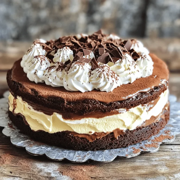 This Chocolate Tres Leches Cake uses simple ingredients. Each one works together to create a rich flavor. - 1 cup all-purpose flour - 1/2 cup unsweetened cocoa powder - 1 1/2 teaspoons baking powder - 1/2 teaspoon baking soda - 1/4 teaspoon salt - 1/2 cup unsalted butter, softened - 1 cup granulated sugar - 3 large eggs, at room temperature - 1 teaspoon vanilla extract - 1/2 cup buttermilk, at room temperature - 1 cup sweetened condensed milk - 1 cup evaporated milk - 1 cup whole milk - 1 cup heavy cream, chilled - 2 tablespoons powdered sugar (for whipped cream) - Chocolate shavings or cocoa powder for garnish (optional) These ingredients create a soft cake soaked in a sweet milk mixture. The heavy cream topping adds a light and airy touch. Using room temperature ingredients helps everything mix well. I recommend using fresh milk for the best taste. For a unique twist, sprinkle chocolate shavings on top before serving. Enjoy making this delicious treat! For the complete recipe, check the [Full Recipe]. Start by preheating your oven to 350°F (175°C). Grab a 9x13 inch baking pan. Grease it with butter to make sure your cake won’t stick. Dust the pan lightly with flour. This quick step helps the cake come out clean and perfect. In a medium bowl, sift together the all-purpose flour, cocoa powder, baking powder, baking soda, and salt. This helps mix everything well. In a large bowl, use an electric mixer to beat the softened butter and sugar until it is light and fluffy. This takes about 3-5 minutes. Then, add the eggs one at a time. Mix well after each egg. Finally, stir in the vanilla extract. Slowly fold the dry ingredients into the wet mixture. Alternate with the buttermilk. Start and finish with the dry mix. Be gentle; mix until you see no flour streaks. Pour the batter into your prepared pan. Smooth the top with a spatula. Bake for 30-35 minutes. Check if it’s done by inserting a toothpick into the center; it should come out clean. Let it cool for 10 minutes, then turn it out onto a wire rack. In a separate bowl, mix the sweetened condensed milk, evaporated milk, and whole milk. Whisk this mixture until blended. This will soak into your cake, making it rich and moist. Once the cake is cool, poke holes in the top with a fork. Pour the tres leches mixture evenly over the cake. This helps the cake absorb the milk. Cover it with plastic wrap and let it soak for at least one hour. This step is key for flavor. In a large bowl, beat the chilled heavy cream with powdered sugar until stiff peaks form. Spread this whipped cream over the soaked cake. For a nice touch, sprinkle chocolate shavings or cocoa powder on top. Refrigerate the cake for at least 2 hours before serving. This waiting time mixes the flavors and makes each bite delicious. For the full recipe, check the details in the earlier sections. To get a moist cake, follow a few simple steps. Start by using room temperature ingredients. This helps the batter mix well. Next, do not overmix the batter. Mix until just combined. Overmixing adds air, which can dry the cake out. Finally, bake the cake just until a toothpick comes out clean. If you bake too long, the cake will dry out. Soaking the cake properly is key. First, let the cake cool completely before soaking it. This helps the cake absorb the milk mixture better. Use a fork to poke holes all over the top of the cake. This allows the milk to seep in. Then, pour the tres leches mixture evenly over the cake. Let it sit for at least one hour. For best results, cover it with plastic wrap and refrigerate. This ensures the cake soaks up all the flavor. Whipped cream adds a light touch to the cake. Start by chilling your mixing bowl and beaters. This keeps the cream cold and helps it whip better. Beat the heavy cream until it forms stiff peaks. This means it should hold its shape when you lift the whisk. Add the powdered sugar gradually for sweetness. Spread the whipped cream gently over the soaked cake. For a fun twist, add chocolate shavings or a sprinkle of cocoa powder on top. For the complete recipe, check the Full Recipe section. {{image_4}} You can make a gluten-free version of this cake easily. Just swap the all-purpose flour for a gluten-free flour blend. Look for a blend that works well for baking. This change keeps the cake moist and delicious. You may also add a pinch of xanthan gum to help the texture. To create a vegan chocolate tres leches cake, replace the eggs with flax eggs. Mix 1 tablespoon of ground flaxseed with 2.5 tablespoons of water for each egg. For the milk mixture, use coconut milk, almond milk, or any plant-based milk. Use coconut cream instead of heavy cream for topping. This way, you keep the rich flavor while going dairy-free. You can also play with flavors to make this cake unique. For a minty twist, add mint extract to the batter and whipping cream. Just a teaspoon will do. If you love coffee, add espresso powder to the batter for a rich, coffee flavor. You can also fold in chocolate chips for more texture and taste. Each variation brings a new fun experience to this classic dessert. For the full recipe, check the source to get all the details you need. To keep your Chocolate Tres Leches Cake fresh, always store it in the fridge. Use an airtight container to prevent it from drying out. If you have not yet topped it with whipped cream, store the cream separately. This keeps the cake moist and the cream fluffy. When stored properly, the cake lasts about 3 to 5 days in the fridge. The flavors will continue to blend, making each bite even better. Always check for any signs of spoilage, like a strange smell or changes in texture. You can freeze the cake if you want to keep it longer. Wrap it tightly in plastic wrap, then place it in a freezer-safe bag. This way, it can last up to 3 months in the freezer. When you're ready to enjoy it, let it thaw in the fridge overnight. Add the whipped cream topping just before serving for the freshest taste. For the complete recipe, you can refer to the Full Recipe section. Yes, you can! This cake is great for planning ahead. You can bake the cake, soak it, and then chill it in the fridge. It tastes even better after a day. Just cover it well so it stays fresh. Tres leches cake is soaked in three types of milk. Regular cake usually has no soaking. Tres leches is moist and rich. Regular cake is often lighter. The extra milk makes tres leches creamy and sweet. To keep the cake from being too soggy, let it cool completely first. After soaking, cover the cake and chill it. Serve it within a few days. This way, it stays moist without getting overly wet. Yes, you can use cake mix. Just follow the package instructions for baking. Make sure to adjust the milk mixture. This way, you get the rich flavor of tres leches without starting from scratch. You can use sweetened condensed milk, evaporated milk, and whole milk. If you want, you can try alternatives like almond milk or oat milk. Each choice will give a different taste, but they will still work well. For the full recipe, check out the Heavenly Chocolate Tres Leches Cake recipe above! In this post, we covered the essential steps to make a Chocolate Tres Leches Cake. You learned about the key ingredients and how to mix them. We detailed how to bake the cake and prepare the soaking mix. You got tips on keeping your cake moist and explored tasty variations. Finally, we discussed storing leftovers to enjoy later. Baking is fun and rewarding. Try this recipe to impress friends and family. Enjoy every delicious bite!