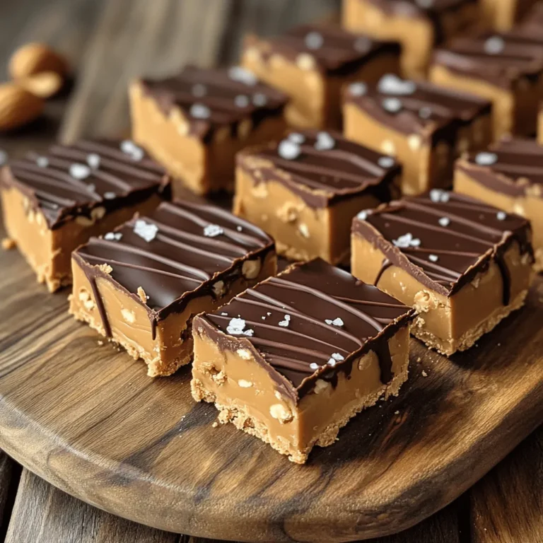 To make no-bake peanut butter bars, gather these simple items: - 1 cup creamy peanut butter - 1/2 cup honey or maple syrup - 2 cups rolled oats - 1/2 cup vanilla protein powder (optional for added nutrition) - 1/4 cup dark chocolate chips - 1/4 cup chopped nuts (such as almonds or walnuts) - A pinch of sea salt You can swap some ingredients if needed. Here are my suggestions: - Use crunchy peanut butter for a different texture. - Maple syrup can replace honey for a vegan option. - Swap rolled oats with quick oats for a softer bar. - If you don’t have protein powder, leave it out. - Use butterscotch chips instead of dark chocolate for a sweeter taste. These bars are not only tasty but also nutritious. Here’s a quick breakdown: - Each bar has around 150 calories. - You get protein from peanut butter and optional protein powder. - They provide fiber from oats and nuts. - Dark chocolate adds some antioxidants. - The bars contain healthy fats, keeping you full longer. Enjoy making and sharing these easy treats. For the full recipe, check out the details above and start creating! Making no-bake peanut butter bars is simple and fun. You need just a few steps. Start by mixing the wet ingredients. Then, add the dry ingredients. Finally, chill the mixture in the fridge. First, grab a medium mixing bowl. Add 1 cup of creamy peanut butter and 1/2 cup of honey or maple syrup. Mix them well with a spoon. You want a smooth blend, so take your time. Next, slowly add 2 cups of rolled oats and 1/2 cup of vanilla protein powder, if using. Stir until the mixture is fully combined. Lastly, fold in 1/4 cup of dark chocolate chips and 1/4 cup of chopped nuts. Be gentle to keep the chips intact. Now, prepare an 8x8 inch baking dish. Line it with parchment paper, letting some hang over the edges. This helps with easy removal later. Pour the mixture into the dish. Use your hands or a spatula to press it down flat. Sprinkle a pinch of sea salt on top to enhance the flavor. Cover the dish and place it in the fridge for at least 2 hours. Once set, lift the bars out using the parchment paper. Cut them into squares or rectangles for serving. For the full recipe, check the details above. To get the best bars, you need the right mix. Start with peanut butter and honey. Mix these until they are smooth. If the mixture is too dry, add a splash of water or more honey. If it's too wet, add extra oats. This way, you control how firm your bars will be. Using the right tools makes cooking easier. A medium mixing bowl works well for combining ingredients. A spatula helps you mix and press the mixture evenly. Use an 8x8 inch baking dish lined with parchment paper for easy removal. A sharp knife is great for cutting the bars after they chill. Want to boost flavor? Add a pinch of sea salt to balance sweetness. You can also mix in vanilla extract for warmth. For a twist, try adding spices like cinnamon or nutmeg. Experiment with nuts or seeds for crunch. Each small change can make your bars unique and tasty. For the full recipe, check out the No-Bake Peanut Butter Bars Delight 🥜. {{image_4}} You can change the taste of these bars easily. Try adding 1/4 cup of shredded coconut for a tropical twist. You can also use flavored protein powder. Chocolate or vanilla flavors work best for this. If you like spice, add a dash of cinnamon. This gives a warm flavor that pairs well with peanut butter. If you need a nut-free option, use sunbutter. This sunflower seed spread mimics peanut butter. It has a similar texture and flavor. You can also try soy nut butter. Both of these options work well in the recipe. For crunch, add seeds like pumpkin or chia seeds instead of nuts. To make these bars even healthier, use oats that are gluten-free. This helps those with gluten issues enjoy the treat. You can also swap honey for agave syrup to reduce sugar. If you want, add flaxseed meal or chia seeds for extra fiber. These ingredients boost the nutrition without changing the taste. For the full recipe, check out the No-Bake Peanut Butter Bars Delight 🥜. Store leftover no-bake peanut butter bars in an airtight container. This helps keep them fresh. You can place a piece of parchment paper between layers to avoid sticking. If you want to keep them longer, refrigeration is your best bet. The cool air keeps the bars firm and tasty. To freeze the bars, first cut them into squares or rectangles. Wrap each piece in plastic wrap. Then, put the wrapped bars in a freezer bag or container. This keeps them safe from freezer burn. You can freeze them for up to three months. When you want a bar, just take one out. Let it thaw in the fridge for a bit before enjoying. When stored properly in the fridge, these bars last about one week. For the best taste and texture, eat them fresh within this time. If you freeze them, remember to label the bag with the date. This way, you know when to eat them by. Enjoying fresh bars gives you the best flavor and crunch. For the full recipe, refer to the earlier section. Yes, you can use crunchy peanut butter. It will add texture to the bars. The flavor stays the same, but you get little bits of peanut in each bite. This can make the bars even more fun to eat! Just remember to mix it well with honey or maple syrup for the best results. If you don't have rolled oats, you can use quick oats. They will work just fine in this recipe. You can also try using crushed graham crackers or almond flour. These options can change the texture a bit, but they will still taste great! Just make sure to adjust the liquid amounts if needed. The bars are set when they feel firm to the touch. After chilling for at least two hours, check the texture. They should hold their shape when you take them out of the dish. If they still feel soft, give them more time in the fridge. Once set, you can slice them into squares or rectangles for easy snacking. In this blog post, we explored key ingredients and their substitutes, analyzed nutritional value, and shared easy steps to prepare delicious bars. We highlighted tips for perfect consistency and tools to enhance flavor. The variations section offered creative ideas, while storage tips ensured your bars stay fresh. In closing, these insights make it simple for you to create tasty and healthy snacks. Enjoy your time in the kitchen and have fun experimenting!
