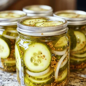 To make the best bread and butter pickles, you'll need some basic ingredients. Here’s what you should gather: - 4 cups cucumbers, sliced into thin rounds - 1 medium onion, thinly sliced - 1 cup granulated sugar - 1 cup apple cider vinegar - 1 tablespoon mustard seeds - 1 tablespoon celery seeds - ½ teaspoon ground turmeric - ½ teaspoon kosher salt - ¼ teaspoon freshly ground black pepper - 1 clove garlic, thinly sliced (optional) These ingredients come together to create a sweet and tangy flavor that really shines. You can customize your pickles with a few optional ingredients. Here are some ideas: - Fresh dill for a herbal note - Red pepper flakes for heat - Carrot slices for added crunch - Bell pepper strips for color Feel free to mix and match based on your taste. The fun part of making pickles is putting your spin on it! Choosing the right cucumbers is key to crunchy pickles. Look for these signs: - Firmness: Pick cucumbers that feel firm and solid. - Skin: Choose cucumbers with smooth, dark green skin. - Size: Smaller cucumbers are often crunchier. Aim for 4 to 6 inches long. Fresh cucumbers make the biggest difference in taste and texture. Trust me, you’ll want the best for your homemade pickles. For the full recipe, check out the complete guide. Start with fresh cucumbers. I prefer the small, firm ones for a great crunch. Wash them well and slice them into thin rounds. Aim for uniform thickness to ensure even pickling. Next, take a medium onion and slice it thinly. Combine the cucumbers and onions in a large mixing bowl. Gently toss them together. This step helps mix the flavors. Now, let’s make the brine. In a medium saucepan, add sugar, apple cider vinegar, mustard seeds, celery seeds, ground turmeric, kosher salt, and black pepper. If you love garlic, add a clove, thinly sliced. Place the saucepan on medium heat. Stir the mixture until the sugar dissolves completely. Once dissolved, allow it to boil gently. This will create a tasty brine that will soak into the veggies. Carefully pour the hot brine over the cucumbers and onions. Make sure every piece is covered. This helps them absorb the flavor. Let the mixture sit at room temperature for about 30 minutes. Stir it occasionally to cool it evenly. Once cooled, transfer the cucumbers and onions into clean, sterilized jars. Fill them up with the brine. Seal the jars tightly with their lids. Now, refrigerate the pickles for at least 24 hours. This waiting time allows the flavors to blend well. For the best taste, enjoy them after a few days. The longer they chill, the better they get! To get crunchy pickles, start with fresh cucumbers. Look for firm ones with no soft spots. Slice them thinly, about a quarter-inch thick. The thinner the slice, the better they soak up flavor. You can soak the slices in ice water for about two hours before pickling. This can help keep them crisp. After soaking, drain them well before adding to your brine. Safety is key when making pickles. Always use clean jars and lids. Wash them in hot, soapy water, then rinse well. For extra safety, you can sterilize jars by placing them in boiling water for ten minutes. Let them cool down before using. When filling jars, leave a little space at the top. This helps create a seal. Always store your pickles in the fridge and eat them within a few weeks. Want to boost the taste of your pickles? Add spices! Mustard seeds and celery seeds are great choices. You can also try adding a pinch of red pepper flakes for heat. Fresh herbs like dill or thyme can add a nice touch too. For a twist, try adding sliced jalapeños or ginger to the brine. Just remember, the longer the pickles sit, the more intense the flavor! For the full recipe, check the detailed instructions for perfect results. {{image_4}} To make your pickles spicy, add some heat. You can include sliced jalapeños or crushed red pepper flakes. Start with one tablespoon of flakes for a mild kick. Adjust to your taste. The spice will blend well with the sweetness, giving you a fantastic flavor. If you want a different taste, use honey instead of sugar. Honey adds a nice depth to the brine. You can also add a splash of lemon juice for extra tang. This twist creates a unique balance that many love. Don't be afraid to experiment with flavors. Try adding fresh dill for a herby note. You can also use sliced ginger for a zesty touch. Whole peppercorns can add a nice crunch. Each add-in brings a new layer to the classic taste of bread and butter pickles. Explore these ideas to find your favorite mix. For the full recipe, check out the detailed instructions above. Store your bread and butter pickles in the fridge. Use clean, sterilized jars to keep them fresh. Make sure the cucumbers are fully submerged in the brine. This helps them stay crunchy and flavorful. Tighten the jar lids well to keep air out. Always label your jars with the date. This way, you know when you made them. Homemade bread and butter pickles last about two months in the fridge. After this time, their flavor and crunch may fade. For the best taste, eat them within this time. If you want to keep them longer, consider canning them. However, this requires special equipment and methods to ensure safety. Check your pickles for signs of spoilage. If you see any mold, toss them out. A foul odor is also a sign they are bad. The brine should smell tangy and fresh. If the pickles feel mushy, they have spoiled too. Always trust your senses. When in doubt, it's safer to throw them away. Remember, you want your pickles to be crunchy and tasty! You should wait at least 24 hours before eating your pickles. This time allows the cucumbers to soak up the brine. If you wait longer, the flavors will grow even better. I like to let them sit for three days. The taste will be richer and more balanced. Yes, you can can these pickles for long-term storage. Use proper canning jars and lids. Make sure to process them in a boiling water bath for 10-15 minutes. This will help seal the jars and keep your pickles safe. Just remember, once you open them, store them in the fridge. These pickles are great in many dishes! You can add them to sandwiches and burgers. They also work well in salads or on charcuterie boards. Try mixing them into potato salad for a nice crunch. You can even chop them up for a tangy relish. The options are endless! - Can I use other vegetables for pickling? Yes, you can experiment with onions, carrots, or even peppers. - What if I don’t have apple cider vinegar? You can use white vinegar, but it may change the taste slightly. - Can I reduce the sugar? Yes, but the pickles may taste less sweet and tangy. - How do I know if my pickles are crunchy? They should have a firm bite and not feel mushy. In this post, we explored making easy bread and butter pickles. We covered essential and optional ingredients, ensuring you find the best cucumbers. You learned step-by-step instructions for preparing and brining your pickles, plus tips for crispiness and safe storage. Don't forget the fun variations to try! Now, you have all you need to craft delicious pickles. Enjoy your tasty creations and share them with friends!