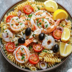 For this seafood pasta salad, I use shrimp and calamari. Both add great flavor and texture. You can find cooked shrimp at most grocery stores. Make sure they are peeled and deveined. The calamari should be sliced into rings for easy eating. Together, they create a seafood mix that sings of the ocean. I like to use rotini pasta for this recipe. Its spiral shape holds the dressing well. You can also use fusilli or penne if you prefer. Just make sure to cook the pasta until al dente. This helps it stay firm when mixed with the seafood and veggies. The dressing is simple yet tasty. You will need mayonnaise, fresh lemon juice, garlic powder, and dried oregano. These ingredients blend to create a creamy and zesty sauce. Don't forget to add salt and black pepper for extra flavor. This dressing ties all the components together and keeps the salad fresh and bright. You can find the full recipe at the beginning of the article, which includes all the steps to make this delicious seafood pasta salad. First, bring a large pot of salted water to a boil. This step is key for flavor. Add 8 ounces of rotini pasta to the boiling water. Cook it based on the package instructions until it’s al dente. This means the pasta should be firm but cooked. Once it's done, drain the pasta in a colander. Rinse it under cold water to stop the cooking process. This keeps the pasta from getting mushy. Now, let’s focus on the seafood and veggies. Grab 1 cup of cooked shrimp and 1 cup of cooked calamari. If you haven’t cooked them yet, steam or sauté them until done. Slice the calamari into nice rings. In a large mixing bowl, combine the cooled pasta with the shrimp, calamari, and 1 cup of halved cherry tomatoes. Next, add 1/2 cup of sliced black olives, 1/4 cup of finely chopped red onion, and 1/4 cup of fresh parsley. Gently mix everything until it’s well combined and colorful. For the dressing, take a small bowl. Whisk together 1/2 cup of mayonnaise, 2 tablespoons of freshly squeezed lemon juice, 1 teaspoon of garlic powder, and 1 teaspoon of dried oregano. Season with salt and black pepper to taste. Whisk until the dressing is creamy and smooth. Pour the dressing over the seafood and pasta mixture. Toss everything together with a spatula. Make sure all the ingredients are coated in that delicious dressing. Once done, you can find the full recipe within this section. To cook pasta just right, start with a big pot. Fill it with water and add salt. Use about 1 tablespoon of salt per quart of water. Bring the water to a boil before adding the rotini. This helps the pasta not stick. Cook the pasta until it's al dente, which means it’s firm but not hard. Drain the pasta in a colander. Rinse it with cold water to stop cooking. This keeps it from getting mushy. Adding flavor is key to a great seafood pasta salad. Fresh herbs, like parsley, make a big difference. They add a bright taste that lifts the dish. You can also mix in some lemon zest. This gives a nice, fresh aroma. If you like a little heat, consider adding red pepper flakes. They spice up the salad without overpowering the seafood. When serving your seafood pasta salad, presentation matters. Use a large, shallow bowl to show off the colors. Garnish with extra parsley and lemon wedges for a fresh look. This makes the dish more inviting. You can also serve it with crusty bread. It balances the meal and adds texture. For best results, chill the salad for at least 30 minutes before serving. This allows the flavors to blend well. For the full recipe, check out the Ocean Breeze Seafood Pasta Salad. {{image_4}} You can add seasonal vegetables to your seafood pasta salad. Fresh veggies boost flavor and nutrition. Try adding bell peppers, zucchini, or asparagus. These vegetables add crunch and color. You can also use peas or corn for sweetness. Just chop them small so they mix well. Remember to lightly steam firmer veggies to soften them a bit. This makes them easier to eat and blend with the pasta and seafood. Feel free to swap seafood based on your taste or what you have. You can use crab meat or scallops for a sweet flavor. If you want a more affordable option, canned tuna works great too. Just make sure to drain it well. You could also add mussels or clams for a briny touch. This gives your salad a unique twist. Mixing different seafood can make each bite exciting. The dressing can change the whole salad vibe. While the mayonnaise dressing is creamy, you can try a vinaigrette. A simple mix of olive oil, vinegar, and herbs adds brightness. You can use lemon juice or even a splash of lime juice for zest. For a spicy kick, add a pinch of red pepper flakes. This keeps the salad fresh and lively. You can always adjust the dressing to match your mood or meal theme. To keep your seafood pasta salad fresh, store it in an airtight container. This helps prevent air and moisture from spoiling the dish. Before sealing, ensure the salad has cooled completely. It’s best to refrigerate it right after serving. If you have leftover dressing, store it separately to maintain the salad's texture. When stored properly, seafood pasta salad lasts about 3 days in the fridge. After that, the seafood may start to lose its taste and texture. Always check for any off smells or changes in color before eating leftovers. Trust your senses to know when it’s time to toss it. I recommend avoiding freezing seafood pasta salad. Freezing changes the texture of the seafood and pasta. If you must freeze it, do so without dressing. When you thaw it, the pasta may become mushy, and seafood might not taste fresh. Instead, enjoy it fresh or store it in the fridge for up to three days. Feel free to check out the Full Recipe for tips on how to make this delightful dish! For seafood pasta salad, I recommend using rotini pasta. Its spiral shape holds the dressing well and adds texture. You can also try penne or farfalle if you prefer. These types of pasta work great with seafood and veggies. They create a delightful bite that makes each forkful enjoyable. Yes, you can make this salad vegetarian. Just replace the seafood with more veggies or beans. Try using chickpeas, artichokes, or bell peppers for added flavor and protein. You can keep the rest of the recipe the same, making it just as fresh and colorful. This way, it stays tasty while fitting your dietary needs. To make a lighter dressing, swap mayonnaise for Greek yogurt. This change adds creaminess while cutting fat. You can also mix in a little olive oil or vinegar for extra flavor. Adding herbs like dill or basil can brighten up the taste. This lighter dressing keeps the salad refreshing and guilt-free. For the full recipe, check the details above! This blog post covered essential elements for making a delicious seafood pasta salad. We explored key seafood components, pasta types, and dressing ingredients. You learned how to cook pasta, prepare seafood, and make a tasty dressing. Also, I shared tips to enhance flavor and different serving ideas. Experiment with seasonal veggies or alternative seafood to keep things fresh. Storing tips help your leftovers stay tasty longer. Embrace the joy of crafting your version of this dish.