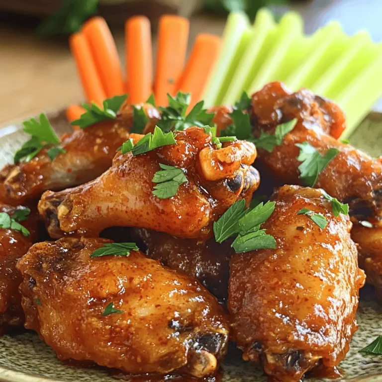 To make these tasty wings, you need: - 2 pounds chicken wings - 1/2 cup all-purpose flour These spices add great flavor: - 1 teaspoon paprika - 1 teaspoon garlic powder - 1 teaspoon onion powder - 1 teaspoon cayenne pepper - 1 teaspoon black pepper - 1 teaspoon salt For the spicy sauce, gather: - 1/2 cup hot sauce (like Frank's RedHot) - 1/4 cup unsalted butter, melted - 2 tablespoons honey - 1 tablespoon apple cider vinegar - 1/4 cup fresh parsley, chopped (for garnish) - Celery sticks and carrot sticks (for serving) This blend of ingredients gives you that iconic Hooters flavor. You can find the Full Recipe for more details on how to prepare these delicious wings! First, you need to preheat your oven to 400°F (200°C). This heat makes the wings crispy. While the oven heats, grab your chicken wings. Pat them dry with paper towels. This step is key for crispiness. Any moisture will make the wings soggy. In a large bowl, mix your flour with the spices. Add paprika, garlic powder, onion powder, cayenne pepper, black pepper, and salt. Whisk this mix together well. Now, take each wing and coat it in the seasoned flour. Make sure each wing is covered evenly. This coating gives the wings amazing flavor and crunch. Line a baking sheet with parchment paper for easy cleanup. Spread the coated wings in a single layer on the sheet. Bake them for 40-45 minutes. Remember to flip them halfway through for even cooking. While they bake, mix your sauce in a bowl. Combine hot sauce, melted butter, honey, and apple cider vinegar. Whisk until smooth. After the wings finish baking, move them to a large bowl and drizzle your sauce over the top. Toss the wings gently to coat them well. Then, return them to the baking sheet and bake for another 5-10 minutes. This helps the sauce stick and caramelize. Once done, take them out of the oven. Garnish with chopped parsley for color. Serve them hot with celery and carrot sticks on the side. Enjoy this delicious dish! For the full recipe, refer to the original guide. To get those wings really crispy, start with dry wings. Pat them well with paper towels. The moisture can ruin your crisp. Next, coat them in seasoned flour. Make sure the flour mix sticks well. Bake them on a lined sheet, and space them apart. This helps air flow around each wing. Flip them halfway through cooking. This creates an even crisp all around. For an extra crunch, bake them a little longer. Just watch them closely! These wings shine best with fresh sides. Serve them with crunchy celery sticks and carrot sticks. They add a fresh taste and crunch. A cool dip like ranch or blue cheese pairs well too. The creamy texture balances the heat of the wings. You can also add garlic bread for a hearty touch. If you want a drink, try a cold beer or iced tea. They both complement the spicy flavors. If you want to change things up, try frying! Heat oil to 350°F and fry until golden. This gives wings a wonderful crispy layer. You can also grill them. Marinate wings in the sauce first, then grill over medium heat. This adds a smoky flavor. Each method offers a fun twist on the classic recipe. No matter how you cook them, they will be delicious! For the full recipe, see the earlier section. {{image_4}} You can change the sauce for your wings to suit your taste. Here are some ideas: - Honey BBQ: Mix honey, BBQ sauce, and a splash of apple cider vinegar. - Garlic Parmesan: Blend melted butter, garlic, and grated Parmesan cheese. - Buffalo Ranch: Combine hot sauce with ranch dressing for a creamy kick. Each sauce gives a unique twist to the classic wing flavor. Don't be afraid to mix and match! You can cook wings in different ways. Each method gives a different taste and texture. - Frying: This method makes the skin extra crispy. Heat oil to 350°F (175°C). Fry wings for about 10-12 minutes until golden brown. - Grilling: Grilling adds a smoky flavor. Preheat your grill to medium heat. Cook wings for about 15-20 minutes, turning often to avoid burning. Both methods can make your wings tasty and fun! Not all ingredients are must-haves. You can swap some for what you have on hand: - Chicken Wings: Use drumsticks or thighs instead. - Hot Sauce: Any spicy sauce will work if you like a different flavor. - Butter: Olive oil can replace butter for a lighter version. These swaps keep the recipe flexible. Enjoy making it your own with these small changes! Store leftover wings in an airtight container. Use a container that seals well to keep them fresh. Place them in the fridge if you plan to eat them within a few days. They will stay good for about 3 to 4 days. For longer storage, freezing is best. To reheat your wings, the oven is your best friend. Preheat your oven to 350°F (175°C). Place the wings on a baking sheet. Heat them for about 10 to 15 minutes. This way, they will get crispy again. You can also use an air fryer for a quicker option. Just heat them at 350°F (175°C) for about 5 to 7 minutes. To freeze wings, first let them cool completely. Then, place them in a freezer-safe bag. Remove as much air as possible to prevent freezer burn. They can last up to 3 months in the freezer. When you’re ready to enjoy, thaw them in the fridge overnight before reheating. Hooters Daytona Beach Style Wings stand out because of their bold flavor. They blend spices like cayenne and paprika with a rich sauce. The wings are crispy on the outside yet juicy on the inside. This combination gives them a great texture and taste. The sauce is a mix of hot sauce, butter, honey, and vinegar, creating a sweet and spicy kick. This unique flavor profile makes them a favorite for many. Yes, you can easily make these wings gluten-free. Simply replace all-purpose flour with a gluten-free flour blend. Many brands offer great options that work well for coating chicken. Make sure to check the labels on your hot sauce and other ingredients for gluten. With these swaps, you can enjoy delicious wings without gluten. To add more heat to your wings, use extra cayenne pepper in the flour mix. You can also pick a hotter hot sauce. Look for sauces labeled as "extra hot" or "fire." Another option is to add sliced jalapeños to your sauce mixture. If you want a smoky flavor, try adding chipotle powder. These tweaks will take your wings to the next heat level. Hooters wings pair well with several side dishes. Classic choices include celery and carrot sticks, which add crunch. You can also serve ranch or blue cheese dressing for dipping. Another tasty option is fries or onion rings. For a fresh touch, consider a light salad or coleslaw. These sides balance the richness of the wings nicely. Cooked Hooters wings can last in the fridge for about 3 to 4 days. Store them in an airtight container to keep them fresh. If you want to enjoy them later, make sure to let them cool before storing. This helps prevent sogginess. Always check for any signs of spoilage before eating leftovers. In this post, we explored how to make Hooters Daytona Beach Style Wings. We covered the main ingredients, seasonings, and sauce components. You now have step-by-step instructions to prepare, coat, and bake the wings. Also, I shared tips for crispiness and suggested pairings. Don't forget the variations, storage options, and FAQs for better results. These wings are fun to make and taste amazing. Enjoy your cooking adventure!