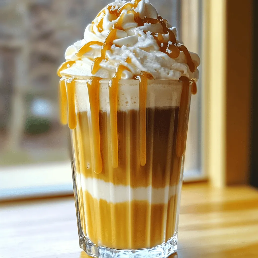 - 1 cup cold brew coffee - 1 cup milk (your choice of dairy or non-dairy) Cold brew coffee gives your frappe a smooth taste. You can use any milk you like. Almond, oat, or regular milk all work great. - 2 tablespoons salted caramel sauce, plus extra for drizzling - 1 tablespoon sugar (optional, adjust to your preferred sweetness) - 1/2 cup ice cubes Salted caramel sauce adds rich flavor. If you want it sweeter, you can add sugar. Ice cubes keep your drink cold and refreshing. - Whipped cream - Sea salt flakes for finishing touch Whipped cream makes your frappe look fancy. A sprinkle of sea salt on top brings out the caramel flavor. This creates a perfect balance in every sip. For the complete recipe, refer to the Full Recipe section. Enjoy making your Salted Caramel Cold Brew Frappe! To make your Salted Caramel Cold Brew Frappe, start with the blending. Here’s how: 1. Add Ingredients: Put 1 cup of cold brew coffee, 1 cup of milk, 2 tablespoons of salted caramel sauce, 1 tablespoon of sugar (if you want), and 1/2 cup of ice cubes into a blender. 2. Blend: Blend on high for 30 to 45 seconds. You want it smooth and frothy. Next, adjust the sweetness to taste: - Taste Test: After blending, give it a taste. If you want it sweeter, add more salted caramel or sugar. - Blend Again: Blend briefly to mix in any extra sweetness. Now, let’s make it look as good as it tastes: - Drizzle Caramel: Take a tall glass and drizzle salted caramel sauce on the inside. This makes it look fancy. - Pour the Frappe: Carefully pour your blended frappe into the glass. Leave some space at the top for whipped cream. Finally, it’s time to add the finishing touches: 1. Top with Whipped Cream: Add a generous dollop of whipped cream on top of your frappe. It should look like a fluffy cloud. 2. Final Touches: Drizzle more salted caramel on the whipped cream. Sprinkle a pinch of sea salt flakes for that perfect crunch. Serve your delightful drink with a straw and enjoy every sip! For a complete recipe, check out the Full Recipe. To make your frappe just right, focus on frothiness. The key is blending it well but not too long. Start your blender on low. Once everything mixes, crank it up to high. Blend for 30 to 45 seconds. You want a smooth and frothy texture. If it seems too thick, add a splash of milk. If it’s too thin, toss in a bit more ice. You might want to adjust the sweetness to fit your taste. Start with the recipe's sugar amount. After blending, taste your drink. If you want it sweeter, add more salted caramel sauce. You can also try honey or agave syrup instead of sugar for a different twist. Both add good flavor and sweetness. Preparing this drink ahead of time can save you effort. You can mix the cold brew and milk, then store it in the fridge. Just blend the ice and caramel sauce right before serving. Keep the caramel sauce in a cool, dark place. This way, it stays fresh and ready for your next frappe. {{image_4}} You can easily bring new life to your Salted Caramel Cold Brew Frappe. Adding flavorings like vanilla or chocolate makes it even better. Just a splash of vanilla extract gives a warm touch. You can use chocolate syrup for a rich twist. Seasonal variations also add fun. Try pumpkin spice in the fall. Just mix in a teaspoon of pumpkin spice with your caramel for a cozy drink. If you want dairy-free options, you have plenty of choices. Almond milk, oat milk, or coconut milk work great. Each gives a unique taste. You can also find vegan salted caramel sauces at stores. For those watching sugar, consider low-sugar alternatives. You can swap regular sugar for stevia or monk fruit. These options keep the taste while cutting calories. Not a fan of cold brew? No worries! You can use instant coffee or espresso instead. Just mix one tablespoon of instant coffee with hot water. Let it cool down before adding it to your frappe. Other beverages work well too. Try adding chocolate milk or even chai tea for a fun twist. Each option gives a new flavor to enjoy. Remember, creativity makes cooking fun! To store blended frappes, pour any leftover drink into a sealed container. Place it in the fridge. Use it within one day for the best taste. If you want to keep the flavor strong, don’t blend too many air bubbles into the frappe. This helps to keep it fresh longer. To keep cold brew fresh, store it in an airtight container in the fridge. It will stay good for up to two weeks. For homemade caramel sauce, keep it in a glass jar. Store it in the fridge as well. Use it within two weeks for the best taste. You can freeze your salted caramel cold brew frappe for later use. Pour the frappé into ice cube trays. Once frozen, transfer the cubes to a bag. When you want to enjoy it, simply blend the frozen cubes with a bit of milk. Thawing is easy; just let it sit at room temp for a few minutes before blending. This way, you can enjoy a quick treat any time! This drink is a sweet and salty delight. You get rich coffee flavor mixed with creamy milk. The salted caramel adds a warm, buttery taste. Each sip feels smooth and refreshing. The sea salt flakes boost the flavor even more. You will savor a perfect balance between sweet and salty. Yes, you can! If you don’t have a blender, try mixing the ingredients in a jar. Use a whisk or a frother to combine them well. Shake it until frothy. You can also stir with a spoon for a simpler mix. It may not be as smooth, but it will still taste great. You can find this drink at many coffee shops. Look at popular chains like Starbucks, Dunkin', or Peet's Coffee. Many local cafes also offer their own versions. Just ask for a salted caramel cold brew frappé. You might discover a new favorite spot! Yes, with a few swaps! Use non-dairy milk like almond, oat, or soy. Make sure the salted caramel sauce is vegan-friendly. Some brands offer vegan options. Always check the labels to be sure. This way, you can enjoy a delicious vegan treat. A typical frappé has about 300 to 400 calories. This can change based on your milk choice and added sugar. The whipped cream and caramel sauce add extra calories too. If you want fewer calories, skip the whipped cream or use less caramel. We explored how to make a delicious Salted Caramel Cold Brew Frappe. We covered key ingredients like cold brew coffee, milk options, and tasty toppings. I shared preparation steps, serving tips, and strategies for blending the perfect drink. Plus, I offered ways to customize flavors and adjust sweetness. Now you can enjoy this treat at home. Try different variations to make it yours. With the right techniques, you’ll impress your friends and family. Enjoy your new favorite cold coffee drink!