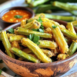 For crispy fried okra, you need fresh okra and buttermilk: - 1 pound fresh okra, sliced into 1/2-inch rounds - 1 cup buttermilk Fresh okra gives that perfect crunch. The buttermilk helps the coating stick well. Soaking the okra in buttermilk adds flavor and moisture. The dry coating creates that golden crunch. Gather these ingredients: - 1 cup cornmeal - 1/2 cup all-purpose flour - 1 teaspoon garlic powder - 1 teaspoon onion powder - 1 teaspoon cayenne pepper (adjust to taste) - Salt and black pepper to taste Mix these well. The cornmeal gives a crispy bite. The flour adds lightness. The spices bring warmth and flavor. You need oil for frying. Choose vegetable oil for the best results. Here’s what you’ll need: - Vegetable oil, for frying Heat about an inch of oil in your pan. The oil must be hot for that perfect fry. Test it with a bit of the cornmeal mix; it should bubble and sizzle. This step ensures that your okra fries evenly and gets that lovely golden color. For the best flavor, don’t forget to sprinkle extra salt after frying! First, take one pound of fresh okra. Slice it into 1/2-inch rounds. Place the sliced okra in a medium bowl. Pour one cup of buttermilk over the okra. Let it soak for 15 to 20 minutes. This soaking helps the coating stick better. While the okra soaks, mix the dry coating. In a separate bowl, combine one cup of cornmeal and 1/2 cup of all-purpose flour. Add one teaspoon of garlic powder, one teaspoon of onion powder, and one teaspoon of cayenne pepper. You can adjust the cayenne pepper to your taste. Add salt and black pepper. Mix these ingredients well until they are all blended. Now, heat about one inch of vegetable oil in a deep skillet or frying pan. Set the heat to medium-high. To test the oil, drop a small spoonful of the cornmeal mixture in. If it bubbles and sizzles, the oil is ready. Take a handful of the soaked okra slices and dredge them in the cornmeal mixture. Make sure each piece is well-coated. Gently shake off any extra coating. Carefully place the coated okra in the hot oil. Do not overcrowd the pan, as this can affect cooking. Fry the okra for about 3 to 5 minutes until they turn golden brown and crispy. Turn them occasionally for even cooking. Using a slotted spoon, transfer the fried okra to a plate lined with paper towels. This helps drain excess oil. While still hot, sprinkle some additional salt to taste. Enjoy your crispy fried okra as a flavorful snack! For the full recipe, check the details above. To get that crispy crunch, follow these steps: - Soak the okra in buttermilk. This helps the batter stick. - Use a mix of cornmeal and flour. This combo gives a great crunch. - Heat the oil to the right temperature. If it’s too cool, the okra will get soggy. - Fry in small batches. This keeps the oil hot and helps them fry evenly. Want to boost the flavor? Here are some ideas: - Add herbs like thyme or oregano to the dry mix. It adds a nice touch. - Customize the spice level. Increase cayenne for more heat or add paprika for smokiness. - Serve with a tangy dip, like ranch or a spicy aioli. The contrast will elevate the dish. Avoid these pitfalls for great fried okra: - Don’t skip soaking. It’s key for a good batter. - Avoid overcrowding the pan. It lowers the oil temperature and makes the okra soggy. - Drain the fried okra on paper towels. This removes excess oil and keeps them crispy. Follow these tips, and you will serve up a plate of crispy fried okra that everyone will love. For the full recipe, check out the details above! {{image_4}} You can make crispy fried okra healthier by baking instead of frying. Use a light spray of oil on the okra before baking. This gives you the crunch without all the fat. Another option is to use whole wheat flour and cornmeal for more fiber. You can also add your favorite spices like paprika or cumin for extra flavor. Different regions have their own ways of using okra. In New Orleans, chefs might add a touch of Cajun seasoning for a spicy kick. In the South, some people mix in grated Parmesan cheese with the coating for a rich taste. You can even try adding chopped herbs like thyme or dill to the mixture for a fresh twist. If you want to try something new, consider air frying the okra. This method uses hot air to create a crispy outer layer without much oil. Simply coat the okra as usual and cook in the air fryer for about 10-15 minutes. You can also grill okra on skewers for a smoky flavor. Just toss the okra in oil and your favorite seasonings, and grill until tender. For the full recipe, check the crispy fried okra section above! To keep your crispy fried okra fresh, store it in an airtight container. Allow the okra to cool after frying. Once cooled, place it in the container. This helps maintain its flavor and crunch. Keep the container in the fridge for up to three days. When reheating, I suggest using an oven or air fryer. This method keeps the okra crispy. Preheat the oven to 350°F (175°C). Spread the okra on a baking sheet. Heat for about 10-15 minutes until warm. If using an air fryer, set it to 350°F (175°C) for 5-7 minutes. You can freeze okra for later use, but it may lose some crunch. To freeze, first let the fried okra cool completely. Then, lay it flat on a baking sheet and place it in the freezer. Once frozen, transfer it to a freezer bag. Use within three months for the best taste. To reheat, use the oven or air fryer as mentioned above. Enjoy your crispy fried okra anytime with these storage tips! For the full recipe, check out the instructions above. Cutting okra for frying is simple. Start by washing the okra well. Then, slice the ends off each pod. Cut the okra into 1/2-inch rounds. This size works best for even frying. Smaller pieces may burn easily, while larger pieces might not cook through. The round shape helps achieve that crispy texture you want in each bite. Yes, you can use frozen okra, but there are some tips. First, thaw the okra completely. Pat it dry with a paper towel to remove excess moisture. This step helps the coating stick better. Note that frozen okra might not be as crisp as fresh. However, it’s still a good option when fresh is not available. You can skip buttermilk and still enjoy tasty fried okra. Use regular milk or a dairy-free alternative instead. If you want a similar tangy flavor, add a splash of vinegar or lemon juice to the milk. Soak the okra in this mixture for about 15 minutes. Then proceed with the coating and frying as you would with buttermilk. This method keeps the okra flavorful and crispy. For the full recipe, check out the earlier sections. This blog post covered how to make delicious fried okra. We started with the right ingredients, including fresh okra and spices. Then, we shared step-by-step instructions on preparing, coating, and frying it. I gave tips to help you get the best texture and flavor. We also explored healthy twists and storage options. With this guide, you can enjoy tasty fried okra easily. Try it out and impress your friends with your cooking!