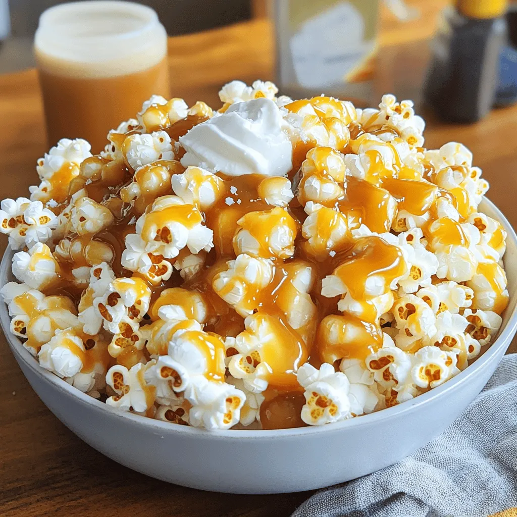 To make this tasty treat, you need just a few key ingredients: - 1 cup popcorn kernels - 1 cup unsalted butter - 2 cups brown sugar, packed tightly - 1/2 cup light corn syrup - 1 teaspoon baking soda - 1 tablespoon pure vanilla extract - 1 teaspoon butterscotch flavoring (optional) - A pinch of salt Each ingredient plays an important role. The popcorn kernels pop into fluffy bits. Unsalted butter adds rich flavor. Brown sugar gives sweetness and caramel color. Light corn syrup helps the caramel stay smooth. Baking soda lightens the caramel and makes it easy to coat the popcorn. Vanilla extract and butterscotch flavoring create that special Butterbeer taste. Salt brings out all the flavors. While the base recipe is fantastic, you can make it even better with some extras: - Whipped cream for drizzling - Salt for enhanced flavor Whipped cream adds a fun touch. A little salt can make the sweetness pop. These options let you customize your Butterbeer caramel popcorn to your taste! If you want the full experience, check out the Full Recipe for detailed steps. Start by popping your popcorn kernels. You can use an air popper, stovetop, or microwave. If using the stovetop, heat a bit of oil in a large pot, add the kernels, and cover with a lid. Shake the pot often to prevent burning. Once popped, transfer the popcorn to a large mixing bowl that you have lightly greased. This step keeps the popcorn from sticking. Next, make the caramel sauce. In a medium saucepan, melt 1 cup of unsalted butter over medium heat. Stir it gently as it melts. When the butter is fully melted, add 2 cups of packed brown sugar and 1/2 cup of light corn syrup. Mix it well and bring the mixture to a gentle boil. Keep stirring to avoid burning. After about 4-5 minutes, check the temperature with a candy thermometer. You want it to reach 240°F, which is the soft ball stage. After reaching the right temperature, remove the saucepan from the heat. Stir in 1 teaspoon of baking soda; it will bubble a bit. Then add 1 tablespoon of pure vanilla extract and a pinch of salt. Pour this warm caramel sauce over the popped popcorn in your greased bowl. Use a spatula to gently fold the popcorn with the caramel, making sure each piece is coated. Now, preheat your oven to 250°F (120°C). Spread the caramel-coated popcorn on a large baking sheet lined with parchment paper. Bake it for 45 minutes, stirring every 15 minutes. This step helps the caramel stick well. After baking, let the popcorn cool on the baking sheet. If you see any large clusters, break them apart for a better texture. For a fun twist, drizzle with whipped cream when serving. For the full recipe, refer to the recipe section. Enjoy your Butterbeer Caramel Popcorn! To get the best caramel, use a candy thermometer. This tool helps you know when the caramel reaches the right temperature. You want it to reach about 240°F for the perfect soft ball stage. If you skip this step, your caramel may burn or not set right. Stir the mixture often while it heats. This keeps it from burning and helps it mix well. To boost the flavor, try adding butterscotch flavoring. Just a teaspoon can make a big difference. You can also get creative with toppings. Think about adding a sprinkle of sea salt or some crushed nuts. These extras add new textures and tastes, making your snack even more fun. To prevent unpopped kernels, make sure you pop your corn well. Use a good quality popcorn maker or stovetop method. Once popped, transfer it to a greased bowl. This helps keep the popcorn from sticking. When mixing in the caramel, use a spatula to fold gently. This ensures every piece gets coated nicely without breaking apart. {{image_4}} You can make Butterbeer Caramel Popcorn even more fun with different flavors. One great option is chocolate-covered Butterbeer Caramel Popcorn. Just melt some chocolate and drizzle it over the cooled caramel popcorn. Let it set for a sweet and rich treat. Another idea is to add a nut mix. You can use nuts like almonds, pecans, or walnuts. This adds a nice crunch and extra flavor. Just mix them in when you coat the popcorn with caramel. If you need to make this snack vegan, swap the unsalted butter for coconut oil or a vegan butter. This way, you can enjoy the same great taste without dairy. For those who are gluten-free, simply ensure you use gluten-free popcorn and check your flavorings. Most vanilla and butterscotch extracts are gluten-free, but it’s good to check labels. You can also create holiday-themed Butterbeer Caramel Popcorn. For Halloween, add some spooky sprinkles or use orange food coloring. For Christmas, mix in peppermint or add red and green candies. In fall, try pumpkin spice flavoring mixed with your caramel. In winter, a hint of mint can give a fresh twist. These seasonal flavors can make your popcorn stand out at any gathering. For the full recipe, check out the Butterbeer Caramel Popcorn recipe above. Enjoy experimenting with these variations! To keep your Butterbeer caramel popcorn fresh, store it in airtight containers. This helps prevent air from getting in and making the popcorn stale. You can use glass jars or plastic bins with tight lids. Make sure the popcorn is completely cool before sealing it. If you store warm popcorn, moisture can form inside the container. At room temperature, Butterbeer caramel popcorn lasts about one week. If you want to store it longer, you can freeze it. Just place it in a freezer-safe bag or container. It can last up to three months in the freezer. When you’re ready to enjoy it, simply thaw it at room temperature. If your popcorn becomes stale, don’t worry! You can re-crisp it easily. Preheat your oven to 250°F (120°C). Spread the stale popcorn on a baking sheet. Bake it for about 10 minutes. This will help restore its crunch. Just keep an eye on it to ensure it doesn’t burn. Enjoy your fresh, crunchy Butterbeer caramel popcorn again! Butterbeer Caramel Popcorn is a sweet and buttery snack. It draws inspiration from the famous drink in the Harry Potter series. This treat combines popcorn with a rich caramel sauce. The sauce has notes of vanilla and butterscotch, giving it a warm, cozy flavor. Each bite offers a delightful crunch and sweetness. You will find it hard to resist! Yes, you can make Butterbeer Caramel Popcorn in advance. Store it in an airtight container. This will keep it fresh for up to a week. If you want to make a larger batch, it can last longer if you freeze it. Just remember to let it thaw at room temperature before serving. You can find premade Butterbeer Caramel Popcorn in specialty stores or online. Some popular brands offer it during the fall and winter. Check local candy shops or popcorn stores. Websites like Amazon or Etsy may have unique options too. To make Butterbeer Caramel Popcorn healthier, you can try a few swaps: - Use less butter or a light butter alternative. - Substitute brown sugar with coconut sugar. - Use air-popped popcorn instead of oil-popped. These changes can lower calories while keeping it tasty! Yes, Butterbeer Caramel Popcorn can be gluten-free. Just check the popcorn kernels and ingredients. Most plain popcorn is gluten-free. However, always read labels to be sure. You can enjoy this treat without worry if you choose gluten-free options! In summary, making Butterbeer Caramel Popcorn is fun and simple. You begin with essential ingredients like popcorn, butter, and sugar. Follow easy steps to pop the corn, make caramel, and coat it. Use our tips to get the perfect texture and flavor. Try different variations like chocolate or seasonal spices. Remember to store it well for freshness. Enjoy this tasty treat anytime, whether at a party or a cozy night in!