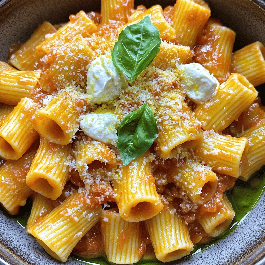 To make Pasta alla Sorrentina, you need some key ingredients. Here’s what you will need: - 350g pasta (rigatoni or ziti for the best texture) - 400g canned whole tomatoes (or fresh ripe tomatoes, peeled and finely chopped) - 2 cloves garlic, minced - 1 small red chili, finely chopped (optional for heat) - 200g fresh mozzarella cheese, diced into bite-sized pieces - 100g freshly grated Parmesan cheese - 3 tablespoons extra virgin olive oil - A handful of fresh basil leaves, torn into smaller pieces - Salt and freshly ground black pepper, to taste You might not have all the ingredients on hand. Here are some easy swaps: - Use penne or fusilli instead of rigatoni or ziti. - If you lack fresh tomatoes, canned ones are just fine. - Swap mozzarella for burrata for a creamier taste. - Can’t find fresh basil? Use dried basil, but use less. - Parmesan can be replaced with Pecorino Romano for a sharper flavor. Using fresh ingredients makes a big difference in taste. Fresh tomatoes have a bright flavor that canned ones lack. Fresh mozzarella melts beautifully, adding creaminess to your dish. The scent of fresh basil enhances the aroma. Plus, fresh garlic offers a sharp kick that dried garlic cannot match. Always choose fresh when possible. It brings your Pasta alla Sorrentina to life! Start by filling a large pot with water. Add a generous amount of salt. Bring it to a boil. Once boiling, add 350g of pasta, like rigatoni or ziti. Cook according to the package instructions until it is al dente. This usually takes about 8 to 10 minutes. After cooking, save 1 cup of the pasta water. Drain the pasta and set it aside to keep warm. In a large skillet, pour in 3 tablespoons of extra virgin olive oil. Heat it over medium heat. Add 2 minced cloves of garlic and 1 small chopped red chili if you like heat. Sauté for about 1 minute. You want the garlic to be fragrant but not browned. Now, pour in 400g of canned whole tomatoes. Use a wooden spoon to crush them gently. Season the sauce with salt and freshly ground black pepper. Let it simmer for 10 to 15 minutes. Stir it occasionally until it thickens. Once the sauce is ready, add the drained pasta to the skillet. Toss everything together until the pasta is well coated with the sauce. If the sauce seems thick, add some reserved pasta water to loosen it. Next, stir in 200g of diced fresh mozzarella and half of the 100g grated Parmesan cheese. Mix until the cheese starts to melt. If you want a baked version, transfer the pasta mix to a baking dish, sprinkle the remaining Parmesan on top, and add more mozzarella if desired. Preheat the oven to 180°C (350°F). Bake for 15 to 20 minutes until it is golden and bubbly. If you baked the dish, finish by adding torn fresh basil leaves on top. Serve hot and enjoy your Pasta alla Sorrentina! To make the best sauce, use high-quality tomatoes. If you can, pick fresh, ripe tomatoes. Crush them gently in the pan to release their flavor. Add salt and pepper to taste, but start with a little. Taste as you go! The sauce should simmer for 10-15 minutes. This helps the flavors mix well and thicken nicely. If it gets too thick, just add a bit of the pasta water. For a creamy texture, use fresh mozzarella. Cut it into small pieces so it melts evenly. Add half of the cheese when mixing in the pasta. This helps it melt into the dish. If you want a baked version, sprinkle more cheese on top before baking. It will become golden and bubbly, giving a nice crust. Let it cool for a few minutes before serving. This will help the cheese set slightly. Serve Pasta alla Sorrentina in deep bowls for a lovely look. Garnish with torn basil leaves for color and taste. A drizzle of good olive oil makes it shine. For a fun twist, pair it with crusty bread. You can also enjoy it with a light salad on the side. This adds freshness and balance to the meal. You can find the full recipe for more details. {{image_4}} Pasta alla Sorrentina shines in its home region of Campania. Each town adds its twist. For example, Naples often includes local sausage for extra flavor. In other areas, they might use different cheeses for a unique taste. Explore these regional differences to find your favorite version. You can easily make this dish vegetarian. Just skip the meat and keep the tomatoes and cheese. For a vegan option, replace mozzarella with a plant-based cheese. Use nutritional yeast for a cheesy flavor. This way, you keep the dish creamy and delicious without dairy. While rigatoni and ziti work best, feel free to experiment. Fusilli or penne can also hold the sauce well. If you want gluten-free pasta, options like brown rice or chickpea pasta work great. Whatever you choose, make sure it can hold the sauce nicely. For the full recipe, check out the detailed instructions above. To keep your Pasta alla Sorrentina fresh, let it cool first. Place it in an airtight container. Make sure to store it in the fridge. It can last for three to four days. If you have leftovers, do not leave them out for more than two hours. When you want to enjoy your Pasta alla Sorrentina again, reheat it gently. You can use the microwave for quick warming. Just cover the dish with a damp paper towel. This helps it stay moist. You can also reheat it on the stove. Add a splash of water or olive oil. Stir it often over low heat until hot. If you want to save it for later, freezing is a good option. Make sure it cools completely before placing it in a freezer-safe container. Wrap it tightly to prevent freezer burn. It can last up to three months in the freezer. When you are ready to eat, thaw it overnight in the fridge. Then, reheat as mentioned above. Enjoy your delicious meal later with ease! Pasta alla Sorrentina is a classic Italian dish from Sorrento. It combines pasta, tomatoes, and cheese. I love using rigatoni or ziti for the best texture. The sauce is simple, made with garlic and fresh basil. Mozzarella and Parmesan give it a creamy, rich taste. It's a comforting dish that brings joy to any table. Yes, you can make this dish ahead of time. Cook the pasta and prepare the sauce. Then, combine them but don’t add the cheese just yet. Store the mixture in the fridge for up to two days. Before serving, stir in the cheese and bake if you like. This way, you save time on busy days. A light red wine pairs best with Pasta alla Sorrentina. I recommend a Chianti or a Pinot Noir. These wines enhance the dish's flavors without overpowering them. Their fruity notes work well with the tomato and cheese. Enjoy a glass while savoring your meal! In this blog, we explored Pasta alla Sorrentina and its key ingredients. We discussed how fresh ingredients can elevate your dish and shared tips for cooking pasta and making the perfect sauce. You learned about different variations, including vegetarian options, and proper storage methods. Remember, cooking is all about experimenting. Try new ingredients and techniques. Enjoy your Pasta alla Sorrentina with friends and family, and make it your own! Happy cooking!