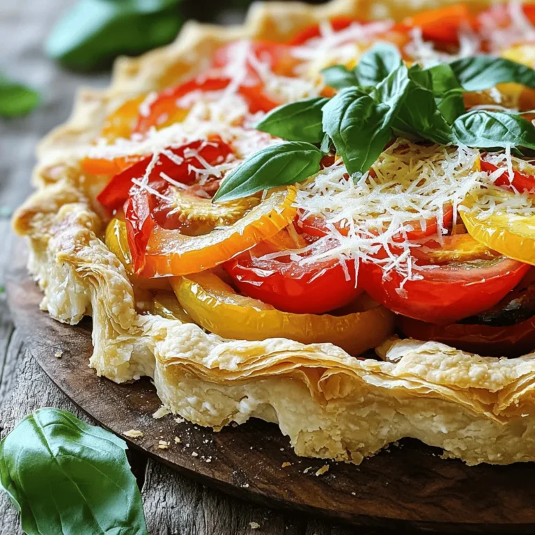 - 2 cups fresh heirloom tomatoes, sliced - 1 cup shredded mozzarella cheese - 1 cup creamy ricotta cheese - 1/4 cup fresh basil, finely chopped Fresh heirloom tomatoes are the star of this pie. They offer bright colors and rich flavors. I recommend using a mix of red, yellow, and green tomatoes. This mix creates a lovely look and taste. The mozzarella cheese gives a wonderful melt. The ricotta adds creaminess that balances the dish. Fresh basil brings a burst of herbal flavor. You can also add a bit more basil if you love the taste. - 1 teaspoon garlic powder - 1 teaspoon onion powder - Salt and pepper, to taste For spices, garlic powder and onion powder work great together. They add depth without being too strong. Salt and pepper are key to enhancing the natural flavors of the ingredients. Remember, it’s best to taste as you go. You can easily adjust the spices to your liking. - 1 pre-made pie crust - 1/2 cup grated parmesan cheese - 1 tablespoon extra virgin olive oil A pre-made pie crust saves time and effort. It gives a nice, flaky base for the filling. If you prefer, you can make your own crust. The choice is yours! The parmesan cheese on top adds a salty, crunchy finish. Drizzling olive oil before baking makes everything richer. This helps all the flavors blend beautifully. This recipe combines fresh ingredients, spices, and a simple crust for a tasty pie. If you want to see the full preparation steps, check out the Full Recipe. - Preheat your oven to 400°F (200°C). - Fit the pie crust into a 9-inch pie pan and pre-bake for 10 minutes. This step is key for a crisp crust. - Slice the heirloom tomatoes and place them in a colander. Sprinkle with salt to draw out excess moisture. Let them sit for about 10 minutes. This makes the tomatoes even tastier. - In a bowl, mix ricotta cheese and mozzarella cheese. Add garlic powder, onion powder, and chopped basil. Season with salt and pepper. Stir until creamy. - Layer half of the salted tomato slices in the bottom of the pie crust. This will be your first layer. - Spread the cheese mixture evenly over the tomatoes. Make sure to cover them well. - Add the rest of the sliced tomatoes on top. Arrange them nicely for a pretty look. Drizzle olive oil over the pie and sprinkle with parmesan cheese. - Place the pie in the preheated oven and bake for 30-35 minutes. The cheese should be bubbly, and the tomatoes should caramelize. - Once baked, take the pie out and let it cool for about 10 minutes. This helps it firm up for easier slicing. Enjoy your fresh tomato pie with its rich flavors and beautiful layers! You can find the full recipe above for more details. To get the best crust, pre-bake it. This means baking it for about 10 minutes. This step makes the crust crisp and firm. A crunchy base holds up well to juicy tomatoes. Preventing a soggy bottom is key. After slicing the tomatoes, sprinkle them with salt and let them drain. This removes extra moisture. Less moisture means a firmer pie. You want a crust that supports all that yummy filling. Using ripe tomatoes is very important. Ripe tomatoes have more flavor and sweetness. Heirloom tomatoes are a great choice. They add color and taste to your pie. You can also play with herbs and spices. Basil is a must, but you can add oregano or thyme. A pinch of red pepper flakes adds a nice kick. Mix and match to find your perfect blend. When serving your fresh tomato pie, think about garnishes. Fresh basil leaves make a lovely touch. They add color and fragrant aroma. For a great visual, slice the pie into wedges. Arrange them on a rustic wooden board. This display makes your dish feel warm and inviting. Serve it warm to highlight the flavors. For the full recipe, follow the steps above and enjoy this delightful dish! {{image_4}} You can choose between a homemade crust and a store-bought one. Making your own crust can be fun and allows for more control over flavors. If you want convenience, store-bought options save time and effort. For a gluten-free crust, look for gluten-free mixes or recipes. Many use almond flour or rice flour. These options keep your pie tasty and suitable for gluten-sensitive friends. You can add more veggies for extra flavor. Onions and bell peppers work well in your pie. They bring nice texture and taste. You can also add cooked bacon or sausage for a heartier dish. Meat gives your pie a rich flavor and makes it more filling. Mixing different cheeses can elevate your pie. Try using a blend of cheddar and mozzarella for a sharp taste. You can also use feta for a tangy twist or goat cheese for creaminess. Adding spices helps create unique flavors. Experiment with herbs like thyme or oregano. A pinch of red pepper flakes can add a nice kick. These enhancements make each pie a special treat. For the full recipe, check out the Fresh Tomato Pie with Ricotta Delight. To keep your fresh tomato pie tasty, store any leftovers in the fridge. First, let the pie cool to room temperature. Then, wrap it tightly in plastic wrap or aluminum foil. You can also use an airtight container. This helps keep the flavors fresh and prevents drying out. - Use a shallow container for easy stacking. - Avoid stacking heavy items on top. When it's time to enjoy your pie again, reheating is key for quality. The best way to reheat is in the oven. Preheat it to 350°F (175°C). Place the pie on a baking sheet and cover it with foil. This keeps the crust from getting too hard. Heat for about 20 minutes or until warm. For serving, consider adding fresh basil or a drizzle of olive oil on top. This adds a nice touch and boosts flavor. Enjoy your delicious tomato pie just like the first time! Fresh tomato pie is a savory dish that features layers of ripe tomatoes, cheese, and herbs in a flaky crust. It's a Southern classic, often made in summer when tomatoes are at their peak. This pie celebrates fresh ingredients and simple flavors. It’s perfect for picnics or family gatherings. You can use canned tomatoes, but fresh tomatoes shine in this dish. Fresh tomatoes bring a bright flavor and firm texture. Canned tomatoes tend to be softer and contain more liquid. If using canned, drain them well before adding to the pie to prevent a soggy crust. Fresh tomato pie can last about 3 to 5 days in the fridge. Store it in an airtight container to keep it fresh. To maximize its flavor, eat it within a few days. If you notice any excess moisture, pat the top with a paper towel before serving. Yes, you can freeze fresh tomato pie. Wrap it tightly in plastic wrap and then in foil. This helps prevent freezer burn. It will last for about 2 to 3 months. To thaw, place it in the fridge overnight. Reheat it in the oven until warm. Fresh tomato pie pairs well with light salads, like a mixed green salad or a cucumber salad. A side of roasted vegetables also complements it nicely. For beverages, try a crisp white wine or iced tea. These options balance the pie’s rich flavors and enhance your meal. This blog post shared all you need to know about making fresh tomato pie. We discussed choosing ripe tomatoes, crafting a flavorful cheese mix, and preparing the perfect crust. I also covered ways to make your pie unique and tips on storage. Tomato pie can be simple or fancy, depending on your taste. Enjoy your cooking and impress your friends with this delicious dish! Let your creativity shine and savor every bite!
