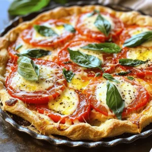 To make a savory tomato pie, gather these simple ingredients: - 1 pre-made pie crust (store-bought or homemade) - 4 large ripe tomatoes, thinly sliced - 1 cup fresh mozzarella cheese, shredded - 1/2 cup grated Parmesan cheese - 1/4 cup fresh basil leaves, finely chopped - 1/4 cup mayonnaise - 2 teaspoons Dijon mustard - 1 teaspoon garlic powder - 1 teaspoon dried oregano - Salt and freshly cracked black pepper to taste - Olive oil, for drizzling Using fresh ingredients makes all the difference in flavor. For tomatoes, choose ripe ones from local farms or markets. They should feel firm but have a slight give. Fresh mozzarella adds creaminess, while grated Parmesan gives a salty kick. Look for bright green basil leaves. They should smell sweet and fragrant. You can boost flavor with a few optional ingredients. Consider adding: - Sliced red onions for a sharp bite - Cooked bacon or pancetta for a smoky touch - A sprinkle of red pepper flakes for heat - Fresh herbs like thyme or parsley for more depth These add-ins can take your savory tomato pie to a new level. Explore your taste buds! For the full recipe, check the original instructions. Start by setting your oven to 375°F (190°C). This step warms the oven for even cooking. Use a pre-made pie crust, either from the store or homemade. Fit it into a 9-inch pie dish. Take a fork and poke holes in the bottom. This trick stops bubbles from forming as it bakes. Bake the crust for 10 minutes. It should just begin to set. Allow it to cool for a few minutes while you prepare the filling. Grab a medium mixing bowl. Here, combine the mayonnaise, Dijon mustard, garlic powder, oregano, and a pinch of salt and pepper. Whisk this mixture until smooth. This blend will add a creamy base to your pie. It enhances the flavor of the fresh tomatoes and cheese. Now, it’s time to layer! Spread the mayonnaise mix evenly across the cooled pie crust. Begin with half of the sliced tomatoes, placing them in a single layer. Next, sprinkle half of the shredded mozzarella and Parmesan over the tomatoes. Add half of the chopped basil for a fresh taste. Repeat with the remaining ingredients. Finish by drizzling olive oil on top for extra flavor. Bake the pie for 30-35 minutes. Look for bubbling cheese and a golden brown color. After baking, let it cool for about 10 minutes before slicing. This wait helps keep the layers intact. Enjoy your savory tomato pie! For the complete recipe details, check the Full Recipe. To create the best savory tomato pie, perfect slices matter. Use a sharp knife to cut. A serrated knife works well, as it glides through the skin. Cut each tomato into even slices, about a quarter-inch thick. This thickness helps the tomatoes cook evenly. Try to remove excess juice and seeds. This keeps your pie from getting soggy. Cheese can change the taste of your savory tomato pie. Fresh mozzarella is mild and creamy, but you can try others. For a sharper taste, use aged cheddar. Feta cheese adds a tangy kick, while goat cheese gives a rich flavor. Mixing cheeses can also create a unique taste. Just keep the total cheese amount similar to the recipe. A well-baked pie shows off its layers. To ensure even baking, preheat your oven correctly. Use a thermometer to check the temperature. During baking, place your pie on the middle rack. This allows hot air to circulate around it. If the edges brown too fast, cover them with foil. This trick prevents burning while the center cooks. Enjoy a beautifully baked savory tomato pie! {{image_4}} You can make a crustless version of savory tomato pie. It cuts down on carbs and is lighter. Just use a greased pie dish and skip the crust. Pour the filling right in! The mix of tomatoes, cheeses, and herbs still tastes great. Cheese is key to flavor. You can try different kinds for new tastes. Swap mozzarella for sharp cheddar. Feta adds a tangy kick. Goat cheese brings a creamy texture. Each cheese brings its own charm to the pie. You can easily adapt this dish for a vegetarian or vegan diet. For vegetarian, just leave out any meat. For a vegan option, use a plant-based mayo and vegan cheese. You can also add more veggies like spinach or zucchini to enhance flavors. For the full recipe, check out the Sizzling Savory Tomato Pie section. Enjoy your cooking! To keep your savory tomato pie fresh, let it cool first. Once cooled, cover it tightly with plastic wrap or aluminum foil. You can also place it in an airtight container. Store it in the fridge for up to three days. This will help keep the flavors intact and prevent it from drying out. When you're ready to enjoy your pie again, preheat your oven to 350°F (175°C). Place the pie on a baking sheet to catch any drips. Heat it for about 15-20 minutes. This will warm it through and help the cheese become gooey again. For a quick option, use the microwave. Heat individual slices on a microwave-safe plate for 1-2 minutes, but it might not be as crispy. If you want to save your pie for later, freezing is a great option. Allow the pie to cool completely. Wrap it tightly in plastic wrap and then in foil. You can freeze it for up to three months. When you're ready to eat, thaw it in the fridge overnight. Reheat it in the oven for the best taste. Trust me, this method keeps the flavors bright and fresh. Enjoy the full recipe to make this delicious dish! Savory Tomato Pie tastes great with many sides. Here are some ideas: - A light green salad with a splash of vinaigrette. - Roasted vegetables for added texture. - Garlic bread for a crunchy contrast. - Fresh fruit for a sweet touch. These pairings balance the pie's rich flavors and keep your meal fresh. To make a gluten-free Savory Tomato Pie, swap the regular pie crust for a gluten-free crust. Many stores sell ready-made gluten-free options. You can also make your own with gluten-free flour. Ensure all your other ingredients, like cheeses and spices, are gluten-free too. This way, you enjoy the same great taste without gluten. Yes, you can use canned tomatoes if fresh ones are not available. Choose whole or diced canned tomatoes, and drain the liquid well. If you want extra flavor, consider roasting them briefly before using. Canned tomatoes may have a softer texture, so adjust baking time if needed. Using them can still create a tasty pie. For the complete recipe, check out the Full Recipe section. This blog post covered how to make a tasty Savory Tomato Pie. We started with a complete list of ingredients and fresh recommendations. We walked through step-by-step instructions, from prepping the crust to layering the pie. I shared tips for slicing tomatoes and cheese swaps for flavor. We also explored variations, including crustless and vegan options. Lastly, I provided helpful storage info to keep leftovers fresh. A Savory Tomato Pie is easy to make, and it’s so delightful to eat. Enjoy experimenting with your own flavors!