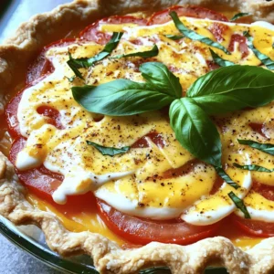 To make a great Southern tomato pie, gather these key ingredients: - 3 large, juicy ripe tomatoes, sliced - 1 teaspoon kosher salt - 1/2 teaspoon freshly ground black pepper - 1/2 teaspoon garlic powder - 1/2 teaspoon dried oregano - 1 cup sharp cheddar cheese, freshly shredded - 1 cup mozzarella cheese, freshly shredded - 1/2 cup mayonnaise (preferably Duke’s for authenticity) - 1 tablespoon Dijon mustard - 1 pre-made pie crust (store-bought or homemade, your choice) - Fresh basil leaves for garnish These ingredients work together to create a rich, savory pie. Ripe tomatoes give it a fresh taste, while the cheeses add a creamy texture. For the best flavor, I suggest using sharp cheddar and mozzarella. Sharp cheddar brings a bold taste. Mozzarella adds a nice stretch and creaminess. You can mix in other cheeses too, like gouda or Swiss, for unique flavors. Just remember to keep the total cheese amount around two cups. Herbs and spices enhance the pie’s taste. Here are some options: - Fresh basil for garnish - Fresh thyme for an earthy touch - Crushed red pepper for heat Feel free to experiment with these herbs. They can add depth to your Southern tomato pie, making it more exciting. For the full recipe, check out the detailed steps to put this dish together. Enjoy cooking! Start by slicing three large, juicy ripe tomatoes. Lay them flat on a cutting board. Sprinkle one teaspoon of kosher salt over the slices. This draws out moisture and helps avoid a soggy pie. Let the slices sit in a colander for about 15 minutes. This makes the tomatoes less watery. After they rest, gently pat them dry with a paper towel. This is key for a great texture. In a medium bowl, combine half a cup of mayonnaise, one tablespoon of Dijon mustard, and half a teaspoon each of black pepper, garlic powder, and dried oregano. Mix well until smooth. This creamy base adds a rich flavor to your pie. It binds the ingredients and gives a lovely taste that pairs well with the tomatoes. 1. Preheat the Oven: Set your oven to 375°F (190°C). This ensures even cooking for the pie. 2. Pre-bake the Pie Crust: Lay the pre-made pie crust in a 9-inch pie dish. Bake it in the oven for about 10 minutes. You want it to be lightly golden. This step helps keep the crust crispy. 3. Layer the Ingredients: Start with the tomato slices, laying them evenly across the crust. Spread half of your creamy mixture over the tomatoes. Then, sprinkle half of the shredded sharp cheddar and mozzarella cheeses on top. Repeat the layers with the remaining ingredients. This builds flavor and texture in each bite. 4. Bake the Pie: Place the assembled pie in the oven for 30-35 minutes. Look for a bubbly, golden cheese topping. This is your sign that it’s ready. 5. Cool and Garnish: Once the pie is baked, remove it from the oven. Let it cool for about 10 minutes. This helps the pie set. Garnish with fresh basil leaves before serving. This Southern Tomato Pie brings together rich flavors and a crispy crust. It’s perfect for sharing with family and friends. For the full recipe, check out the Southern Tomato Pie section. To get a crispy crust for your Southern Tomato Pie, start with a pre-baked crust. Pre-bake it for about 10 minutes at 375°F (190°C). This step helps firm up the bottom. You can also brush the crust lightly with olive oil before baking. This adds flavor and helps keep moisture away. Soggy pie is a common issue with tomato pie. To avoid this, layer your tomatoes with salt first. Let them sit in a colander for about 15 minutes. This draws out extra moisture. After draining, pat them dry with paper towels. Using a mix of cheeses helps too. The cheese absorbs some moisture, keeping your pie firm. Serve your Southern Tomato Pie warm or at room temperature. For a nice touch, slice it into wedges. Place each piece on a plate with a sprig of fresh basil on top. Pair it with a light salad on the side. A mix of greens dressed with lemon vinaigrette works well. This adds a refreshing contrast to the rich flavors of the pie. For a fun twist, you can serve it with garlic bread. It’s a great way to soak up any extra juices. You can find the Full Recipe for more details. {{image_4}} You can make Southern Tomato Pie even more tasty by adding other veggies and meats. Try adding sliced zucchini or bell peppers for extra color and flavor. You can also use cooked bacon or ham to add a savory twist. Just be sure to slice them thin so they cook evenly. Layer them between the tomatoes and cheese for a delicious blend. If you need a gluten-free crust, don’t worry! You can find many ready-made gluten-free pie crusts at the store. You can also make your own using almond flour or coconut flour. These options give a nice flavor and texture. Just follow the package instructions or your favorite gluten-free pie crust recipe for best results. Want to make a vegan version? It’s easy! Replace the cheese with vegan cheese options. You can also swap out the mayonnaise for a vegan mayo. Silken tofu blended with some lemon juice can work too. These swaps keep the creamy texture while making the pie plant-based. You won’t miss the dairy in this delicious dish. For the full recipe, check out the recipe section above. Enjoy your cooking adventure! To store your leftover Southern Tomato Pie, let it cool first. Place the pie in an airtight container. If you don't have one, cover the pie with plastic wrap. This keeps the pie fresh for up to three days in the fridge. If you like, you can also keep individual slices in small containers. This way, you can grab a slice anytime. When you’re ready to enjoy your leftovers, preheat your oven to 350°F (175°C). Place the pie or slices on a baking sheet. Cover them loosely with aluminum foil. Bake for about 15-20 minutes, or until heated through. Covering the pie helps keep it moist. If you want a crispy top, remove the foil for the last few minutes. Freezing Southern Tomato Pie is easy and great for meal prep. First, let the pie cool completely. Wrap the pie tightly in plastic wrap, then in aluminum foil. This double wrap helps prevent freezer burn. You can freeze it for up to three months. When you're ready to eat, thaw it in the fridge overnight. Reheat it in the oven as described above for the best taste. For the full recipe, check out the details above. Enjoy your Southern Tomato Pie! If you want to swap out mayonnaise, you have some tasty options. Greek yogurt works great. It adds creaminess and a bit of tang. Sour cream is another choice and gives a rich flavor. You can also use a mix of cream cheese and milk for a thicker base. Each option will change the taste slightly, but they all work well. Yes, you can prepare your pie ahead of time. Make the pie, but do not bake it right away. Cover it and keep it in the fridge for up to a day. When you are ready, just bake it as directed. This way, you save time when serving guests. Southern Tomato Pie pairs well with various sides. Here are some great options: - A simple green salad for freshness - Coleslaw for a crunchy side - Cornbread for a classic Southern touch - Roasted vegetables for added flavor These sides balance the pie's rich flavors and create a well-rounded meal. For the full recipe, check out the Southern Tomato Pie guide. Southern tomato pie blends juicy tomatoes, rich cheese, and fresh herbs. You learned how to prep tomatoes and make a creamy pie base. You now know tips for a crispy crust and ways to avoid sogginess. Variations let you add veggies, meats, or cater to dietary needs. Proper storage keeps leftovers fresh while reheating restores flavor. Embrace your own twists and enjoy this classic dish with friends or family. Dive into the joy of Southern cooking, and create something delicious!