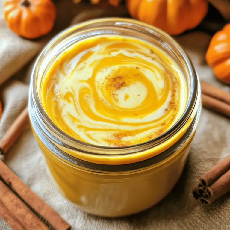 To make your pumpkin spice coffee creamer, gather these simple ingredients: - 2 cups whole milk (or your favorite non-dairy milk like almond or oat) - 1 cup heavy cream (or full-fat coconut cream for a dairy-free option) - 1/2 cup pure pumpkin puree (canned or homemade) - 1/4 cup pure maple syrup (adjust for sweetness if you like) - 1 teaspoon pure vanilla extract - 1 teaspoon pumpkin pie spice (a blend of nutmeg, ginger, and cloves) - 1/2 teaspoon ground cinnamon - A small pinch of sea salt You can swap ingredients based on your taste or needs. Here are some ideas: - Use almond milk or oat milk instead of whole milk for a lighter option. - Substitute heavy cream with coconut cream for a dairy-free version. - If you want less sweetness, reduce the maple syrup or use a sugar-free syrup. - For spices, you can use pre-mixed pumpkin spice or add more cinnamon for a stronger flavor. This recipe makes about 3 cups of creamer. Each serving (2 tablespoons) provides: - Calories: 80 - Fat: 7g - Carbohydrates: 7g - Sugars: 5g - Protein: 1g Enjoy this creamy delight in your coffee, and feel free to experiment with flavors! Making pumpkin spice coffee creamer is easy and fun. You heat milk and cream, add pumpkin, and mix your spices. You’ll create a smooth, rich blend that warms your heart. This recipe takes about 15 minutes from start to finish. 1. In a medium saucepan, combine 2 cups of whole milk and 1 cup of heavy cream. Heat over medium until warm. Do not boil. 2. Add 1/2 cup of pure pumpkin puree to the warm mix. Whisk until smooth. 3. Next, stir in 1/4 cup of pure maple syrup, 1 teaspoon of vanilla extract, and 1 teaspoon of pumpkin pie spice. Add 1/2 teaspoon of ground cinnamon and a pinch of sea salt. Mix well. 4. Lower the heat and let the mix simmer for 5 minutes. This helps the flavors blend. 5. After 5 minutes, remove the pan from heat. Let it cool slightly. 6. Pour the cooled creamer into a glass jar or airtight container. Seal it and store it in the fridge. It lasts for one week. 7. Shake well before each use. Pour it into your coffee or tea for a great taste. - Use a whisk to mix the ingredients well. This helps break up any lumps. - Heat the milk and cream slowly. This keeps the mixture from curdling. - If you notice lumps, simply whisk more until smooth. - Store the creamer in a jar with a tight lid. This keeps it fresh and ready to use. Try this pumpkin spice coffee creamer as a tasty treat for your morning coffee. Enjoy the rich flavors and the cozy feel of fall! You can find the full recipe above. To make your pumpkin spice coffee creamer even better, focus on quality ingredients. Use fresh spices instead of old ones. This adds a vibrant taste. You can also try blending different spices. Mix nutmeg, ginger, and cloves for a unique twist. I love adding more pumpkin puree for a richer flavor. It boosts the pumpkin taste and creaminess. Keep your creamer in a glass jar. Glass helps preserve the flavor. Make sure it is tightly sealed. Store it in the fridge to keep it fresh. Use it within one week for the best taste. If you notice any changes in smell or color, toss it out. To change the sweetness, add more or less maple syrup. Taste as you go! If you want more spice, add a pinch of cinnamon or pumpkin pie spice. You can also mix in a little vanilla extract for depth. It all depends on your taste. Experiment to find your perfect balance! For the full recipe, check out the Pumpkin Spice Coffee Creamer. {{image_4}} You can easily make a dairy-free version of pumpkin spice coffee creamer. Just swap out the whole milk and heavy cream. Use almond, oat, or soy milk instead. For a rich texture, use full-fat coconut cream. This gives you that creamy feel while keeping it vegan. If you want to cut sugar, try using a sugar substitute. Monk fruit or stevia works well. You can also use unsweetened almond milk, which has fewer calories. Adjust the pumpkin spice coffee creamer to your taste. This way, you still enjoy the flavor while keeping it low in sugar. Feel free to get creative with flavors! Add a dash of nutmeg or a hint of chocolate syrup for a twist. A splash of coffee extract can deepen the flavor too. You might also try adding a drop of orange extract for a citrus kick. Each add-in can make your pumpkin spice coffee creamer unique. To keep your pumpkin spice coffee creamer fresh, store it in the fridge right away. Use a clean container with a tight lid. This helps prevent any unwanted odors from mixing in. Make sure to shake the jar before each time you use it. This will mix the ingredients again and keep the flavors bright. Your homemade pumpkin spice coffee creamer will stay good for about one week. After that, it might lose its flavor and quality. To ensure you enjoy it at its best, try to use it within that time frame. Always check for any off smells or changes in texture before using. If anything seems off, it’s safer to toss it out. The best containers for your creamer are glass jars or BPA-free plastic containers. Glass jars are great because they don't hold onto smells. They also look nice on your fridge shelf. If you choose plastic, ensure it's food-safe and has a good seal. Avoid using containers that are not airtight, as they can let air in and spoil your creamer faster. Now that you know how to store your pumpkin spice coffee creamer, you can enjoy this delightful blend for many cozy mornings! For a full recipe, check out the recipe above. Pumpkin spice coffee creamer is a favorite for many. It adds warmth and flavor to your coffee. You might wonder what makes it special. The blend of spices and pumpkin puree gives it a unique taste. Plus, you can make it at home with simple ingredients. This way, you control the sweetness and flavor. Using pumpkin spice coffee creamer is easy. Start by brewing your favorite coffee. Then, pour in the desired amount of creamer. I suggest about two to four tablespoons, depending on your taste. Stir well to mix the flavors. You can also add it to tea or hot cocoa for a cozy treat. Yes, you can freeze pumpkin spice coffee creamer! Just pour it into an airtight container. Leave some space at the top for expansion. When you want to use it, thaw it in the fridge overnight. Shake or stir well before using to mix the ingredients again. This keeps your creamer fresh for longer. If you want to know more about making this creamer, check out the Full Recipe. This blog post covered the key ingredients for pumpkin spice coffee creamer, including substitutes and nutrition facts. I shared step-by-step cooking instructions with helpful tips for a smooth mixture. You learned best practices for flavor and storage, plus options for dairy-free and sugar-free variations. I also answered common questions about usage and freezing. Now, you have all the tools to make delicious pumpkin spice creamer. Enjoy making it your own and savor every cup!