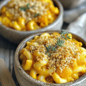 - 2 cups butternut squash, peeled and diced into small cubes - 2 cups elbow macaroni - 3 cups sharp cheddar cheese, freshly shredded - 1 cup creamy mozzarella cheese, freshly shredded - 2 cups vegetable broth - 1 cup whole milk - 1 teaspoon garlic powder - 1 teaspoon onion powder - 1 teaspoon dried thyme - ½ cup panko breadcrumbs (for a crispy topping) - 2 tablespoons olive oil (for panko topping) For this delightful dish, you need fresh, simple ingredients. The butternut squash gives a sweet and creamy base. The elbow macaroni adds that classic pasta feel. Sharp cheddar and creamy mozzarella provide a rich, cheesy flavor. To elevate the taste, use vegetable broth and whole milk. Garlic powder, onion powder, and dried thyme give it depth. If you want a crunchy topping, consider using panko breadcrumbs mixed with olive oil. This adds a fun texture and a golden finish. Use these ingredients to create a comforting meal that warms the soul. For a full recipe, check the details above. 1. Cooking squash in the slow cooker: Start by placing the diced butternut squash in your slow cooker. Pour in the vegetable broth, making sure the squash is well-covered. Set your slow cooker to high and let it cook for about 2 hours. You want the squash to be tender enough to pierce easily with a fork. 2. Pureeing the squash for smoothness: Once the squash is soft, grab an immersion blender. Blend the squash in the slow cooker until it becomes smooth and creamy. If you don’t have an immersion blender, carefully transfer the squash to a regular blender, puree it, and return it to the slow cooker. 1. Adding macaroni and other ingredients: To the smooth butternut squash puree, add the elbow macaroni, whole milk, garlic powder, onion powder, dried thyme, and a good pinch of salt and pepper. Stir everything together well. Make sure the macaroni is coated in the creamy mixture. 2. Cooking time and stirring tips: Cover the slow cooker with the lid and keep cooking on high for another 30 minutes. This will soften the macaroni. Stir occasionally to prevent sticking and help it cook evenly. 1. Mixing in cheese varieties: When the macaroni is soft, it’s time to add the cheeses! Stir in the shredded sharp cheddar and mozzarella cheese. Mix until the cheese is melted and creates a rich, creamy texture. 2. Preparing and applying the panko topping: If you want a crunchy topping, mix the panko breadcrumbs with olive oil. Coat them well. Sprinkle the panko mixture over the mac and cheese. Cover the slow cooker and cook for another 10 minutes on high. This lets the breadcrumbs toast and turn golden. For more delicious details, check out the Full Recipe. To make your mac and cheese creamy, choose high-quality cheese. Freshly shredded cheese melts better than pre-shredded. I love using sharp cheddar and mozzarella for their rich flavors. For a smooth texture, blend the butternut squash well. Use an immersion blender to puree it right in the slow cooker. Spices can really boost the taste. I recommend adding garlic powder, onion powder, and dried thyme. They add warmth and depth. You could also stir in some cooked chicken or turkey for extra protein. This makes the dish more filling and satisfying. Adjust the slow cooker settings based on your timing. If you want it faster, use the high setting. Stir the mixture every so often to avoid sticking. If your mac and cheese seems too thick, add a splash of milk. This keeps it creamy. If it’s too watery, let it cook a bit longer with the lid off. {{image_4}} You can change up the cheese in this dish. Mixing different cheeses makes it fun. Try using gouda or fontina for a rich taste. You can also use a mix of sharp cheddar and creamy mozzarella. Switching the pasta shape can also create new textures. While elbow macaroni is classic, feel free to use shells or rotini. These shapes hold the cheese sauce well and add a twist to your dish. If you want a lighter version, swap whole milk for plant-based milk. Almond milk or oat milk works great and keeps it creamy. You can also cut calories by using less cheese. Just balance it with a bit more butternut squash for flavor. Adding extra veggies is another way to make it healthier. Spinach, kale, or bell peppers boost nutrition and add color. Incorporating seasonal veggies adds flair to your mac and cheese. Try adding roasted Brussels sprouts or sautéed mushrooms during fall. They provide a hearty touch that pairs well with butternut squash. Spicing it up with seasonal herbs can elevate flavors. In the fall, use nutmeg or sage for warmth. In spring, fresh basil or chives can brighten the dish. Remember, the goal is to enjoy your meal while making it your own. Check out the Full Recipe for more details. To keep your butternut squash mac and cheese fresh, store leftovers in the fridge. Use airtight containers to prevent moisture loss. Glass or BPA-free plastic containers work best. Make sure the mac and cheese cools down before sealing the container. This helps avoid condensation and soggy textures. If you want to freeze this dish, let it cool completely first. Portion it into freezer-safe containers. Label each container with the date. When ready to eat, thaw the mac and cheese overnight in the fridge. Reheat it gently in the microwave or on the stove. Add a splash of milk to restore creaminess. In the fridge, your mac and cheese lasts about 3 to 5 days. Always check for signs of spoilage. If it smells off or has a strange color, it’s time to toss it. If you freeze it, it can last up to 3 months. Enjoy your cozy meal without worry by following these tips. For the full recipe, check out the previous section. Yes, you can use frozen butternut squash. Just remember to adjust your cooking time. Frozen squash may take longer to cook. I recommend checking for tenderness after about 2.5 hours. If you find it’s not soft yet, continue cooking until it is. To prep this dish early, cook the squash and puree it. Store the puree in the fridge for up to two days. When you're ready to cook, add the other ingredients and cook in the slow cooker. You can also fully prepare the dish and refrigerate it overnight. Just heat it in the slow cooker the next day. Absolutely! For a vegan option, swap out the cheeses. Use nutritional yeast for a cheesy flavor. You can also try plant-based shredded cheese. For milk, use almond or oat milk, and make sure your vegetable broth is vegan-friendly. This dish pairs well with many sides. Try a fresh green salad for a light touch. Roasted vegetables also make a great match. You might even enjoy it with garlic bread. These sides add color and balance to your meal. This blog post explored how to make a delicious butternut squash mac and cheese. We covered the main and optional ingredients, along with step-by-step instructions for perfecting the dish. I shared tips for creaminess and flavor enhancement, plus storage tips to keep leftovers fresh. Try variations like different cheeses or seasonal veggies for a unique twist. With these insights, you can create a tasty meal that’s easy to make and fun to enjoy. Enjoy your cooking adventure!
