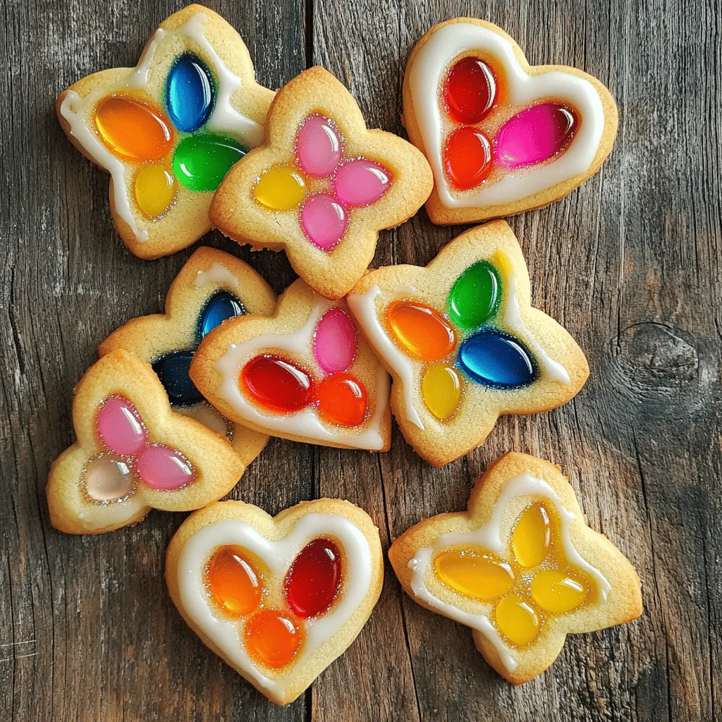 - 2 3/4 cups all-purpose flour - 1 teaspoon baking powder - 1/2 teaspoon salt - 1 cup unsalted butter, softened - 1 1/2 cups granulated sugar - 1 large egg - 1 teaspoon vanilla extract - 1/2 teaspoon almond extract - 1 cup crushed hard candies (various colors) - Optional: edible glitter for decoration Using unsalted butter is key for flavor control. It allows you to manage the salt in your recipe. Salted butter can make your cookies too salty. Always choose unsalted butter for baking. Hard candies bring the stained glass look to life. When they melt, they fill the cookie's center with vibrant color. Choose a mix of colors for a fun effect. You can use any hard candy you like. Just crush them into small pieces. The smaller the pieces, the better they melt. This will give you a stunning stained glass effect in your cookies. These ingredients set the stage for your delightful stained glass sugar cookies. For the full recipe, refer to the provided details. 1. Preheat your oven to 350°F (175°C). This step is key to baking cookies evenly. 2. Line two baking sheets with parchment paper. This makes cleanup a breeze later. 3. In a medium bowl, mix together 2 3/4 cups of flour, 1 teaspoon of baking powder, and 1/2 teaspoon of salt. Use a whisk to combine them well. Set this bowl aside. 4. In a large bowl, beat 1 cup of softened unsalted butter with 1 1/2 cups of granulated sugar. Mix until it is light and fluffy. This should take about 3 to 4 minutes. 5. Add in 1 large egg, 1 teaspoon of vanilla extract, and 1/2 teaspoon of almond extract. Mix again until everything is well blended. 6. Gradually add the dry ingredients to the wet mixture. Stir gently until just combined. Remember, do not overmix! 7. Divide the dough in half. Wrap each half in plastic wrap and chill them in the refrigerator for at least 1 hour. Chilling helps the cookies hold their shape. 1. After chilling, take one half of the dough from the fridge. Roll it out on a lightly floured surface to about 1/4 inch thick. 2. Use cookie cutters to cut out shapes from the dough. Make sure to cut a hole in the center of each cookie. This hole will hold the candy filling. 3. Place the cut-out cookies onto the prepared baking sheets. Leave a little space between them for baking. 1. Fill the holes in the cookies with crushed hard candies. Use different colors for a fun stained glass look. 2. Bake the cookies in the preheated oven for about 8 to 10 minutes. The edges should be firm, but the centers can stay soft. 3. Let the cookies cool on the baking sheet for 5 minutes. Then, transfer them to a wire rack to cool completely. This helps them become crisp and tasty. To get the best stained glass look, choose the right candies. I love using hard candies like Jolly Ranchers or Life Savers. Crush them into small pieces, but not too fine. If they are too small, they will melt away. Fill the cookie holes with the candy pieces, but don’t overfill them. This helps keep the candy from spilling over. To prevent cookies from spreading, chill the dough well. After mixing, wrap the dough and refrigerate for at least one hour. This helps the cookies hold their shape while baking. Also, use parchment paper on your baking sheets. It keeps the cookies from sticking and helps them bake evenly. Garnishing your stained glass cookies with edible glitter adds a fun touch. Just sprinkle some on after baking, while the cookies are still warm. The heat helps the glitter stick. You can also use colored sugar for a sparkly effect. For serving, display the cookies on a decorative plate. You can add colorful ribbons around the plate for a festive look. Arrange the cookies in groups by color for a stunning effect. This makes them eye-catching and fun to enjoy. {{image_4}} You can change the flavor of your stained glass sugar cookies easily. Swap the vanilla extract for peppermint extract for a fresh twist. Orange extract adds a bright, citrus flavor, great for a sunny day. You can even mix a few drops of almond extract for extra depth. When it comes to candy, the options are endless! Hard candies like Jolly Ranchers or Lifesavers work best. Try using different colors to make your cookies pop. You can even mix flavors, like cherry and lemon, for a fun surprise inside. Each cookie can tell a different sweet story! If you need a gluten-free option, use a gluten-free flour blend. Many blends work well in cookies. Just choose one that has a good taste and texture. You can also add a bit of xanthan gum to help with the structure. For a vegan version, replace the butter with coconut oil or a vegan butter. Use flaxseed meal mixed with water instead of an egg. This mix creates a good binding agent. Your cookies will still be tasty and fun to eat! Explore these variations and make your stained glass sugar cookies unique! For the full recipe, check the link above. To keep your stained glass sugar cookies fresh, store them in an airtight container. This helps retain their flavor and moisture. If you use wax paper between layers, it prevents sticking. For long-term storage, you can freeze these cookies. Wrap them tightly in plastic wrap and place them in a freezer-safe bag. This method keeps them fresh for up to three months. These cookies taste best within one week. After that, they may start to lose their soft texture. You’ll know they are stale if they feel hard or dry. If you notice any off smells or colors, it's best to discard them. Enjoying these cookies fresh ensures you get the full stained glass effect! How do I prevent my cookies from spreading? To stop cookies from spreading, chill your dough. A cool dough firms up. This helps keep the cookie shape. Also, use parchment paper. It prevents sticking and gives a better bake. Make sure you measure flour correctly. Too little can cause spreading. Can I use different types of candies for the stained glass effect? Yes, you can use many kinds of candies! Hard candies work best. Try different colors for fun designs. You could use Jolly Ranchers, Life Savers, or any hard candy you like. Just crush them well before using. The more colorful, the better! What to do if the cookies are too soft? If your cookies are too soft, chill the dough longer. A firmer dough bakes better. If they bake and still seem soft, check your oven temp. An oven thermometer helps ensure it's accurate. You can also bake them a minute or two longer. Why did my candies not melt properly? Candies may not melt if they are too thick. Make sure to crush them finely. Uneven pieces will melt differently. Also, check your baking time. If they are not melted after baking, put them back in for a minute. Keep a close eye on them! Best occasions to serve stained glass sugar cookies These cookies shine during holidays! Use them for Christmas, birthdays, or any festive gathering. They also make great gifts. Their bright colors and fun shapes please everyone. Kids love making and eating them too! Pairing ideas with beverages or other desserts Serve these cookies with warm milk or hot cocoa. They also taste great with tea or coffee. For dessert, pair them with vanilla ice cream. The cold ice cream and sweet cookie complement each other well. For the full recipe, check out the earlier section! You've learned how to make stained glass sugar cookies with detailed steps and tips. Starting with key ingredients like unsalted butter and hard candies ensures great results. By following the preparation and baking techniques, you can achieve the perfect texture. Don't forget to explore flavor variations and dietary options. Proper storage helps maintain freshness, while our FAQs address common concerns. Enjoy baking and sharing these beautiful cookies at your next gathering!
