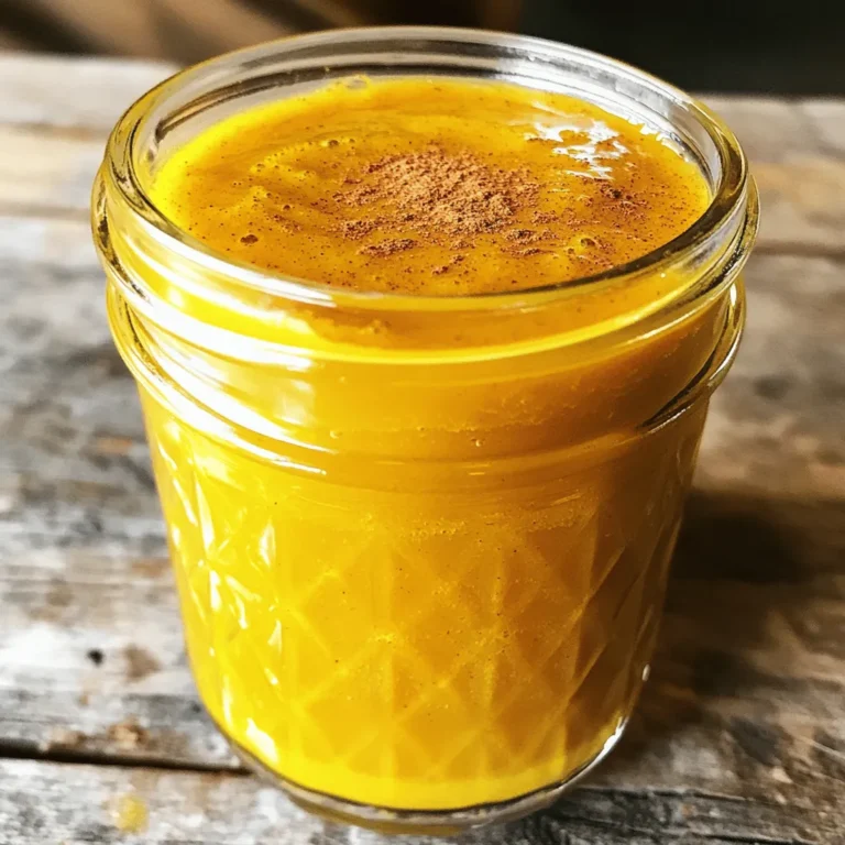 This easy Starbucks pumpkin spice syrup brings fall flavors into your kitchen. With a few simple steps, you can make a rich and creamy syrup. It takes about 30 minutes to prepare and yields 1.5 cups of deliciousness. You can use it in coffee, on pancakes, or in desserts. To make this tasty syrup, gather these ingredients: - 1 cup water - 1 cup granulated sugar - 1/2 cup pure pumpkin puree (ensure it’s unsweetened) - 2 teaspoons pumpkin pie spice - 1 teaspoon pure vanilla extract - A pinch of salt These ingredients create a warm and cozy flavor that you will love. You will need a few tools to make this syrup: - Medium-sized saucepan - Whisk - Fine-mesh sieve - Clean jar or bottle for storage Having these tools ready will make the process smooth and easy. Now, you're all set to create a delightful pumpkin spice syrup right in your kitchen! To start, grab a medium saucepan. Pour in 1 cup of water and 1 cup of granulated sugar. Place it over medium heat. Stir the mix until the sugar dissolves. This creates a clear simple syrup, which is the base of our pumpkin spice syrup. Next, add 1/2 cup of pure pumpkin puree to the saucepan. Make sure it is unsweetened. Whisk it in well. Keep mixing until the syrup is smooth and creamy. You want to avoid any lumps. This step is key for a rich flavor. Now, it’s time to add some warmth. Sprinkle in 2 teaspoons of pumpkin pie spice. Then, drizzle in 1 teaspoon of pure vanilla extract. Don't forget a pinch of salt to boost the taste. Whisk again until everything is mixed well. The smell will be amazing! Let this simmer gently for about 5-10 minutes. This helps thicken the syrup. Follow these steps, and you’ll have a delicious syrup ready for your fall treats. For the complete recipe, check out the Full Recipe section. To get a smooth syrup, whisk well when mixing the pumpkin puree. Use a fine-mesh sieve when straining. This step removes any lumps and gives you a silky texture. If you find lumps, keep whisking until everything combines well. A smooth syrup makes your drinks and desserts look great. Feel free to get creative with flavors. Add a splash of maple syrup for extra sweetness. A dash of nutmeg or cinnamon can deepen the spice profile. You might even try adding a bit of coffee to give it a unique twist. These small changes can really enhance the pumpkin spice experience. Avoid cooking the syrup on high heat. This can burn the sugar and ruin the flavor. Don’t rush the whisking process either; lumps lead to a grainy texture. Lastly, make sure to cool the syrup completely before storing. This helps keep it fresh longer. Following these tips ensures your syrup will be a hit! {{image_4}} You can easily make this syrup dairy-free. Just skip any milk or cream. Use almond, oat, or coconut milk in your drinks instead. These options keep the cozy flavor while making it vegan-friendly. You still get that great pumpkin spice taste without the dairy. Want more heat? Add a bit more pumpkin pie spice. For a milder flavor, use less spice. You can even add a pinch of cayenne for an unexpected kick! Tailor the spice to your taste. Enjoy the warmth of fall with just the right amount of heat. If you prefer less sweetness, reduce the sugar. Start with three-quarters of a cup and taste as you go. You can also try using maple syrup or honey instead. Each option gives a unique twist to the syrup. Adjust the sweetness to suit your palate and enjoy! For the full recipe, check out the ingredients and instructions above! After making your pumpkin spice syrup, let it cool to room temperature. Pour it into a clean jar or bottle. Seal it tightly to keep out air and moisture. This will help keep the flavors fresh. Always store your syrup in the refrigerator for the best taste. When stored properly, this syrup lasts for 2 to 3 weeks in the fridge. Check for any changes in smell or color before using. If it looks or smells off, it’s best to toss it out. Keeping track of the date you made it helps ensure you use it while it’s still good. If you want to use the syrup warm, just pour the desired amount into a small saucepan. Heat it over low heat, stirring gently. You can also microwave it in a safe container for about 15 to 30 seconds. Just be careful not to overheat it. Enjoy your warm syrup in coffee or over pancakes! To make the syrup thicker, simmer it longer. When you simmer, the water in the syrup will reduce. Start by bringing your syrup to a gentle boil. Then, lower the heat and keep it at a simmer. Stir often and watch it closely. After 5 to 10 minutes, you will notice it thickens. You can also add a bit more pumpkin puree. This will change the flavor but can help with thickness. Yes, you can use fresh pumpkin. First, you need to cook the fresh pumpkin. Peel, chop, and steam or roast it until it is soft. Then, mash it well to create a smooth puree. Make sure to measure out half a cup for the recipe. Just remember, fresh pumpkin may have more water. This might change the syrup's texture a bit. This syrup is very versatile. You can add it to coffee, tea, or lattes for a fall twist. It also tastes great on pancakes, waffles, or oatmeal. Try drizzling it over ice cream or yogurt for a treat. You can even use it in baking. Add it to cakes or muffins for a pumpkin spice flavor. Check out the Full Recipe for more ways to enjoy this delicious syrup! This blog post covers how to make a delicious pumpkin syrup. You learned about the ingredients and tools needed. We discussed step-by-step instructions to create it perfectly. I also shared tips to enhance flavor and avoid common mistakes. Variations let you customize sweetness and spice levels. Lastly, I explained how to store your syrup and answered common questions. With this knowledge, you can make a tasty pumpkin syrup that suits your taste and needs. Enjoy crafting your perfect fall flavor!