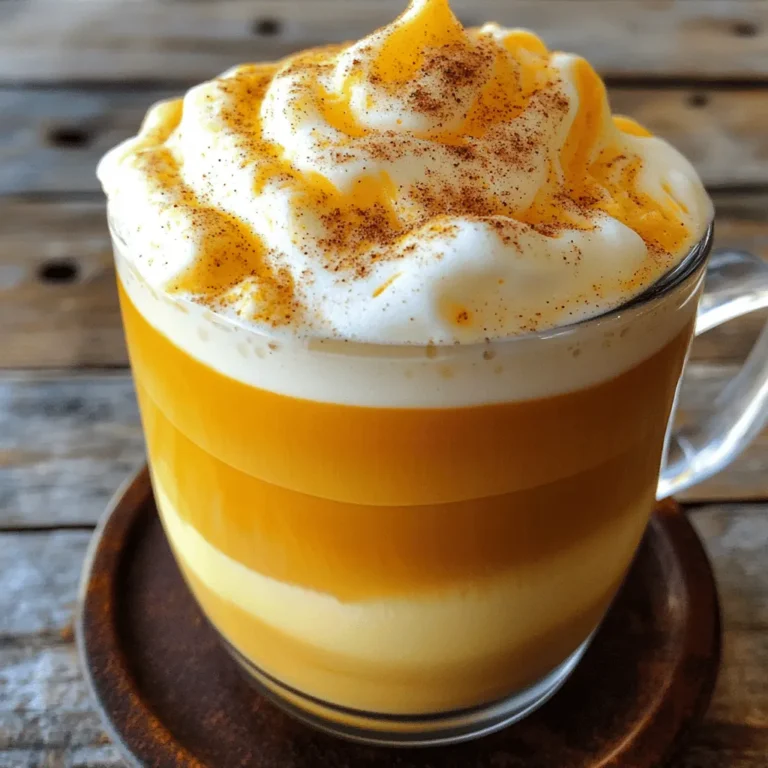 To make Easy Pumpkin Cold Foam, gather these ingredients: - 1 cup heavy cream - 1/2 cup milk (choose between whole or almond for a nutty touch) - 1/4 cup pumpkin puree (canned or homemade) - 2 tablespoons pure maple syrup (for natural sweetness) - 1 teaspoon vanilla extract (adds depth) - 1 teaspoon pumpkin pie spice (plus extra for a finishing touch) - Pinch of salt (to enhance flavors) You can swap some ingredients if needed. For the milk, use oat or soy milk for a dairy-free option. If you want a lighter foam, try half-and-half instead of heavy cream. You can also use brown sugar instead of maple syrup for a richer taste. If you don’t have pumpkin pie spice, mix cinnamon and nutmeg for a similar flavor. Quality ingredients make a big difference. Look for heavy cream that has no additives. Fresh pumpkin puree gives a richer flavor than canned. When choosing maple syrup, pick pure syrup over imitation for the best taste. Always smell the spices before buying. Fresh spices bring more flavor to your foam. Start by gathering your ingredients. You need: - 1 cup heavy cream - 1/2 cup milk - 1/4 cup pumpkin puree - 2 tablespoons pure maple syrup - 1 teaspoon vanilla extract - 1 teaspoon pumpkin pie spice - Pinch of salt Take a medium mixing bowl. Add the heavy cream, milk, pumpkin puree, maple syrup, vanilla, pumpkin pie spice, and salt. Make sure all the ingredients are at room temperature. This helps them mix well. Use a hand mixer or a whisk. Beat the mixture with some energy. You want to mix until it thickens. This should take about 3-5 minutes if you use an electric mixer. If you use a whisk, it may take a bit longer. When you see soft peaks forming, stop mixing right away. This step is very important. Over-mixing can ruin your foam. You want it to stay light and airy. Now, carefully spoon the foam over your favorite coffee or iced drink. It should float nicely on top. For a finishing touch, sprinkle extra pumpkin pie spice over the foam. Enjoy your creamy pumpkin cold foam delight! For the full recipe, check out the earlier section. To make your pumpkin cold foam great, start with room temperature ingredients. This helps them mix well. Use a hand mixer for speed, but you can whisk by hand if you prefer. Mix until you see soft peaks. This should take about 3-5 minutes with a mixer. Stop mixing right away. Over-mixing will make the foam too dense. One big mistake is using cold ingredients. They won't blend as nicely. Another error is mixing too long. It can turn your foam into butter. Don’t forget to taste before serving. You might need a bit more spice or sweetness. Serve your foam on top of hot coffee or iced drinks. It adds a nice creamy layer. For a fun twist, try it on chai lattes too. A sprinkle of pumpkin pie spice on top makes it look great. Enjoy your pumpkin cold foam right away for the best flavor! For the full recipe, check out Creamy Pumpkin Cold Foam Delight. {{image_4}} You can make your pumpkin cold foam dairy-free. Use coconut cream instead of heavy cream. This gives a nice tropical taste. For milk, choose almond or oat milk. Both add a lovely flavor. This way, you still get that creamy delight without dairy. If you want less sugar, try using honey or agave syrup. These natural sweeteners taste great. You can also use stevia or monk fruit for a sugar-free option. Just adjust the amount to fit your taste. Experimenting with sweeteners can add a fun twist to your foam. Want to jazz up your cold foam? Add a splash of caramel or chocolate syrup. This will give your drink a rich flavor. You can also mix in a bit of espresso powder for a coffee kick. A pinch of nutmeg can add warmth, making it perfect for fall. These small changes can make your pumpkin cold foam even more exciting. For the full recipe, check out the detailed instructions and tips! To store leftover pumpkin cold foam, place it in a clean, airtight container. Make sure to cover it tightly. This keeps the foam fresh and prevents it from absorbing other flavors. You can store it in the fridge for up to three days. If you see any separation, just give it a quick whisk before using. If you want to serve the foam later, avoid heating it. Heating can ruin its fluffy texture. Instead, take it out of the fridge and let it sit at room temperature for about 10 minutes. Then, give it a good whisk to bring back its creamy delight. This way, it stays light and airy! The shelf life of your ingredients varies. Here are some key points: - Heavy cream: Lasts about one week after opening. - Milk: Usually stays fresh for about five to seven days after opening. - Pumpkin puree: If opened, it’s best used within three days. Unopened, it can last for months. - Maple syrup: Can last for a year or longer if stored correctly. - Pumpkin pie spice: Should be used within two to three years for the best flavor. Keeping track of these dates helps ensure you enjoy every drop of your creamy pumpkin cold foam! Yes, you can. Almond milk adds a nutty taste. You can also try oat milk for a creamier texture. Just make sure it’s unsweetened if you want to control the sweetness. If you don’t have pumpkin puree, use sweet potato puree. You can also mash cooked butternut squash. Both options give a nice flavor and keep the dish creamy. To make the recipe vegan, swap heavy cream with coconut cream. Use almond or oat milk instead of dairy milk. Replace maple syrup with agave nectar for sweetness. You can make the foam ahead but it’s best fresh. If you store it, keep it in an airtight container. It can last in the fridge for up to two days. Just re-whip before serving. To change the sweetness, add more or less maple syrup. Taste the mixture first, then adjust. You can also use a sugar substitute if you prefer. Just remember to mix well after adding. You learned how to make easy pumpkin cold foam. We covered the best ingredients, creative swaps, and selection tips. I shared clear steps to prepare your foam and mix it to soft peaks. You also got tips to perfect your drink and avoid common mistakes. Variations, like dairy-free options, ensure everyone can enjoy it. Remember, storing your foam correctly keeps it fresh. With this guide, you can create a tasty treat that impresses. Enjoy your fall drink, and don't hesitate to experiment!