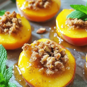 To make Easy Paleo Peach Bites, you need: - 4 ripe peaches, halved and pitted - 1 cup almond flour - 1/2 cup walnuts, finely chopped - 2 tablespoons coconut oil, melted - 1 tablespoon honey (optional for added sweetness) - 1 teaspoon ground cinnamon - A pinch of sea salt - Fresh mint leaves, for garnishing You can swap out some ingredients for different flavors. If you don't have almond flour, try using coconut flour. Just use less, as coconut flour absorbs more moisture. For the walnuts, pecans or almonds work well too. If honey isn't your sweetener of choice, maple syrup is a great alternative. You can skip it entirely if you prefer less sugar. For spices, experiment with nutmeg or ginger to mix up the flavor. Each ingredient in this recipe has its perks: - Peaches: These fruits are high in vitamins A and C, which help skin health. - Almond flour: This flour is low in carbs and high in healthy fats. It also provides protein and vitamin E. - Walnuts: These nuts are rich in omega-3 fats and good for heart health. - Coconut oil: This oil can boost energy and help with fat burning. - Honey: It can provide quick energy and has some antioxidants. - Ground cinnamon: This spice may help control blood sugar levels and adds flavor. - Sea salt: It helps balance electrolytes and adds taste to dishes. - Fresh mint leaves: These leaves add flavor and can aid digestion. These ingredients come together to create a treat that is not only delicious but also good for you! For the full recipe, check out the complete guide above. First, gather your ingredients. You will need ripe peaches, almond flour, walnuts, coconut oil, honey, cinnamon, and sea salt. Preheat your oven to 350°F (175°C). This ensures even baking. In a bowl, mix the almond flour, walnuts, melted coconut oil, honey (if used), cinnamon, and sea salt. Stir until the mix feels crumbly. Next, slice the peaches in half and remove the pits. Place the peach halves cut side up on a baking sheet lined with parchment paper. This will stop them from sticking. With a spoon, take your almond-walnut mix and pile it on each peach half. Press it down lightly so it sticks well. Now, it’s time to bake. Place the tray in the preheated oven. Bake for 15 to 20 minutes. You want the peaches soft and the topping a light golden color. Keep an eye on them to avoid burning. Once baking is done, carefully take the tray out of the oven. Let the peach bites cool for a few minutes. This helps you handle them without burning your fingers. To ensure even baking, make sure all peach halves are similar in size. This helps them cook at the same rate. Rotate the baking sheet halfway through. This allows heat to circulate evenly. If you have a convection oven, use it. It helps with even heat distribution. Enjoy the process and watch your kitchen turn into a delightful aroma. For more details, check out the Full Recipe. To find the best peaches, look for ones that feel soft but not mushy. The color should be a deep yellow or golden hue. Avoid peaches with green spots; they are not ripe. Smell the peach too. A sweet aroma is a great sign of ripeness. Always choose organic peaches when possible to ensure they are free from harmful pesticides. To get the perfect texture, pay attention to the baking time. Bake until the peaches feel tender but still hold their shape. If the topping is too dry, add a bit more coconut oil. This helps keep the mixture moist and delicious. Adding a sprinkle of water to the baking dish can also create steam, keeping the peaches juicy. One common mistake is overbaking the peaches. Keep an eye on them to ensure they do not turn mushy. Another mistake is using unripe peaches. They will not provide the sweet flavor you want. Lastly, don’t skip the mint garnish. It adds fresh flavor and brightens the dish. For a full recipe, see the section above. {{image_4}} You can switch up the nuts in your peach bites. Try pecans or hazelnuts. Both add a nice crunch. You can also use seeds like sunflower or pumpkin seeds. They provide extra nutrients and taste. Just chop them finely and mix them into the almond flour blend. This way, you keep the texture while adding new flavors. If you want to avoid honey, use maple syrup or agave nectar. Both options work well and taste great. You can also try coconut sugar for a deeper flavor. Just remember to adjust the amount. If you use a liquid sweetener, cut back on the coconut oil a bit to keep the mix right. Spices can take your peach bites to the next level. Consider adding nutmeg or ginger for warmth. You can also try cardamom for a unique twist. Just a pinch can add a lot of depth. Mix these spices into the almond flour blend for a tasty surprise. Each variation can change the whole feel of the dish. Enjoy experimenting with these ideas! To keep your peach bites fresh, store them in an airtight container. Place a piece of parchment paper between layers to avoid sticking. This method helps maintain their texture. You can store them in the fridge for up to three days. If you want to enjoy them later, consider freezing them. Freezing peach bites is simple. First, let them cool completely. Then, place them on a baking sheet in a single layer. Freeze for about two hours. After they are firm, transfer them to a freezer-safe bag. Label the bag with the date and use within three months for the best flavor. When you're ready to enjoy your frozen peach bites, preheat the oven to 350°F (175°C). Place the peach bites on a baking sheet. Bake for about 10 minutes until warm. This method keeps them soft and delicious. You can also use a microwave for a quick reheat, but the oven gives a better texture. Enjoy your tasty treat! Yes, you can use canned peaches. However, make sure they are packed in water or juice, not syrup. Drain and rinse them well. Fresh peaches taste best, but canned peaches can work in a pinch. They may be softer, so watch the baking time. Cook them just until warm to avoid mushiness. To make Paleo Peach Bites Whole30 friendly, skip the honey. You can add extra cinnamon for sweetness. Ensure your almond flour and walnuts are compliant. Read labels carefully. Whole30 focuses on whole foods, so keep it natural. This dish will still taste great without added sweeteners. Serve these peach bites warm for the best flavor. You can add a dollop of coconut yogurt on top for creaminess. Pair them with a simple green salad for a light meal. They also make a great dessert. For a fun twist, serve with dairy-free ice cream on the side. Check the full recipe for more ideas. This blog post covered the key ingredients for peach bites, including substitutions and benefits. I explained the step-by-step process for preparation and baking, plus tips for even baking. You learned how to choose ripe peaches and avoid common mistakes. I also shared variations like adding nuts and spices, along with proper storage methods. Now you have all the tools to create delicious peach bites. Enjoy experimenting and making this recipe your own!