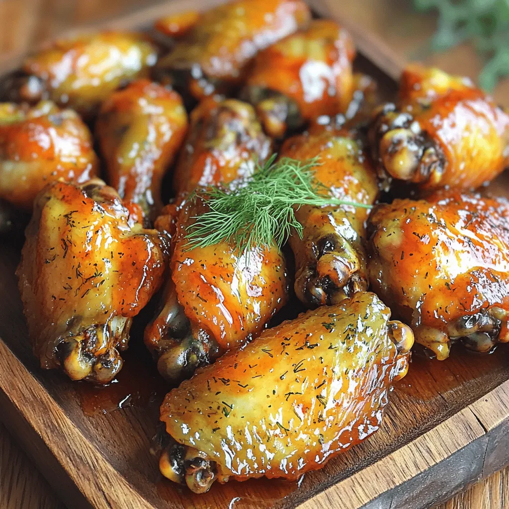 - Chicken wings - Pickle juice - Honey - Hot sauce - Seasonings - Olive oil Choosing the right wings is key. I suggest using fresh, high-quality chicken wings. Look for wings that are plump and have a nice skin. They should feel firm and not slimy. For hot sauce, you can try different brands. A classic cayenne sauce adds heat without overpowering. If you prefer a smoky flavor, opt for a chipotle sauce. Using fresh dill is a must for garnish. It gives a bright taste that complements the wings well. Dried dill lacks the same punch, so stick with fresh whenever you can. For the full recipe, you can check the details above. Marinating the chicken wings Start by marinating your chicken wings. In a large bowl, add 2 pounds of wings and pour in 1 cup of pickle juice. Stir well to coat each wing. Cover the bowl with plastic wrap and refrigerate. Leave them for at least 1 hour, but overnight gives the best flavor. Preheating the oven While the wings marinate, preheat your oven to 400°F (200°C). This temperature helps create that crispy skin we all love. Making the honey-hot sauce Now it’s time to make the sauce. In a small saucepan, mix 1/2 cup of honey, 1/4 cup of your favorite hot sauce, 1 tablespoon of garlic powder, 1 teaspoon of onion powder, and 1 teaspoon of smoked paprika. Add a pinch of salt and pepper. Heat this mix over medium-low heat and stir until smooth. Once combined, take it off the heat and set it aside. Preparing the wings for baking After marinating, take the wings out and gently pat them dry with paper towels. This step is key for crispy wings. Then, put them in a large bowl, drizzle with 1 tablespoon of olive oil, and toss to coat. Baking instructions and tips Arrange the wings in a single layer on a baking sheet lined with parchment paper. Bake them for 40-45 minutes. Make sure to turn them halfway through. This ensures they cook evenly and get a nice golden color. Tossing the wings with the sauce Once baked, move the wings to a large bowl. Pour the honey-hot sauce over them while they are hot. Toss gently until every wing is covered in that yummy sauce. These steps make your Pickle Juice Hot Honey Wings a tasty and flavorful dish that you’ll love to serve! For the complete recipe, check out the Full Recipe. To get the best crispy wings, start by drying them well. After marinating, take the wings out of the pickle juice. Use paper towels to pat them dry. This step is key for crispiness. Next, set your oven to 400°F (200°C). This temperature helps to cook the wings evenly. Bake them for about 40 to 45 minutes. Make sure to turn them halfway through. This ensures both sides get golden and crunchy. You can spice up the sauce in many ways. For instance, add cayenne pepper or smoked paprika to give it a kick. You can also mix in garlic or onion powder for added depth. If you want to change the sweetness, try different sweeteners. Maple syrup or agave nectar can be great substitutes for honey. Each sweetener alters the flavor, offering a unique twist. I love experimenting with these variations. They keep the wings exciting and fresh every time I make them. For the full recipe, check out the detailed instructions above! {{image_4}} You can cook Pickle Juice Hot Honey Wings in several ways. Each method gives a unique taste and texture. Air Fryer Instructions: 1. Prep the Wings: Follow the marinating steps as in the full recipe. 2. Set Up the Air Fryer: Preheat your air fryer to 380°F (193°C). 3. Cook the Wings: Place the wings in a single layer in the basket. Cook for about 25-30 minutes. Flip them halfway for even cooking. 4. Add Sauce: After cooking, toss the wings in the honey-hot sauce until coated. Grilling Options: 1. Prepare the Grill: Preheat your grill to medium heat. 2. Marinate the Wings: Use the pickle juice as in the full recipe. 3. Grill the Wings: Place wings on the grill. Cook for about 20-25 minutes, turning them often. Look for a nice char. 4. Sauce Them Up: Brush the honey-hot sauce on the wings during the last few minutes of grilling. You can adapt the recipe for more fun flavors and textures. Serving Suggestions: - Pair the wings with celery sticks and carrot sticks for crunch. - Serve with blue cheese or ranch dressing for dipping. - Add a side of cornbread for a Southern twist. Adjusting Spiciness Levels: - Want it hotter? Use more hot sauce or add chili flakes to the mix. - Prefer it milder? Reduce the amount of hot sauce or use a milder one. - You can also mix in honey to balance out the heat if it gets too spicy. To keep your pickle juice hot honey wings fresh, store them properly. First, allow the wings to cool to room temperature. Next, place them in an airtight container. This helps to keep out air and moisture. - Use a glass or plastic container with a tight lid. - Line the container with paper towels to absorb extra moisture. - Label the container with the date for easy tracking. Refrigerate your wings within two hours of cooking. They will stay fresh for up to three days. When it's time to enjoy your wings again, you can choose between the oven or microwave. Each method has its perks. - Oven: Preheat your oven to 350°F (175°C). Place the wings on a baking sheet. Bake for about 15-20 minutes. This method keeps them crispy and tasty. - Microwave: While quicker, the microwave can make wings soggy. Place the wings on a microwave-safe plate. Heat in short bursts of 30 seconds, checking often. To maintain crispiness, try placing a paper towel under the wings in the microwave. This absorbs moisture and helps keep your wings delicious. How long do I need to marinate the wings? You should marinate the wings for at least 1 hour. For the best taste, try to marinate them overnight. The pickle juice adds flavor and helps tenderize the meat. Can I use frozen wings? Yes, you can use frozen wings. Just make sure to thaw them before marinating. Thaw them in the fridge overnight for best results. Are these wings suitable for meal prep? Absolutely! These wings work great for meal prep. You can cook a large batch and store them in the fridge. They taste just as good reheated. Restaurants offering Pickle Juice Hot Honey Wings Many local restaurants and wings joints serve Pickle Juice Hot Honey Wings. Check online reviews or local menus to find a place near you. Where to buy ready-to-cook wings You can find ready-to-cook wings at grocery stores. Look for fresh or frozen options in the meat section. Some stores also carry pre-marinated wings for convenience. In this blog post, I covered how to make delicious pickle juice hot honey wings. I detailed key ingredients, highlighted quality choices, and shared easy steps to prepare and cook your wings. I included essential tips for achieving the perfect crispiness and offered variations for cooking methods. Now you have everything you need to enjoy these wings at home. Use these insights and impress your friends with your tasty creations. You can confidently make adjustments to fit your taste. Happy cooking!
