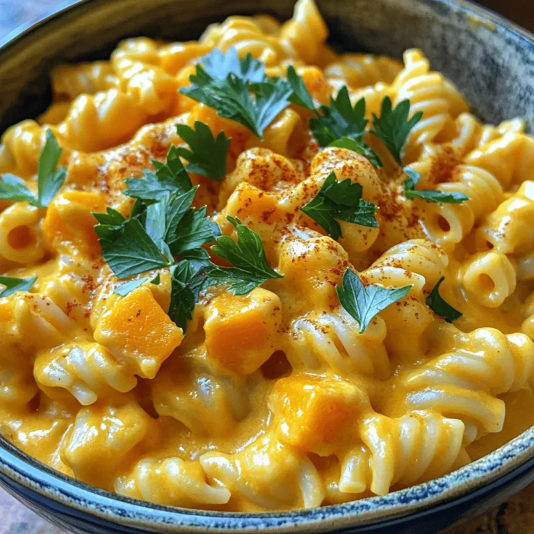 - 1 medium butternut squash, peeled and cubed into 1-inch pieces - 2 cups elbow macaroni - 4 cups vegetable broth (low-sodium recommended) - 1 cup milk (choose either dairy or your favorite non-dairy alternative) - 2 cups shredded sharp cheddar cheese - 1 cup shredded mozzarella cheese - 1 teaspoon garlic powder - 1 teaspoon onion powder - 1 teaspoon Dijon mustard - Salt and freshly cracked black pepper, to taste - ½ teaspoon smoked paprika (optional, for a smoky depth) - Fresh parsley, chopped, for garnish You can swap butternut squash with sweet potato for a different flavor. If you prefer whole wheat or gluten-free options, use whole grain or gluten-free pasta. For cheese, try gouda or pepper jack for a unique twist. If you have no vegetable broth, chicken broth works too. Use almond or oat milk for a dairy-free version. When choosing butternut squash, look for ones that feel heavy for their size. The skin should be smooth and a tan color. Avoid squashes with soft spots or blemishes. A good squash will have a firm texture. Remember to pick a medium-sized squash for this recipe. It yields the best flavor and creaminess in your mac and cheese. Start by getting your slow cooker ready. First, peel and cube the butternut squash into 1-inch pieces. Place the squash in the bottom of the slow cooker. Make sure the pieces are spread out evenly. Next, add the elbow macaroni on top of the squash. This helps the pasta cook well. Pour in the vegetable broth and milk next. Choose a milk that you enjoy, whether it's dairy or non-dairy. Then, sprinkle in the garlic powder, onion powder, and Dijon mustard. Season with salt and pepper. Stir everything until mixed well. Cover the slow cooker with its lid. Set it to high heat for about 2.5 to 3 hours. If you prefer low heat, cook for 4 to 5 hours. You will know it’s ready when the squash is soft and the pasta is tender. This slow cooking makes the flavors blend perfectly. It's a great time to enjoy the smell of the dish filling your kitchen. When the cooking time is up, take an immersion blender. Blend the mixture right in the slow cooker. This makes it smooth. If you like some texture, mash some of the squash with a fork instead. After blending, stir in the shredded cheddar and mozzarella cheeses. Mix until they melt into the dish. Taste your mac and cheese. Adjust the seasoning with more salt or pepper if you want. For a nice touch, add smoked paprika. Stir it in well. Now, it's time to serve! Ladle the warm mac and cheese into bowls. Garnish with chopped fresh parsley. Enjoy this delicious dish! For the full recipe, check the previous section. To boost the taste of your slow cooker butternut squash mac and cheese, try adding herbs. Fresh thyme or rosemary can add depth. A pinch of nutmeg also brings warmth. You may want to toss in some sautéed onions or garlic for a savory punch. If you like a little kick, add crushed red pepper flakes. This can really brighten the dish. For a creamy texture, use good-quality cheese. Sharp cheddar and mozzarella work well together. Make sure to shred your cheese instead of using pre-shredded. Pre-shredded cheese often has anti-caking agents that can make it clump. If you want it even creamier, stir in some cream cheese after blending. This will add a rich mouthfeel that everyone will love. One common mistake is overcooking the pasta. It should be al dente before blending. If you cook it too long, it can turn mushy. Another mistake is not seasoning enough. Taste before serving and adjust the salt and pepper. Lastly, don’t skip the immersion blender. Blending makes the dish smooth and helps the flavors meld. Follow these tips, and your mac and cheese will shine! For the full recipe, check out Slow Cooker Butternut Squash Mac and Cheese. {{image_4}} To make a dairy-free version of this dish, simply swap out the milk and cheese. Use any plant-based milk, like almond or soy milk. For cheese, try vegan cheese shreds. These options keep the creamy texture, making it still delicious. You may need to adjust the seasoning to enhance flavor since plant-based cheeses can taste milder. Want to add some protein? You can mix in cooked chicken, turkey, or even bacon. For a vegetarian option, try adding cooked lentils or chickpeas. These ingredients will make the meal heartier and more filling. Just stir them in after the cooking process to warm them through. If you like heat, add some spice to your mac and cheese. Toss in a pinch of cayenne pepper or red pepper flakes. You can also add chopped jalapeños for fresh heat. These spices will give the dish a great kick. Start small, then taste and adjust to your heat preference. For more details, check the Full Recipe for Slow Cooker Butternut Squash Mac and Cheese. After you make your Slow Cooker Butternut Squash Mac and Cheese, let it cool. Use airtight containers to store leftovers. This keeps the dish fresh and tasty. You can safely refrigerate it for up to five days. To enjoy it later, make sure to label the container with the date. If you want to save some for later, freezing is a great option. Scoop portions into freezer-safe containers. Leave some space at the top to allow for expansion. You can freeze the mac and cheese for up to three months. When you're ready to eat, just thaw it in the fridge overnight. To reheat, you have a few choices. You can use the microwave or the oven. If using the microwave, heat in short bursts. Stir between each burst to ensure even warming. For the oven, preheat to 350°F (175°C). Place the mac and cheese in a baking dish, cover with foil, and heat for about 20-25 minutes. This keeps it creamy and delicious. If it looks a bit dry, add a splash of milk before reheating. Enjoy your meal! It takes about 2.5 to 3 hours on high or 4 to 5 hours on low. The squash should be fork-tender, and the pasta should be cooked through. This slow cooking allows flavors to meld and creates a creamy texture. You can check it at the lower end of each time range to see if it's done. Yes, you can use other pasta shapes. Shells, penne, or fusilli work well. Just ensure the cooking time matches the pasta type you choose. Adjust the liquid if you use larger pasta. This flexibility lets you customize the dish to your liking while keeping it delicious. This mac and cheese pairs well with many sides. You can serve it with crusty bread or a fresh side salad. Roasted veggies are also a great choice. These sides add balance to the meal and make it even more satisfying. For more ideas, check the Full Recipe! In this post, we covered ingredients, cooking steps, and tips for a great dish. I shared how to choose butternut squash and avoid common mistakes. You can make tasty variations, like dairy-free or adding proteins. Storing and reheating your mac and cheese properly keeps it fresh. With these insights, you can enjoy a delicious meal. Happy cooking!