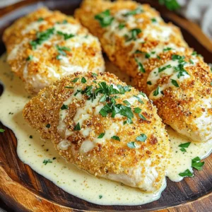 For the main dish, you will need: - 4 boneless, skinless chicken breasts - 1 cup panko breadcrumbs - 1/2 cup finely grated Parmesan cheese - 1 teaspoon garlic powder - 1 teaspoon dried Italian herbs - 2 large eggs - Salt and freshly ground black pepper - 1 tablespoon olive oil These ingredients create the crispy and flavorful chicken. The panko breadcrumbs give it a great crunch. The Parmesan adds a nice cheese flavor that pairs well with the chicken. For the creamy sauce, gather: - 1 tablespoon unsalted butter - 3 cloves of garlic, finely minced - 1 cup heavy cream - 1/2 cup finely grated Parmesan cheese - Salt and freshly ground black pepper - Fresh parsley, finely chopped This sauce is rich and creamy. The garlic gives it a strong flavor that enhances the dish. The heavy cream makes it smooth and luxurious. To finish the dish, consider using: - Fresh parsley, finely chopped This garnish adds color and a fresh taste. You can also sprinkle some extra Parmesan on top for added flavor. These small touches make the dish look and taste even better. You can find the full recipe to perfect your Crispy Parmesan Chicken with Garlic Cream Sauce. To start, preheat your oven to 400°F (200°C). This step is key for crispy chicken. Next, line a baking sheet with parchment paper. This keeps the chicken from sticking. In a shallow bowl, mix the panko breadcrumbs, Parmesan cheese, garlic powder, and Italian herbs. Add a pinch of salt and pepper. Stir well, so everything blends nicely. Now, take your chicken breasts. Dip each piece into a bowl of beaten eggs. Let any extra egg drip off. Then, coat the chicken in the breadcrumb mixture. Press down gently to help the crumbs stick. This step is vital for that crunchy finish. Place the breaded chicken on your baking sheet. Make sure they have space between them for even cooking. Drizzle olive oil over each piece. This adds flavor and helps with crispiness. Bake in the oven for 20-25 minutes. Check for a golden brown color. The chicken should reach an internal temperature of 165°F (75°C). While the chicken bakes, let's make the garlic cream sauce. In a skillet, melt the butter over medium heat. Add the minced garlic and sauté for 1-2 minutes. Stir often, so the garlic doesn’t burn. Next, slowly pour in the heavy cream. Keep stirring until it simmers gently. Add the finely grated Parmesan cheese. Stir until the sauce is smooth. Season with salt and pepper to taste. Once the chicken is golden and ready, take it out of the oven. Let it rest for a few minutes. This helps the juices stay inside. Serve the crispy chicken with a drizzle of the garlic cream sauce on top. Garnish with fresh parsley for a lovely touch. Enjoy the full recipe for more details! To make your chicken crispy, use panko breadcrumbs. They are lighter and crunchier than regular ones. Mix in finely grated Parmesan cheese for added flavor. Always coat the chicken in egg before dredging it in crumbs. This helps the crumbs stick better. When baking, drizzle olive oil on top. This adds flavor and helps with that golden crust. Bake the chicken until it reaches an internal temperature of 165°F. Letting it rest for a few minutes allows juices to settle, keeping it juicy inside. For a rich garlic cream sauce, start with fresh minced garlic. Sauté it in butter until fragrant, but don’t let it burn. This brings out the garlic's natural sweetness. Use heavy cream for a thick, luscious sauce. Adding more finely grated Parmesan cheese enhances the cheese flavor, making the sauce creamy and rich. Always season with salt and pepper to taste. A sprinkle of fresh parsley adds color and freshness to the dish. You don’t need fancy tools for this recipe. A shallow mixing bowl helps mix the breadcrumbs. Use a whisk for the eggs, and a sturdy baking sheet lined with parchment paper for easy cleanup. A large skillet is perfect for making the garlic cream sauce. A meat thermometer ensures your chicken is cooked perfectly. For serving, a large platter lets you display the crispy chicken beautifully. You can find the full recipe in the article for more details. {{image_4}} You can make this dish lighter. Swap panko breadcrumbs with whole wheat or almond flour. These options add fiber and nutrients. If you want a gluten-free version, use crushed cornflakes or gluten-free breadcrumbs. This keeps the crunch while being more health-conscious. For a vegetarian twist, skip the chicken and use mushrooms instead. Portobello or button mushrooms work well. Coat them with the same breadcrumb mix and bake. For the sauce, use vegetable broth instead of chicken broth. This keeps the flavor rich and savory while being meat-free. Want a kick? Add some heat to the garlic cream sauce. Mix in red pepper flakes or fresh chopped jalapeños. You can also use spicy paprika in the breadcrumb coating. This will give the chicken an exciting flavor layer. Each bite becomes a tasty blend of crispy, creamy, and spicy. The full recipe helps you create this dish in no time. To keep your Crispy Parmesan Chicken fresh, store it in an airtight container. Make sure it cools completely before sealing. Place it in the fridge for up to three days. If you want to keep it longer, consider freezing it instead. When reheating, avoid the microwave. Instead, use an oven or air fryer. Preheat your oven to 350°F (175°C). Place the chicken on a baking sheet and heat for about 10-15 minutes. This will help maintain its crispy texture. If using an air fryer, set it to 350°F and heat for about 5-7 minutes. You can freeze the chicken for up to three months. Wrap each piece tightly in plastic wrap and then foil. This prevents freezer burn. For the garlic cream sauce, it’s best to freeze it separately. Store in a freezer-safe container. When ready to use, thaw the sauce in the fridge overnight before reheating. For the full recipe, check the detailed instructions above. Yes, you can use chicken thighs. They stay juicy and tender. Chicken thighs also add a nice flavor. Just adjust the cooking time. They might need a few extra minutes to cook through. You can serve this chicken with many sides. Simple options include: - Mashed potatoes - Steamed broccoli - Garlic bread - A fresh salad These sides balance the rich flavors of the chicken and sauce. To thicken the garlic cream sauce, you have options. You can: - Simmer it longer to reduce the liquid. - Add a cornstarch slurry (mix cornstarch with water). - Stir in more grated Parmesan cheese. Each method helps achieve a creamier texture. Yes, you can prepare the chicken and sauce ahead. Store them separately in the fridge. Reheat the chicken in the oven for crispiness. Warm the sauce gently on the stove. To keep the chicken crispy, follow these tips: - Bake right before you serve it. - Avoid covering it after baking. - Serve on a wire rack to let air circulate. These steps help maintain the crunchy texture. Yes, you can make a vegan version. Use: - Coconut cream or cashew cream instead of heavy cream. - Nutritional yeast for a cheesy flavor. - Vegan butter in place of regular butter. This keeps the dish creamy and flavorful without dairy. A white wine pairs well with Crispy Parmesan Chicken. Try: - Chardonnay for its buttery notes. - Sauvignon Blanc for a crisp finish. Both wines enhance the meal's flavors beautifully. In this post, we explored making Crispy Parmesan Chicken, including its ingredients and steps. We covered how to prepare the chicken, bake it, and make the garlic cream sauce. I shared tips for perfect texture and flavor, plus variations for different diets. Now you are ready to make this dish your own. Enjoy each crunchy bite and make delicious memories!