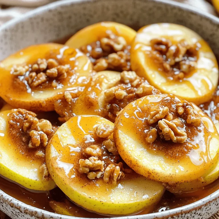 To make Air Fryer Cinnamon Apples, gather these simple items: - 4 medium apples (preferably Granny Smith or Honeycrisp), cored and sliced into wedges - 2 tablespoons packed brown sugar - 1 teaspoon ground cinnamon - 1 tablespoon fresh lemon juice - 1 tablespoon unsalted butter, melted - 1 teaspoon pure vanilla extract - A pinch of salt Each ingredient plays an important role. Use medium apples for the best flavor. The brown sugar adds sweetness and a rich color. Ground cinnamon gives the dish its warm spice. Fresh lemon juice brightens the apples. Unsalted butter adds richness, while vanilla extract enhances the overall taste. The pinch of salt helps balance the sweetness. Want to make your cinnamon apples even better? Consider adding chopped walnuts or pecans. They add a nice crunch and nutty taste. You can also try a sprinkle of nutmeg or allspice for a different twist. These options let you customize the recipe to your liking. To start, preheat your air fryer to 350°F (175°C). This step is key for even cooking. Let it warm up for about 5 minutes. A preheated air fryer helps the apples cook just right. Next, take your apples. I like using Granny Smith or Honeycrisp. Core and slice them into wedges. Place the apple slices in a large bowl. This is where the fun begins. Add the brown sugar and ground cinnamon. Toss them together well. You want each slice coated in that sweet, spicy mix. Now it's time to boost the flavor. Pour fresh lemon juice over your apples. Then add melted butter and pure vanilla extract. These ingredients make the apples extra tasty. Don’t forget a pinch of salt. Toss everything gently until combined. Carefully move the apple mixture into the air fryer basket. Spread the apples out evenly. This helps them cook uniformly and get that golden color. Air fry the apples for about 15 minutes. Halfway through, shake the basket. This keeps the apples from sticking and helps them brown evenly. When done, the apples should be tender and caramelized. If you want a crunchy topping, sprinkle chopped walnuts or pecans on top before serving. For more details, check the Full Recipe! When making air fryer cinnamon apples, there are a few common mistakes to watch for. First, don’t skip the lemon juice. It adds a nice zing and helps stop the apples from browning. Second, be careful not to overcrowd the air fryer. If you pile the apples too high, they won’t cook evenly. Lastly, don’t forget to shake the basket halfway through. This helps the apples brown and cook perfectly. To get that perfect texture, choose the right apples. Varieties like Granny Smith or Honeycrisp work best. They hold their shape well and add a nice tartness. Cut the apples into even wedges. This ensures they cook at the same rate. Cooking them for about 15 minutes gives you tender apples with a slight crunch. If they need more time, check them every couple of minutes to avoid mushiness. You can serve air fryer cinnamon apples in many fun ways. For a simple dessert, put them in bowls and drizzle with honey or maple syrup. If you want to be extra fancy, add a scoop of vanilla ice cream on top. The warm apples and cold ice cream create a great mix of temperatures. You can also sprinkle some chopped walnuts or pecans for a crunchy topping. This adds texture and flavor, making it even more delicious. For a breakfast treat, serve them over oatmeal or yogurt. The options are endless! Check the Full Recipe for more ideas. {{image_4}} You can use different apples for this recipe. Each type adds its own flavor. Granny Smith apples are tart and crisp. Honeycrisp apples are sweet and juicy. Fuji apples are also a great choice. You might even try Gala apples for a milder taste. Mix and match to find your favorite! Want to switch things up? Consider adding nutmeg or allspice to your apples. Nutmeg adds warmth and depth. Allspice brings a hint of clove and pepper. Both pair well with cinnamon. You can also try a splash of maple syrup for extra sweetness. These flavors can make your dish even more exciting! Think beyond nuts for your toppings. Granola adds crunch and texture. It also brings a nice sweetness. Greek yogurt is another great option. It adds creaminess and protein. You can even drizzle some honey or caramel sauce. These toppings can elevate your air fryer cinnamon apples to new heights. After you make Air Fryer Cinnamon Apples, you might have some leftovers. Let the apples cool down before you store them. Use an airtight container to keep them fresh. They will last for up to three days in the fridge. Keep the apples away from strong odors, as they can absorb smells. When you want to enjoy the leftovers, reheating is easy. Place the apples in your air fryer. Set the temperature to 350°F (175°C). Heat them for about 5 minutes. Check to see if they are warm enough. You can also use a microwave, but the air fryer gives a better texture. If you want to save the apples for later, freezing is a good option. First, let the apples cool completely. Place the apples in a freezer-safe bag or container. Make sure to remove as much air as possible. They can last for up to three months in the freezer. When you are ready to eat them, thaw them in the fridge overnight. Reheat them in the air fryer or microwave for a quick treat. For the full recipe, check out Air Fryer Cinnamon Apples Delight. Yes, you can use other fruits like pears or peaches. They cook well and have a nice sweetness. Just make sure to adjust the cooking time. Softer fruits may need less time. Cooked apples will last about 3 to 5 days in the fridge. Keep them in an airtight container. This helps to keep them fresh and tasty for later. Yes, you can make this recipe without sugar. Use a sugar substitute like stevia or maple syrup. This way, you can enjoy the apples without added sugar but still get some sweetness. A basket-style air fryer works best for this recipe. It allows for even cooking and easy shaking for the apples. Make sure it fits your kitchen space and is easy to clean. You learned how to make delicious air fryer cinnamon apples. We covered the best ingredients, measurements, and optional flavors. The step-by-step instructions ensure your apples are cooked perfectly every time. I shared tips to help you avoid common mistakes and achieve the best texture. Feel free to try variations with different apples or toppings. With the right storage methods, you can enjoy these treats later. Now it’s your turn to create this tasty dish and impress everyone!