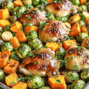 - 4 bone-in, skin-on chicken thighs - 2 cups Brussels sprouts, halved - 1 large sweet potato, peeled and diced into cubes - 1 red onion, peeled and cut into wedges - 1 cup baby carrots, trimmed - 1 teaspoon sea salt - 1/2 teaspoon freshly ground black pepper - 1 teaspoon garlic powder - 1 teaspoon dried thyme - 3 tablespoons pure maple syrup - 1 tablespoon balsamic vinegar - 1/2 cup low-sodium chicken broth Gather these ingredients before you start cooking. The chicken thighs give great flavor and texture. The fresh veggies add color and nutrition. The seasonings bring out the best in each ingredient. Maple syrup and balsamic vinegar provide a sweet and tangy kick. Together, these ingredients create a dish that warms your heart. For the full recipe, check out One Pan Harvest Chicken and Maple Veggies. - Preheat your oven to 400°F (200°C). This step is key for even cooking. - Pat the chicken thighs dry with paper towels. This helps the skin get crispy. - Rub each thigh with olive oil. Then, season them with sea salt, black pepper, garlic powder, and thyme. - Take a large, oven-safe skillet and place the chicken thighs skin-side up in the center. - Surround the chicken with halved Brussels sprouts, sweet potato cubes, onion wedges, and baby carrots. This helps all the flavors blend. - Drizzle pure maple syrup and balsamic vinegar over the veggies. This adds sweetness and tang. Pour chicken broth into the pan and gently toss the vegetables. - Bake in the oven for 30-35 minutes. The chicken should reach 165°F (75°C) inside. The veggies should be fork-tender. - For crispy skin, switch to broil and cook for another 3-5 minutes. Keep an eye on it to avoid burning. This One Pan Harvest Chicken and Maple Veggies recipe is simple yet packed with flavor. Enjoy your meal! For the complete recipe, check out the Full Recipe section. To get that delicious roast, always preheat your oven. A hot oven helps the chicken cook evenly. I recommend using a meat thermometer. This tool ensures your chicken reaches 165°F (75°C) safely. It also keeps the chicken juicy and tender. Adjusting seasoning can make a big difference. If you like spice, add some paprika or cayenne pepper. You can also swap dried thyme for rosemary or oregano. Each herb brings its own unique taste to the dish. Feel free to experiment with what you have on hand. For a stunning plate, serve the dish straight from the skillet. This method gives a rustic, homey feel. If you prefer individual plates, arrange the chicken and veggies nicely. A drizzle of extra maple syrup adds shine and color. Don’t forget to sprinkle fresh parsley on top. It brightens the dish and adds a fresh touch. {{image_4}} You can switch up the veggies in this dish. Try using: - Cauliflower florets - Butternut squash, diced - Green beans, trimmed - Zucchini, sliced These options add new flavors and textures. Choose seasonal vegetables for freshness. In fall, use root veggies like parsnips or turnips. In summer, go for bell peppers and zucchini. Using what's in season helps your dish taste great and supports local farms. If you want to change the protein, there are many choices. Use: - Bone-in chicken breasts - Pork chops, bone-in - Turkey thighs You can even make it vegetarian or vegan! Swap chicken for hearty options like: - Chickpeas, drained and rinsed - Firm tofu, cubed and pressed - Tempeh, sliced These proteins will soak up the delicious flavors of the dish. For a different taste, you can alter the sweeteners. Instead of maple syrup, try: - Honey - Agave nectar - Brown sugar Each sweetener brings a unique touch. Want some heat? Add spices like: - Red pepper flakes - Paprika - Chili powder These changes will make your dish stand out and keep your taste buds excited. For the full recipe, check the details above. To store leftovers, let the dish cool first. Place the chicken and veggies in an airtight container. This helps keep them fresh. Store in the fridge for up to three days. For best taste, eat them within this time. To reheat, use the oven or microwave. If using the oven, preheat to 350°F (175°C). Cover the dish with foil to keep moisture in. Heat for about 15-20 minutes or until hot. If using a microwave, place in a safe dish and heat in short bursts. Stir between bursts to ensure even warmth. You can prepare this meal in advance for busy days. Start by chopping the veggies a day before. Store them in the fridge in a sealed bag. This keeps them fresh and ready to go. If you want to freeze the dish, cook it first. Let it cool completely, then place it in a freezer-safe container. It can stay in the freezer for up to three months. When ready to eat, thaw in the fridge overnight. Reheat as described above. In the fridge, this dish lasts about three days. Look for signs of spoilage like a sour smell or strange colors. If you notice any changes, it’s best to toss it. Always trust your senses when it comes to food safety. Cooking One Pan Harvest Chicken and Maple Veggies takes about 50 minutes. This includes 15 minutes for prep and 35 minutes to cook. You will love how fast it comes together! The chicken thighs cook until they reach 165°F (75°C). This ensures they are safe to eat and juicy. The veggies will be tender and full of flavor. You can use frozen chicken, but there are some things to think about. First, frozen chicken takes longer to cook. Be sure to add extra time to your cooking. You can also thaw the chicken in the fridge overnight for best results. This helps the chicken cook evenly. Always check the internal temperature to be sure it is safe. To reheat leftovers, I suggest using the oven or microwave. If you use the oven, preheat it to 350°F (175°C). Place the chicken and veggies in a dish, cover with foil, and heat for about 20 minutes. If you choose the microwave, heat in short bursts. Stir the food in between to keep it moist and tasty. Enjoy your delicious meal again! This blog post shared a tasty One Pan Harvest Chicken and Maple Veggies recipe. We discussed key ingredients, like bone-in chicken thighs and fresh vegetables. You learned simple steps to prepare and cook the dish, plus tips for getting it just right. We looked at variations, storage, and reheating methods. Now you can enjoy a delicious meal without the hassle. Try this recipe and make it your own!