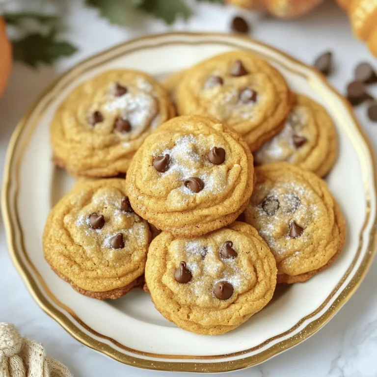To make chewy pumpkin spice cookies, gather these items: - 1 cup canned pumpkin puree - 1/2 cup unsalted butter, softened at room temperature - 1 cup brown sugar, firmly packed - 1/2 cup granulated sugar - 1 large egg, at room temperature - 2 teaspoons vanilla extract - 2 cups all-purpose flour - 1 teaspoon baking soda - 1 teaspoon baking powder - 1 teaspoon ground cinnamon - 1 teaspoon ground ginger - 1/2 teaspoon ground nutmeg - 1/4 teaspoon ground cloves - 1/2 teaspoon salt - 1 cup chocolate chips or chopped nuts (optional, for added texture) Each ingredient plays a key role. The pumpkin puree gives moisture and flavor. The sugars create sweetness and help with browning. The spices add warmth, making these cookies perfect for fall. You can customize your cookies with fun add-ins. Here are some ideas: - Chocolate chips: Add a sweet touch and a nice texture. - Chopped nuts: Use walnuts or pecans for crunch. - White chocolate chips: For a creamy, sweet twist. - Dried cranberries: They add a tart flavor and a pop of color. Feel free to mix and match based on what you like! Choosing good ingredients makes a big difference. Here are some tips: - Pumpkin puree: Look for 100% pure pumpkin, not pumpkin pie filling. - Butter: Use unsalted butter for better control over salt levels. - Sugars: Choose fresh brown sugar; it should be moist and clump together. - Spices: Use fresh spices for a more intense flavor. Check the date on the jar. With quality ingredients, your cookies will taste great and impress everyone! You can find the full recipe above to get started. First, set your oven to 350°F (175°C). This temperature helps the cookies bake just right. While the oven heats, take a baking sheet and line it with parchment paper. This keeps the cookies from sticking. It also makes cleanup a breeze. In a large mixing bowl, add the softened butter, brown sugar, and granulated sugar. Use an electric mixer to beat them together. Mix for about 2-3 minutes. The mixture should turn light and fluffy. This step is key for soft, chewy cookies. Next, add the pumpkin puree, room-temperature egg, and vanilla extract to the bowl. Beat everything together until smooth. In another bowl, whisk together the flour, baking soda, baking powder, ground cinnamon, ground ginger, ground nutmeg, ground cloves, and salt. Make sure everything is mixed well. Now, slowly add the dry mixture to the wet mixture. Stir gently until combined. It’s okay if a few lumps remain. This helps keep the cookies chewy. If you want some extra fun, now’s the time to fold in chocolate chips or chopped nuts. Use a tablespoon or cookie scoop to drop rounded dough onto the baking sheet. Leave at least 2 inches of space between each cookie. Put the baking sheet in the oven and bake for 12-15 minutes. Look for lightly golden edges and soft centers. Once baked, let the cookies cool on the sheet for about 5 minutes. After that, move them to a wire rack to cool completely. For the complete recipe, check out the Full Recipe section. To make your cookies chewy, use plenty of brown sugar. Brown sugar has moisture, which helps cookies stay soft. Also, do not overmix your dough. Mix just until the dry ingredients blend in. This keeps the cookies tender. Lastly, underbake them slightly. Remove them when the edges are golden but the middle is still soft. One common mistake is using cold butter. Always use softened butter for better mixing. Another mistake is not measuring flour correctly. Too much flour makes cookies dry and hard. Use a spoon to scoop flour into a measuring cup, then level it off with a knife. Lastly, don’t skip the chilling step. If you chill the dough for 30 minutes, it helps shape the cookies and improves texture. If you want to switch things up, try making mini cookies. Just scoop smaller amounts of dough. Bake them for less time—around 8-10 minutes. You can also use a silicone mat instead of parchment paper. This can give you a nice, even bake. For a crispier edge, bake them at a higher temperature for a shorter time. Just watch them closely to prevent burning. For the full recipe, check out the detailed instructions in the article. {{image_4}} You can make chewy pumpkin spice cookies even better. Try adding chocolate chips for a sweet touch. The chocolate melts just right, creating a gooey center. If you prefer nuts, chop them up and fold them into the dough. Walnuts or pecans add a nice crunch. Both options work well, so pick your favorite! Want to make these cookies gluten-free? Use almond flour or a gluten-free flour blend. Just make sure the flour has a good texture. For a vegan version, swap the butter for coconut oil. Use a flax egg instead of a regular egg. Mix one tablespoon of ground flaxseed with three tablespoons of water, then let it sit until it thickens. These swaps keep the cookies tasty and chewy. Get creative with seasonal flavors! Add a splash of maple syrup for a warm taste. You can also mix in dried cranberries or raisins for a fruity twist. If you love spice, try adding a pinch of cardamom or allspice. These little changes bring a fresh spin to your cookies. Enjoy experimenting! For the full recipe, check the complete guide. To keep your chewy pumpkin spice cookies fresh, store them in an airtight container. A glass jar or a plastic box works well. Place parchment paper between layers of cookies to avoid sticking. Keep them at room temperature for up to one week. If you want to keep them longer, consider freezing them. Freezing these cookies is easy and a great way to save some for later. First, let the cookies cool completely. Then, arrange them in a single layer on a baking sheet. Freeze them for about two hours. Once frozen, transfer the cookies to a freezer-safe bag or container. They’ll stay fresh for up to three months. When you’re ready to enjoy them, just thaw at room temperature. If your cookies lose their softness, don’t worry! To refresh them, preheat your oven to 300°F (150°C). Place the cookies on a baking sheet and warm them for about 5-10 minutes. This will help them regain their chewy texture. You can also add a slice of bread to the container when storing. The bread keeps the cookies soft for longer. For the full recipe, check out the details above. Chewy cookies have a special texture due to specific ingredients and methods. The balance of butter and sugar plays a key role. When you use more brown sugar, it adds moisture and a nice chew. The egg also helps, as it binds the ingredients and adds richness. Lastly, mixing the dough just right keeps it soft and chewy. Avoid over-mixing; it can make the cookies tough. Yes, you can substitute pumpkin puree with other options. Mashed bananas or applesauce work well, adding moisture. However, these swaps change the flavor. If you want to keep the spice flavor, consider using butternut squash puree. This keeps the taste close to the original. Chewy pumpkin spice cookies last about one week when stored properly. Keep them in an airtight container at room temperature. If you want them to last longer, you can freeze them. They stay fresh for up to three months in the freezer. Just make sure to wrap them well to avoid freezer burn. If you want to adjust the recipe, it’s easy. First, decide how many cookies you want. If you want half the amount, simply cut each ingredient in half. For double the cookies, double each ingredient. Always keep the baking time the same, but check for doneness. For the full recipe, refer to the earlier section. To make great cookies, you need the right ingredients and steps. Choosing quality items matters, as does mixing well. Follow the tips to avoid mistakes and explore fun variations. Store cookies properly for lasting taste. Remember, chewy cookies come from the right blend of ingredients and care in baking. Enjoy the sweet results and share with friends or family! Happy baking!