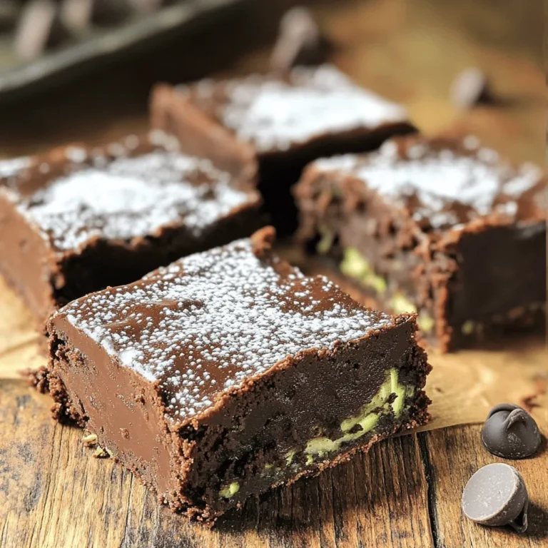 - 1 cup finely grated zucchini - 1 cup all-purpose flour - 1/2 cup unsweetened cocoa powder - 1/2 cup granulated sugar - 1/2 cup packed brown sugar - 1/2 teaspoon baking powder - 1/2 teaspoon baking soda - 1/4 teaspoon salt - 1/2 teaspoon ground cinnamon - 1/3 cup vegetable oil - 1/4 cup unsweetened applesauce - 2 large eggs - 1 teaspoon pure vanilla extract - 1/2 cup chocolate chips This recipe packs in flavor and nutrition. First, we have zucchini, which adds moisture and vitamins. Make sure to grate it finely. It helps the zucchini blend in well with the batter. Next, the flour and cocoa powder create a rich base. Use unsweetened cocoa for the best flavor. The sugars—granulated and brown—sweeten our bars. Brown sugar also gives them a nice chew. Baking powder and baking soda help the bars rise. Salt and cinnamon add balance and warmth. They enhance the chocolate taste. The wet ingredients include vegetable oil, applesauce, eggs, and vanilla. The oil keeps our bars tender. Applesauce is a fun twist that adds flavor and moisture. Finally, the chocolate chips bring it all together. You can choose dark or semi-sweet. If you want more chocolate, feel free to add extra chips on top. - Nuts like walnuts or pecans - Additional chocolate chips for topping Want to customize your bars? Try adding nuts for crunch. They pair well with the soft texture. You can also sprinkle more chocolate chips on top before baking. This makes for an extra chocolatey treat! For the complete recipe, check out the Full Recipe section. - Preheat your oven to 350°F (175°C). - Prepare a 9x9-inch baking pan by greasing it or lining it with parchment paper. I always start with this step to make sure my bars bake evenly. Greasing helps them come out clean later. - In a large bowl, add the finely grated zucchini. Then mix in the wet ingredients: vegetable oil, applesauce, eggs, and vanilla extract. Use a whisk or fork to blend these until smooth. This makes the base rich and moist. - In another bowl, whisk together the dry ingredients: all-purpose flour, cocoa powder, granulated sugar, packed brown sugar, baking powder, baking soda, salt, and ground cinnamon. Mixing these separately ensures all the dry ingredients combine well. This step is key for a good rise. - Gradually add the dry mix to the wet mix. Stir gently until everything is just combined. Do not overmix. Keeping it light helps the bars stay soft and tender. - Pour the batter into your prepared pan. Use a spatula to spread it evenly. Make sure to fill the corners well. This way, every bite has that chocolatey goodness. - Bake in the preheated oven for 25-30 minutes. Check doneness with a toothpick in the center. If it comes out clean or with a few moist crumbs, they are ready. - Once baked, let the bars cool in the pan for about 10 minutes. Prepare a wire rack while they cool. After 10 minutes, gently transfer them to the rack to cool completely. Cooling is important. It helps set the bars so they cut nicely. When they are cooled, cut them into squares or rectangles. Enjoy the mix of chocolate and zucchini! - How to check for doneness: Insert a toothpick into the center of the bars. If it comes out clean or with a few moist crumbs, the bars are done. This is a simple way to ensure they are baked just right. - Avoiding overmixing: When you blend the wet and dry ingredients, mix gently. Stir just until combined. Overmixing makes the bars tough. You want them soft and chewy. - Dusting with powdered sugar: For a lovely touch, sprinkle powdered sugar on top of the cooled bars. This adds a nice contrast to the dark chocolate color. - Serving suggestions with whipped cream: Serve the bars warm with a dollop of whipped cream. It adds creaminess and makes the dessert feel extra special. - How to store leftovers: Keep the bars in an airtight container. This helps keep them fresh for up to five days. Place parchment paper between layers if stacking. - Best practices for freezing: To freeze, wrap the bars tightly in plastic wrap, then place them in a freezer bag. They can last up to three months. Thaw them in the fridge before enjoying. {{image_4}} You can easily change the taste of your Minute Chocolate Zucchini Bars. Adding spices like nutmeg or ginger gives a warm twist. Just a pinch can change the flavor. Try it out and see what you like best. Swapping applesauce for yogurt is another fun idea. Yogurt adds creaminess and a slight tang. This swap can make the bars even richer and more moist. Both options are simple but make a big difference. If you need a gluten-free option, use almond flour instead of all-purpose flour. Almond flour keeps the bars soft and adds a nutty taste. Make sure to check your almond flour for any added ingredients. For those who want a vegan option, substitute the eggs with flax eggs or applesauce. Mix one tablespoon of ground flaxseed with three tablespoons of water for each egg. This makes a great binding agent. You can also use a plant-based yogurt in place of regular yogurt. These changes let everyone enjoy the deliciousness! To make these Minute Chocolate Zucchini Bars, gather the following ingredients: - 1 cup finely grated zucchini - 1 cup all-purpose flour - 1/2 cup unsweetened cocoa powder - 1/2 cup granulated sugar - 1/2 cup packed brown sugar - 1/2 teaspoon baking powder - 1/2 teaspoon baking soda - 1/4 teaspoon salt - 1/2 teaspoon ground cinnamon - 1/3 cup vegetable oil - 1/4 cup unsweetened applesauce - 2 large eggs - 1 teaspoon pure vanilla extract - 1/2 cup chocolate chips Instructions: 1. Preheat the oven to 350°F (175°C) and prepare your baking pan. 2. Mix the wet ingredients in one bowl and whisk until smooth. 3. In another bowl, mix the dry ingredients until well combined. 4. Combine the two mixtures gently. 5. Fold in the chocolate chips and pour the batter into the pan. 6. Bake for 25-30 minutes and then let them cool. Prep Time: 15 mins | Total Time: 45 mins | Servings: 12-16 bars I suggest cutting these bars into 12 to 16 pieces. This amount works well for sharing with friends or family. Each piece is rich and satisfying, perfect for a sweet treat. These chocolate zucchini bars pair wonderfully with ice cream. A scoop of vanilla or chocolate ice cream adds a creamy touch. You can also serve them with fresh fruit like strawberries or raspberries. The fruity flavors balance the rich chocolate perfectly. For a special touch, drizzle some chocolate syrup on top! Store these bars in an airtight container at room temperature. Keep them away from sunlight. For longer freshness, place them in the fridge. They will stay good for about one week. If you want to preserve their moistness, add a slice of bread to the container. The bread helps absorb moisture and keeps the bars soft. Yes, you can freeze these bars. To freeze, wrap each bar tightly in plastic wrap. Then, place the wrapped bars in a freezer-safe bag. They can last up to three months in the freezer. When you’re ready to enjoy them, let them thaw in the fridge overnight. You can also warm them in the microwave. To reheat leftover bars, preheat your oven to 350°F (175°C). Place the bars on a baking sheet. Heat them for about 10-15 minutes. This method keeps the bars soft and fresh. If you’re in a hurry, you can use the microwave. Heat them for about 10-15 seconds per bar. Enjoy them warm for a tasty treat! In this blog post, we explored how to make tasty Chocolate Zucchini Bars. We looked at the key ingredients and optional add-ins that enhance flavor. You learned step-by-step how to mix, bake, and store these delicious treats. I shared tips to ensure your bars turn out perfect every time. Finally, remember that you can tweak this recipe for your taste and dietary needs. Enjoy baking and sharing these bars with friends! They will love them.