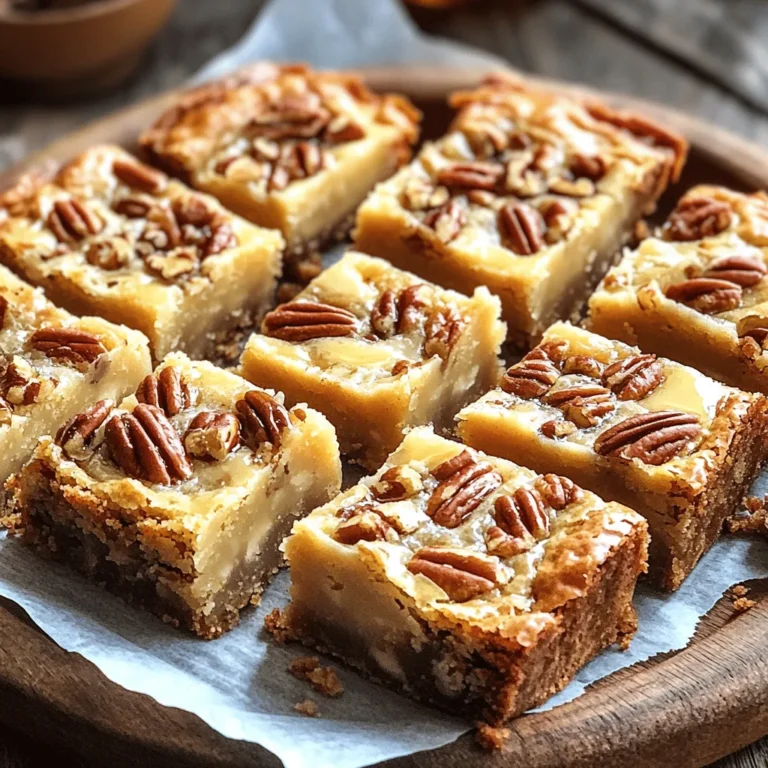 For a great batch of Brown Butter Maple Pecan Blondies, you need some simple yet rich ingredients. Here’s what to gather: - 1 cup unsalted butter - 1 cup packed brown sugar - 1/2 cup granulated sugar - 2 large eggs, at room temperature - 1 teaspoon pure vanilla extract - 2 cups all-purpose flour - 1 teaspoon baking powder - 1/2 teaspoon fine salt - 1/2 cup pure maple syrup - 1 cup pecans, roughly chopped (plus extra for garnish) These ingredients work together to create a sweet, chewy treat. The unsalted butter gives a rich base, while the brown sugar adds depth. Granulated sugar balances the sweetness. Eggs and vanilla bring moisture and flavor, making the blondies soft. Flour, baking powder, and salt form the backbone of the batter. They create structure and help the blondies rise. Maple syrup adds a distinct taste, making the blondies special. Lastly, chopped pecans add crunch and nuttiness. When you combine these ingredients, you create a delightful dessert that everyone will love. Now, let’s dive into how to make these delicious blondies! First, set your oven to 350°F (175°C). This helps the blondies bake evenly. Next, take a 9x9-inch baking pan. You can lightly grease it with butter or line it with parchment paper. This makes removing the blondies easy after baking. To brown the butter, melt 1 cup of unsalted butter in a medium saucepan. Use medium heat and stir often. Watch as the butter changes color from yellow to golden brown. You will smell a nutty aroma when it is ready. This should take about 5-7 minutes. Turn off the heat and let it cool for a few minutes. In a large mixing bowl, mix the browned butter with 1 cup of brown sugar and 1/2 cup of granulated sugar. Whisk until smooth. Next, add the 2 large eggs one at a time. Mix well after each egg. Then, stir in 1 teaspoon of pure vanilla extract. This adds great flavor. In another bowl, whisk 2 cups of all-purpose flour, 1 teaspoon of baking powder, and 1/2 teaspoon of fine salt. Gradually add this mix to the wet ingredients. Stir gently until just combined. Don’t overmix! Now, fold in 1/2 cup of pure maple syrup and 1 cup of roughly chopped pecans. Be careful to fold gently. This helps keep the blondies soft and chewy. Ensure the pecans are evenly spread in the batter for great taste. Pour the batter into your prepared pan. Use a spatula to spread it out evenly. If you like, sprinkle extra chopped pecans on top for crunch. Bake the blondies for 25-30 minutes. Check for doneness by inserting a toothpick in the center. It should come out with a few moist crumbs. Once baked, let the blondies cool in the pan for about 10 minutes. Then, transfer them to a wire rack to cool completely. Enjoy your delicious treat! To make the best blondies, avoid overmixing the batter. When you combine the dry and wet ingredients, mix just until you see no more flour. This keeps the blondies soft and chewy. Checking for doneness is key. Look for a golden edge and a toothpick test. Insert a toothpick in the center; it should come out with a few moist crumbs, but no wet batter. When serving your blondies, cut them into even squares. Place them on a nice serving platter to make them look inviting. For a sweet touch, drizzle extra maple syrup on top before serving. You can also add a few chopped pecans as a garnish for some crunch and color. You can enhance the flavor of your blondies with fun mix-ins. Consider adding chocolate chips or dried fruit for extra taste. If you want to switch up the toppings, try using a sprinkle of sea salt on top or a dusting of powdered sugar for a pretty finish. {{image_4}} You can make these blondies fit different diets. If you need gluten-free blondies, swap the all-purpose flour. Use a gluten-free flour blend that works in baking. This keeps the blondies soft and chewy. For dairy-free blondies, choose a plant-based butter. Brands like Earth Balance work well. You can also use coconut oil for a hint of flavor. These swaps help you enjoy the blondies without dairy. You can switch up the nuts in this recipe. Try walnuts or almonds for a different crunch. Each nut adds a unique taste and texture. You can even skip the nuts and add seeds instead. Want to add some extra sweetness? Mix in chocolate chips! Dark chocolate pairs well with maple flavors. You can also add dried fruit like cranberries or cherries. This makes the blondies fruity and fun. To keep your blondies fresh, store them in an airtight container. This method helps keep moisture in. You can leave them at room temperature for up to three days. If it’s warm or humid, the fridge is a better choice. Blondies can last up to a week in the fridge. Freezing blondies is easy and great for long-term storage. First, let them cool completely. Next, cut them into squares. Wrap each piece tightly in plastic wrap. For extra protection, place the wrapped blondies in a freezer bag. They can stay frozen for up to three months. When you're ready to eat a blondie, take it out and let it thaw in the fridge overnight. If you're in a hurry, you can leave it at room temperature for a few hours. Enjoy your sweet treat later! Yes, you can use salted butter. It will add a bit of saltiness. Just reduce the added salt in the recipe. The flavor will change slightly, but it can still taste good. Check for a light golden edge. Insert a toothpick into the center. If it comes out with a few moist crumbs, they are done. Avoid overbaking to keep them soft and chewy. You can use walnuts, almonds, or even chocolate chips. Each nut gives a different flavor. Choose what you like best. These blondies will stay fresh for about 3 to 5 days at room temperature. Keep them in an airtight container. You can also refrigerate them for up to a week. Yes, you can make the batter ahead of time. Store it in the fridge for up to 24 hours. Just stir it a bit before pouring it into the pan and baking. You learned how to make delicious blondies using simple ingredients. We covered browning butter, mixing the batter, and baking. Plus, tips for perfecting the flavor and presentation. Don't forget about storage and variations to suit dietary needs. Blondies are fun to make and share. Experiment with flavors and enjoy your tasty treats!