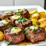- 1 lb sirloin steak, cut into bite-sized cubes - 3 tablespoons unsalted butter, melted - 4 cloves garlic, minced - 1 teaspoon dried thyme Sirloin steak is my favorite for this dish. It cooks tender and juicy. The unsalted butter gives a rich flavor. Minced garlic adds a nice touch. Dried thyme offers a lovely aroma that pairs well with beef. - 1 teaspoon smoked paprika - Salt and black pepper, to taste Smoked paprika brings warmth and depth. It adds a subtle smoky flavor. Use salt and black pepper to enhance the dish. These are essential for balancing the taste. - 2 large potatoes, diced into small cubes - 2 tablespoons olive oil I recommend using russet or Yukon gold potatoes for frying. Their texture crisps up beautifully. Olive oil helps the potatoes brown and adds flavor. Make sure to cut the potatoes into uniform pieces for even cooking. Set your air fryer to 400°F (200°C). Preheating helps the food cook evenly. It ensures a nice, crisp outside on your steak bites and potatoes. In a bowl, mix 3 tablespoons melted butter, 4 minced garlic cloves, 1 teaspoon dried thyme, and 1 teaspoon smoked paprika. Add salt and black pepper to taste. This mix will give your steak a rich flavor. Add 1 pound of cubed sirloin steak to the marinade. Toss it gently to coat every piece. Let the steak sit for 15 minutes. This resting time helps the flavors soak in. In another bowl, combine 2 diced large potatoes with 2 tablespoons olive oil, salt, and black pepper. Toss well to coat. Place the seasoned potatoes in the air fryer. Cook them for 10 minutes, shaking the basket halfway through. After the potatoes cook for 10 minutes, add the marinated steak bites to the basket. Cook everything for another 7 to 9 minutes. Shake the basket once more to keep things crispy. Check the steak for doneness. Aim for medium-rare to medium for the best taste. Once cooked, let the steak bites rest for a minute. Garnish with freshly chopped parsley for color and taste. Serve the steak bites hot with the crispy potatoes. For a nice touch, drizzle leftover garlic butter over the dish. Enjoy your meal! To achieve crispy potatoes, follow these steps: - Use small cubes: Cut potatoes into small, even pieces for even cooking. - Dry them well: Pat potatoes dry before adding oil. This helps them crisp up better. - Single layer: Place potatoes in a single layer in the air fryer basket. This prevents steaming. - Shake it up: Halfway through cooking, shake the basket to ensure all sides get crispy. For maximum flavor, marinate the steak for at least 15 minutes. This short time allows the meat to soak up the garlic butter mix. If you want even more flavor, let it marinate for 30 minutes to an hour. Just keep it in the fridge while it marinates. This helps the meat stay fresh. To cook steak bites evenly, consider these tips: - Preheat properly: Always preheat your air fryer to 400°F. This helps sear the meat quickly. - Don’t crowd the basket: Cook in batches if needed. This ensures hot air circulates around each piece. - Check doneness: Use a meat thermometer if you’re unsure. Aim for 130°F for medium-rare and 140°F for medium. {{image_4}} If you want to switch things up, use different cuts of beef. Ribeye or tenderloin works great. You can also try chicken breast or pork tenderloin for a twist. For a lighter option, shrimp or tofu can soak up the garlic butter flavor too. Just adjust cooking times as needed. You can boost the flavor by adding spices or herbs. Try rosemary or oregano for a fresh touch. A pinch of cayenne can add heat if you like spice. Lemon zest brings a nice brightness. Experiment with different combinations to find your favorite mix. Don’t feel limited to just regular potatoes. Sweet potatoes add a hint of sweetness and color. You can also use fingerling potatoes for a fun shape. For a crunchier texture, try par-cooking your potatoes before air frying. Cut them into wedges or fries for a different look and taste. To keep your steak bites and crispy potatoes fresh, store them in airtight containers. Place the steak and potatoes in separate containers. This way, the potatoes stay crispy and the steak stays tender. Let the food cool to room temperature before sealing. Store in the fridge for up to three days. For the best taste, reheat the steak bites in the air fryer. Set it to 350°F (175°C) and cook for about 4-5 minutes. This keeps the steak juicy and the outside crispy. For potatoes, you can use the same method. Heat them for about 3-4 minutes until they are warm and crispy again. You can freeze leftovers, but it’s best to freeze them separately. Place the steak bites and potatoes in freezer-safe bags. Remove as much air as possible to prevent freezer burn. They will keep for up to three months. To reheat, thaw in the fridge overnight before using the air fryer. This helps keep the texture and flavor intact. Yes, you can use other cuts of steak. I recommend ribeye or tenderloin. These cuts are tender and flavorful. They cook well in the air fryer. You could also use flank steak for a leaner option. Each cut gives a unique taste and texture. Look for color and firmness. For medium-rare, the center should be warm and red. Use a meat thermometer for best results. Aim for 130°F to 135°F. For medium, the steak should be pink and firm, reaching 140°F to 145°F. Checking these cues helps you achieve your perfect steak. You can pair these steak bites with many sides. Try a fresh salad for a light touch. Roasted veggies also work well. Garlic bread can add a nice crunch. Mashed potatoes bring comfort to the meal, too. Each option complements the flavors of the steak. Yes, preheating is important. It helps cook the food evenly. When the air fryer is hot, your steak bites and potatoes will crisp up nicely. Preheating ensures the butter melts well, enhancing the flavor. Set the air fryer to 400°F before cooking for the best results. You can prep the steak and potatoes in advance. Marinate the steak and store it in the fridge. Cut and season the potatoes, then keep them in a sealed container. When ready, cook them in the air fryer. This saves time, letting you enjoy a quick meal later. In this article, we explored the exciting world of Air Fryer Garlic Butter Steak Bites. You learned about key ingredients, like sirloin steak and seasoned potatoes. The step-by-step instructions guide you through marinating and cooking for perfect results. With helpful tips and variations, you can customize your dish easily. Now, it’s time to create a delicious meal. Enjoy the savory flavors and crispy textures. You’ll impress family and friends with this simple recipe that makes cooking fun!