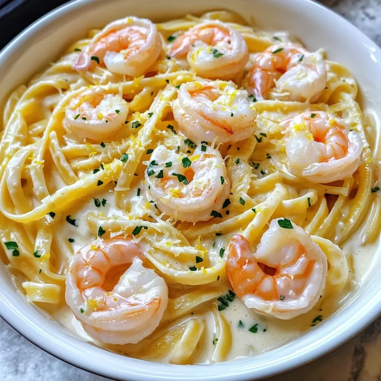 - 8 oz linguine or fettuccine pasta - 1 lb large shrimp, peeled and deveined - 4 cloves garlic, finely minced - 2 tablespoons extra virgin olive oil - 1 cup heavy cream - 1 cup freshly grated Parmesan cheese - 1 teaspoon lemon zest (from about half a lemon) - Salt and freshly ground black pepper, to taste - 1 tablespoon chopped fresh parsley (for garnish) - ½ teaspoon red pepper flakes (optional, to add a kick) - Large pot for boiling pasta - Large skillet for making the sauce - Measuring cups and spoons - Colander for draining pasta - Wooden spoon or spatula for stirring - Knife and cutting board for garlic and parsley Use fresh shrimp for the best taste. Look for shrimp that smell clean and sweet. Choose high-quality extra virgin olive oil. This adds flavor to the dish. Always use freshly grated Parmesan cheese. Pre-grated cheese may not melt as well. Fresh garlic brings a strong, savory flavor. Avoid pre-minced garlic. For lemon zest, use a microplane for the best results. This brightens the sauce and adds freshness. First, grab a big pot. Fill it with 4-5 quarts of water and add salt. Bring the water to a rolling boil. Once it bubbles, add 8 oz of linguine or fettuccine. Cook it according to the package instructions, usually about 8-10 minutes. You want it to be al dente. Before draining, remember to save ½ cup of the pasta water. Drain the pasta and set it aside. Next, take a large skillet and place it on medium heat. Pour in 2 tablespoons of extra virgin olive oil. Wait until it shimmers. Then, add 4 cloves of minced garlic. Sauté the garlic for about 30 seconds. You want it to smell amazing, but be careful not to let it brown. If it burns, it can taste bitter. Now, it's shrimp time! Add 1 lb of peeled and deveined large shrimp to the skillet. Season them with salt, pepper, and optional red pepper flakes for some heat. Cook the shrimp for 2-3 minutes on each side. They should turn pink and opaque. Once cooked, take them out and place them on a plate. In the same skillet, pour in 1 cup of heavy cream. Slowly bring it to a gentle simmer over medium-low heat. Then, add 1 cup of freshly grated Parmesan cheese and 1 teaspoon of lemon zest. Stir it all together until the cheese melts and the sauce becomes thick and creamy. Return the cooked shrimp to the skillet along with the drained pasta. Toss everything together well. This helps the pasta soak up that creamy sauce. If the sauce is too thick, add a splash of the reserved pasta water until it reaches the creaminess you like. Finally, garnish with 1 tablespoon of chopped fresh parsley. Serve it right away, ensuring each plate looks delicious and inviting. To cook perfect pasta, use a large pot with plenty of water. Add salt to the water; it helps the pasta taste good. Stir the pasta occasionally while it cooks. This keeps it from sticking together. Cook until it is al dente, which means it should be firm to the bite. Remember to save some pasta water before draining. This starchy water adds flavor and thickness to your sauce. If your sauce is too thick, don’t stress! Just add a bit of the reserved pasta water. Stir it in slowly until you reach the right creaminess. If the sauce seems thin, let it simmer for a few more minutes. This helps it thicken up. You want a sauce that coats the pasta well but isn't too heavy. Seasoning is key to great flavor. Use fresh garlic for the best taste. You can add salt and pepper to suit your taste. Red pepper flakes bring a nice kick if you like spice. For a brighter flavor, lemon zest is a great addition. Fresh herbs, like parsley, also brighten up the dish. Don’t be afraid to try new spices to find your favorite flavor! {{image_4}} You can easily add vegetables to your creamy garlic shrimp pasta. Vegetables boost flavor and nutrition. Here are some great options: - Spinach: Toss in fresh spinach just before serving. It wilts quickly and adds vibrant color. - Cherry Tomatoes: Halve and add them while cooking the shrimp. They bring sweetness and freshness. - Zucchini: Slice zucchini into thin rounds. Sauté it with the shrimp for a light crunch. - Bell Peppers: Dice any color bell pepper and cook with the garlic. They add a nice crunch and sweetness. These veggies not only enhance taste but also make the dish more colorful and fun. If shrimp isn’t your thing, you can swap it out for other proteins. Here are some tasty alternatives: - Chicken: Use bite-sized pieces of chicken breast. Cook them until golden before adding to the sauce. - Salmon: Flake cooked salmon into the pasta for a rich, buttery flavor. - Tofu: For a plant-based option, marinate and sauté firm tofu until golden. Toss it in with the pasta. - Scallops: These tender bites are great with the creamy sauce. Sear them until golden before mixing. These options let you enjoy a new twist on the classic recipe. You don’t have to stick with linguine or fettuccine. There are many pasta types you can use: - Spaghetti: A classic choice that works well with creamy sauces. - Penne: The tube shape holds sauce nicely, making each bite flavorful. - Farfalle: The bowtie shape adds a fun touch and is great for holding sauce. - Whole Wheat: For a healthier option, whole wheat pasta adds fiber and a nutty taste. Mixing up the pasta can change the dish's texture and feel. Enjoy exploring new shapes! To store leftovers, let the pasta cool. Place it in an airtight container. You can keep it in the fridge for up to three days. Make sure to seal it well to avoid drying out. Reheat the pasta gently. Use a skillet over low heat. Add a splash of water or cream to help it warm evenly. Stir often to prevent sticking. You can also microwave it in short bursts, stirring in between. Freezing this dish is possible, but keep in mind that the texture may change. Let it cool completely. Place it in a freezer-safe container. Label it with the date. You can freeze it for up to two months. When ready to eat, thaw it overnight in the fridge before reheating. To make this recipe gluten-free, use gluten-free pasta. Many brands offer great alternatives. Look for options made from rice, chickpeas, or quinoa. These will cook well and taste good with the creamy sauce. Always check labels to ensure they are certified gluten-free. Yes, you can substitute heavy cream with half-and-half or whole milk. These options will make the dish lighter. However, the sauce may not be as thick or rich. If you use milk, consider adding a bit of cornstarch to thicken it. You can add fresh basil, thyme, or oregano for extra flavor. These herbs pair well with garlic and shrimp. Chop them finely and stir them into the sauce. You can also try dill or tarragon for a unique twist. In this blog post, we covered how to make creamy garlic shrimp pasta. You learned about the key ingredients, needed equipment, and tips for choosing quality items. We also shared step-by-step instructions for cooking the dish. Cooking tips helped you make perfect pasta, while variations let you explore new flavors. We wrapped up with storage info and answers to common questions. Now, you can create a delicious meal that everyone will love. Enjoy your cooking journey!