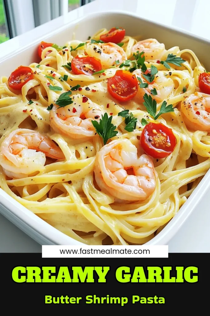 Savor the rich flavors of this Creamy Garlic Butter Shrimp Linguine! This easy recipe combines succulent shrimp, tangy cherry tomatoes, and a luscious garlic butter sauce that will delight your taste buds. Perfect for a quick weeknight dinner or a special occasion, this dish is sure to impress. Don’t miss out—click through for the full recipe and elevate your pasta game tonight! #ShrimpLinguine #GarlicButter #PastaRecipes #SeafoodLovers