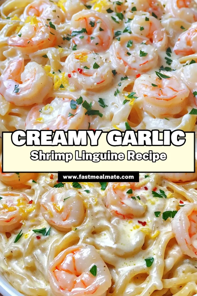 Indulge in a deliciously creamy garlic butter shrimp linguine that’s perfect for any occasion! This simple recipe features tender shrimp, rich cream, and a hint of lemon zest, all tossed together with al dente linguine for a satisfying meal. Ready in just 25 minutes, it’s a must-try for pasta lovers! Click through for the full recipe and elevate your dinner tonight! #ShrimpLinguine #PastaLovers #EasyRecipes #ComfortFood