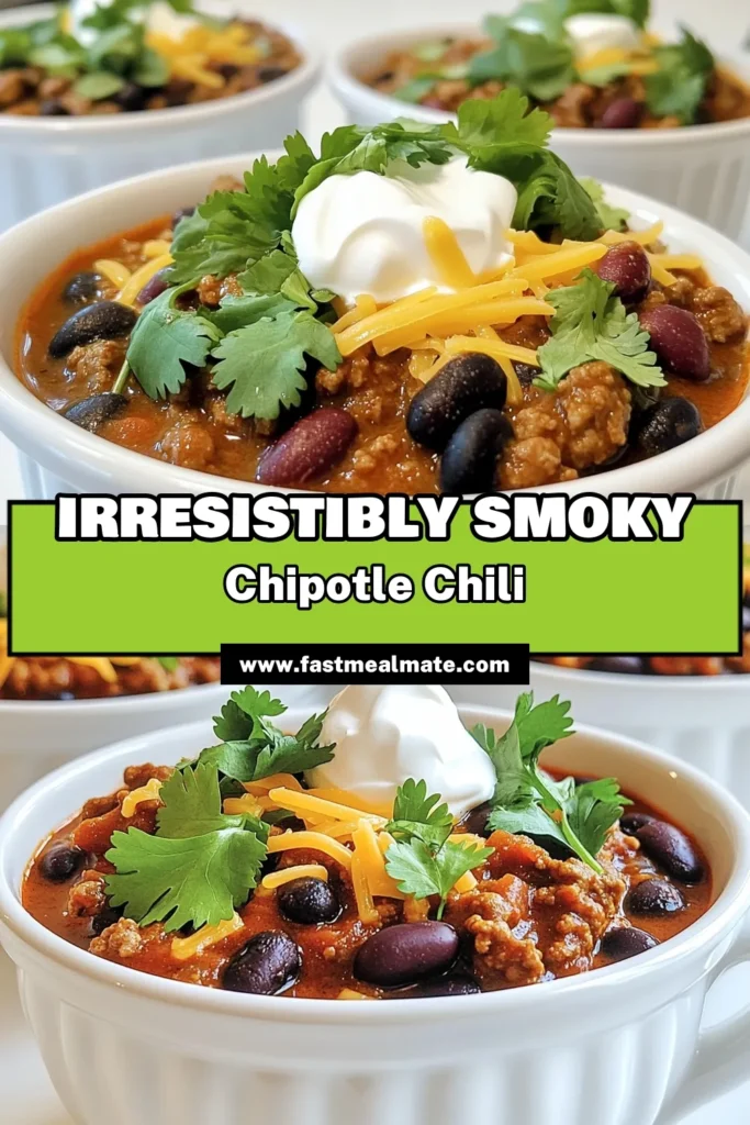 Get ready for a flavor explosion with this Smoky Chipotle Beef Chili recipe! Packed with tender ground beef, hearty beans, and a kick from chipotle peppers, this chili is the ultimate comfort food. Perfect for cozy nights or gatherings, it’s easy to prepare in a slow cooker. Ready to spice up your dinner routine? Click through for the full recipe and tips! #ChiliRecipe #BeefChili #SlowCookerMeals #ComfortFood