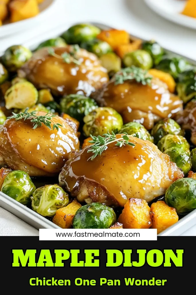 Discover the mouthwatering flavors of Sheet-Pan Maple Dijon Chicken & Veggies that make dinner a breeze! This easy one-pan recipe combines tender chicken thighs, roasted Brussels sprouts, and butternut squash, all smothered in a delicious maple Dijon glaze. Perfect for busy weeknights, this dish is packed with flavor and takes just 50 minutes to make. Click to explore the full recipe and elevate your dinner game! #SheetPanDinner #EasyRecipes #HealthyEating #DinnerIdeas