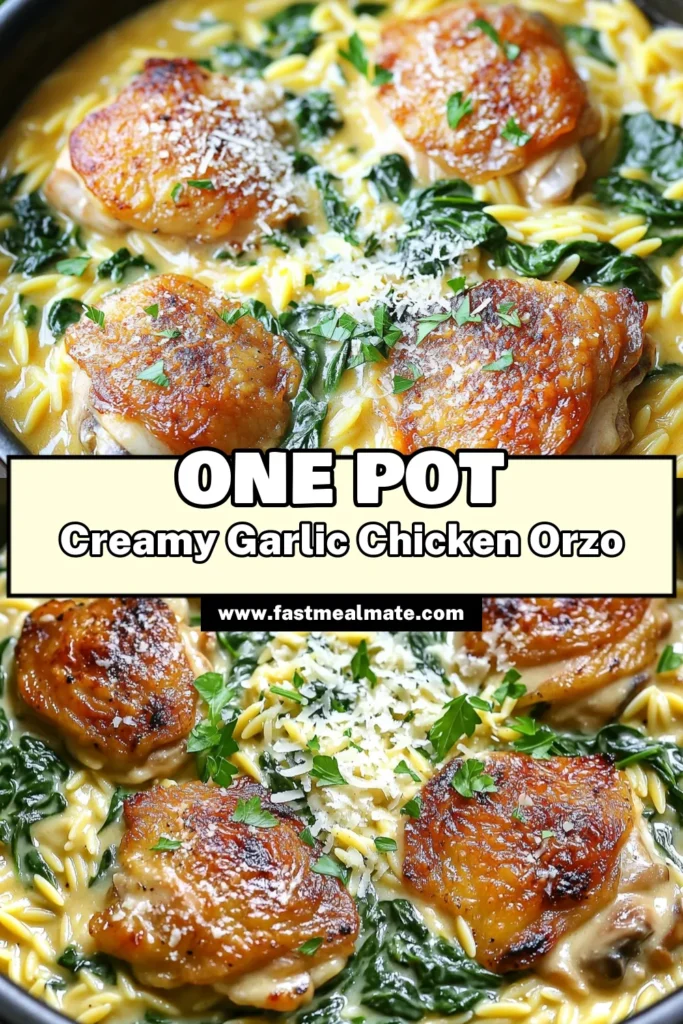 Discover the mouthwatering goodness of One-Pot Creamy Garlic Butter Chicken Orzo! This easy recipe features tender chicken thighs, creamy orzo, and fresh spinach, all cooked in a single pot for a hassle-free meal. With simple ingredients and a total prep time of just 30 minutes, it's perfect for busy weeknights. Click through to explore this delicious recipe and elevate your dinner routine with amazing flavors!