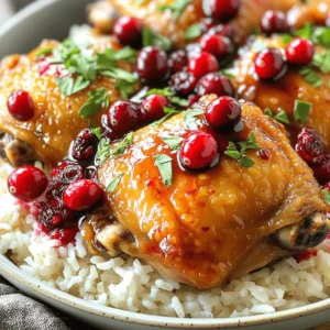 - 6 bone-in, skinless chicken thighs - 1 cup fresh cranberries (you can use frozen if you prefer) - 1/2 cup balsamic vinegar - 1/4 cup honey - 1 tablespoon Dijon mustard - 3 cloves garlic, minced - 1 teaspoon dried thyme - 1 teaspoon dried rosemary - Salt and freshly ground black pepper, to taste - 1 tablespoon extra virgin olive oil - Fresh parsley, finely chopped (for garnish) For the best results, use a kitchen scale for precise measurements. Here are some standard conversions: - 1 cup = 240 ml - 1 tablespoon = 15 ml - 1 teaspoon = 5 ml Fresh ingredients make a big difference. Always check for quality when buying: - Chicken thighs: Look for a bright color and no off smell. - Cranberries: Choose firm berries with no blemishes. - Herbs: Fresh herbs add more flavor than dried ones. Use this guide to ensure your dish tastes great! Marinating the chicken Start by mixing the marinade. In a bowl, whisk together: - 1/2 cup balsamic vinegar - 1/4 cup honey - 1 tablespoon Dijon mustard - 3 cloves minced garlic - 1 teaspoon dried thyme - 1 teaspoon dried rosemary - Salt and black pepper to taste This mix creates a sweet and tangy flavor for your chicken. Searing the chicken thighs Next, heat 1 tablespoon of olive oil in a skillet over medium-high heat. Season 6 chicken thighs with salt and black pepper. Place them in the hot skillet. Sear for about 4-5 minutes on each side. This gives a nice golden-brown crust, adding flavor. Transferring ingredients to the slow cooker Once the chicken is browned, move it to the slow cooker. Pour the marinade over the chicken. Add 1 cup of fresh cranberries on top. Make sure they are evenly spread out. Cooking times for low and high settings Cover the slow cooker. Cook on low for 6-7 hours or on high for 3-4 hours. The chicken should be tender and fully cooked when done. Shredding or serving whole When the time is up, you can choose to shred the chicken. Use a fork to pull it apart in the sauce. Or, serve the thighs whole with the sauce drizzled over. Garnishing and presentation tips For a fresh touch, sprinkle chopped parsley on top. Serve the chicken on a bed of rice or mashed potatoes. Drizzle with the rich cranberry balsamic sauce. This adds color and makes it look delicious! When making Slow Cooker Cranberry Balsamic Chicken Thighs, you can switch some ingredients for a unique taste. For sweetness, you might use maple syrup instead of honey. It gives a nice flavor and works well with the tart cranberries. If you prefer a less sweet dish, try using agave nectar. You can also add spices for more depth. A pinch of cinnamon or a dash of smoked paprika can add warmth. Try a little cayenne pepper if you like some heat. These changes can make the dish feel fresh and exciting. Browning the chicken thighs is a small step that makes a big difference. When you sear them, you create a lovely crust. This crust adds flavor and helps lock in moisture. It’s worth the extra time. In the slow cooker, you can choose low or high settings. Cooking on low for 6-7 hours will make the chicken very tender. If you're short on time, the high setting works in 3-4 hours. Make sure to check the chicken with a meat thermometer. It should reach 165°F to be safe. Adjust your cooking time based on how thick the thighs are. {{image_4}} You can switch the chicken thighs for chicken breasts or turkey thighs. Both options work great and taste delicious. Chicken breasts cook faster, so check them after 4-5 hours on low. Turkey thighs have a richer flavor and stay juicy. If you want a vegetarian dish, try using chickpeas or lentils. They soak up the sauce well. You can also use cauliflower or mushrooms for a hearty, plant-based meal. Just chop them into bite-sized pieces and adjust the cooking time to ensure they cook through. You can add fruits or spices to the sauce for extra flavor. Try adding diced apples, pears, or even apricots. These fruits will bring sweetness and a nice texture. For spices, consider a pinch of cinnamon or nutmeg. They add warmth and depth to the dish. Adjusting the sweetness and acidity levels can tailor the sauce to your taste. If you like it sweeter, add more honey. For extra tang, increase the balsamic vinegar. Taste as you go to find your perfect balance. After enjoying your Slow Cooker Cranberry Balsamic Chicken Thighs, you'll want to save any leftovers. - Refrigeration tips: Place leftover chicken in an airtight container. This keeps it fresh for up to four days in the fridge. Make sure to include some of the sauce to keep the chicken moist. - Freezing instructions: For longer storage, you can freeze the chicken. First, let it cool completely. Then, wrap it tightly in plastic wrap and place it in a freezer bag. It will last for up to three months. When you're ready to eat, let it thaw overnight in the fridge. Reheating your chicken properly helps keep the flavor and texture intact. - Best practices for reheating: The best way to reheat chicken is in the oven. Preheat your oven to 350°F (175°C). Place the chicken in a baking dish with a bit of sauce. Cover it with foil and heat for about 20-25 minutes. This warms it through without drying it out. - Suggested serving methods for leftovers: You can serve the reheated chicken over rice or mashed potatoes. Drizzle some extra sauce on top for added flavor. A sprinkle of fresh parsley can give it a nice touch. Enjoy your delicious meal again! Yes, you can use frozen chicken thighs. Make sure to thaw them first. This ensures even cooking. To thaw, place them in the fridge overnight. You can also use the microwave for a quicker option. Just remember, never cook chicken from frozen in a slow cooker. This can lead to unsafe cooking practices. Always ensure chicken reaches an internal temperature of 165°F for safety. You can store leftover chicken in the fridge for up to four days. Make sure it is in an airtight container. For longer storage, freeze the chicken. It can last up to six months in the freezer. To maintain best quality, label the container with the date. When reheating, ensure it is heated to 165°F for safe eating. This dish pairs well with several sides. Here are some great options: - Fluffy white rice - Creamy mashed potatoes - Roasted vegetables - A fresh green salad - Quinoa or couscous These sides complement the rich flavors of the chicken nicely. Enjoy experimenting with your favorites! This blog post provided a detailed guide for making a delicious cranberry balsamic chicken dish. I covered the ingredients, from chicken thighs to cranberries, and shared tips for measurement and freshness. The step-by-step instructions simplified preparation, cooking, and presentation. In today’s cooking, flavor and methods matter. Experiment with ingredients and techniques to suit your taste. Enjoy the cooking process, and share your creations! Your kitchen can become a space for tasty meals and happy memories.