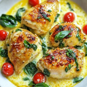 - 4 boneless, skinless chicken breasts - 1 cup heavy cream - ½ cup freshly grated Parmesan cheese - 2 tablespoons extra-virgin olive oil - 4 cloves garlic, finely minced - 1 teaspoon dried Italian seasoning - 1 cup cherry tomatoes, halved - 1 cup fresh spinach leaves - Fresh basil leaves, for garnish When I make Creamy Garlic Tuscan Chicken, I always start with the main ingredients. The chicken breasts are the star of the dish. They should be boneless and skinless for a tender bite. The heavy cream creates a rich sauce. Adding freshly grated Parmesan cheese makes it even creamier and tastier. Next, I focus on seasonings. Extra-virgin olive oil is my go-to for cooking. It adds flavor and helps cook the chicken well. Garlic gives a wonderful aroma and taste. I use four cloves, finely minced, to ensure every bite bursts with flavor. The dried Italian seasoning brings in herbs and spices, making the dish feel like a trip to Italy. Don’t forget the vegetables! Cherry tomatoes add a sweet touch and bright color. Fresh spinach leaves give a nice pop of green and nutrients. Finally, fresh basil leaves are perfect for garnishing. They add a lovely aroma and make the dish look beautiful. With these ingredients, you’re on your way to a delicious meal. Each element plays a key role in making Creamy Garlic Tuscan Chicken a favorite in any kitchen. {{ingredient_image_2}} To start, grab a large skillet. Heat it over medium heat. Pour in 2 tablespoons of extra-virgin olive oil. Wait until the oil shimmers but does not smoke. While the oil heats, take 4 boneless, skinless chicken breasts. Season both sides with salt, black pepper, and 1 teaspoon of dried Italian seasoning. Make sure to cover the chicken well. Once the oil is ready, gently place the chicken breasts in the skillet. Sear the chicken for 6 to 7 minutes on each side. You want them golden brown and fully cooked. Use a meat thermometer to check. The internal temperature should be 165°F or 75°C. If done, transfer the chicken to a plate and set it aside. In the same skillet, lower the heat a bit. Add 4 minced garlic cloves. Sauté for about 30 seconds, stirring all the time. You want it fragrant and golden, but not burnt. Next, toss in 1 cup of halved cherry tomatoes. Cook them for 2 to 3 minutes. Stir occasionally until they soften and burst. Add 1 cup of fresh spinach leaves next. Cook for 1 to 2 minutes until they wilt. Pour in 1 cup of heavy cream. Increase the heat to get a gentle simmer. Stir continuously to keep the cream from scorching. Gradually add in ½ cup of freshly grated Parmesan cheese. Squeeze in 1 tablespoon of lemon juice. Mix well until the cheese melts, creating a rich sauce. Return the chicken to the skillet. Nestle it in the sauce. Spoon the creamy mixture over the chicken. Let it simmer for another 2 to 3 minutes. This allows all the flavors to blend perfectly. Garnish with fresh basil leaves for a pop of color. Enjoy your delicious Creamy Garlic Tuscan Chicken! To keep your sauce smooth, watch the heat. A gentle simmer works best. If you see it bubbling too hard, lower the heat. Stir often to stop the cream from scorching. If your sauce is too thick, add more cream or a bit of broth. This helps adjust the consistency to your liking. To keep the chicken juicy, don’t rush the cooking. Sear each side for about 6-7 minutes. Use a meat thermometer to check for doneness. Aim for an internal temperature of 165°F. This ensures your chicken is safe to eat. To cook evenly, let the chicken rest before slicing. This helps keep the juices inside. For serving, place the chicken on a warm plate. Spoon the creamy sauce over the top. This creates a beautiful and inviting look. Add more fresh basil on top for color. Pair your dish with garlic bread and a crisp salad. This adds balance and makes your meal feel complete. Pro Tips Use Fresh Ingredients: For the best flavor, opt for fresh garlic, spinach, and high-quality Parmesan cheese. These ingredients will enhance the overall taste of your dish. Control the Heat: When sautéing garlic, keep the heat on medium to avoid burning. Burnt garlic can impart a bitter flavor to your sauce. Customize the Creaminess: To make the dish lighter, feel free to substitute half of the heavy cream with chicken broth or use a low-fat cream alternative. Let It Rest: After cooking, allow the chicken to rest for a few minutes before serving. This helps the juices redistribute, resulting in a juicier, more flavorful chicken. {{image_4}} You can switch the chicken for shrimp or scallops. Both add a nice twist. Shrimp cooks fast and takes on the sauce's flavor well. Scallops offer a sweet taste and tender bite. Just adjust your cooking time. For a vegetarian option, use mushrooms or tofu. Both soak up flavors and add texture. Sauté mushrooms until golden for a savory kick. Or, pan-fry tofu until crispy for a hearty bite. Need dairy-free options? Use coconut cream instead of heavy cream. It offers creaminess and a subtle sweetness. For cheese, try nutritional yeast or a vegan cheese alternative. You can also add more veggies. Bell peppers or zucchini work great. Sauté them with the garlic for extra flavor. Fresh herbs like oregano or thyme can brighten the dish, too. Pair your Creamy Garlic Tuscan Chicken with a side salad. A crisp green salad adds freshness. Garlic bread is another great choice for soaking up sauce. For drinks, a light white wine works well. A Pinot Grigio or Sauvignon Blanc can enhance your meal. Their crispness complements the creamy sauce nicely. To keep your Creamy Garlic Tuscan Chicken fresh, store it in an airtight container. Make sure to cool the dish to room temperature before sealing it. This helps prevent moisture buildup. You can refrigerate it for up to three days. If you want to keep it longer, consider freezing it. For the best taste and texture, reheat the chicken on the stove over low heat. This keeps the chicken moist and warm. Stir the creamy sauce gently to avoid separation. You can also use the microwave. Heat it in short bursts, stirring in between. This method helps maintain the creaminess. To freeze Creamy Garlic Tuscan Chicken, let it cool completely. Place it in a freezer-safe container or bag. Remove as much air as possible to avoid freezer burn. You can store it in the freezer for up to three months. When you're ready to eat, thaw it overnight in the fridge. Reheat it gently on the stove or microwave. This keeps the flavors intact. You can serve Creamy Garlic Tuscan Chicken with many tasty sides. Here are some ideas: - Garlic bread for a warm, crusty bite. - Steamed broccoli for a vibrant green side. - A fresh salad with mixed greens, cucumbers, and tomatoes. - Roasted potatoes to add a crispy texture. - Rice or pasta to soak up the creamy sauce. Each of these sides pairs well with the rich flavors of the chicken. Yes, you can make this recipe ahead. Here are some tips: - Cook the chicken and sauce as directed. - Let it cool down before storing. - Place it in airtight containers in the fridge for up to three days. - Reheat gently on the stove over low heat. This method saves time on busy days while keeping the meal delicious. Absolutely! Here’s how to adapt it: - Season the chicken and place it in the slow cooker. - Add the garlic, tomatoes, and spinach on top. - Pour in the heavy cream and sprinkle the cheese. - Cook on low for 4-6 hours or high for 2-3 hours. Using a slow cooker makes this dish easy and hands-off. You can lighten up this dish with a few simple swaps: - Use skinless chicken thighs instead of breasts for more flavor. - Substitute heavy cream with Greek yogurt or coconut cream. - Use less cheese or a lower-fat cheese option. - Add more veggies like zucchini or bell peppers to boost nutrition. These swaps help keep the flavor while cutting down on calories. In this blog post, we explored a delicious recipe for Creamy Garlic Tuscan Chicken. We covered the key ingredients, preparation steps, and helpful tips for perfecting the dish. I shared variations and storage tips to help you enjoy this meal longer. Remember, simple adjustments can enhance flavors and suit your taste. Whether you stick to chicken or try a different protein, this meal is sure to please. Enjoy creating this savory dish and impressing your family and friends!