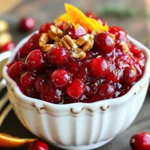 - 12 oz fresh cranberries - Zest of 1 large orange (about 1 tablespoon) Fresh cranberries are the star here. Choose bright, firm berries. Rinse them well to remove dirt. Check for any bad berries and toss those out. The zest from an orange adds a bright flavor. It gives a nice citrus touch to the sauce. - 1 cup granulated sugar - 1 cup filtered water Granulated sugar sweetens the tart cranberries. It helps balance the flavors and makes the sauce taste great. We mix the sugar with filtered water to create a simple syrup. This syrup dissolves easily over heat. - 1 teaspoon ground cinnamon - 1/2 teaspoon pure vanilla extract - 1/4 teaspoon salt - Optional: 1/2 cup chopped walnuts or pecans for added crunch Cinnamon adds warmth and spice to the sauce. Vanilla gives a rich, sweet note. A touch of salt balances the sweetness. If you like crunch, add walnuts or pecans for texture. These ingredients take the sauce to the next level! {{ingredient_image_2}} Start by rinsing the fresh cranberries under cold water. This step washes away dirt and impurities. Look closely at the cranberries. Remove any that are spoiled or damaged. You want only the best berries for your sauce. In a medium saucepan, mix 1 cup of filtered water and 1 cup of granulated sugar. Place the pan over medium heat. Stir the mixture until the sugar dissolves completely. Once it boils, add the rinsed cranberries. Bring it back to a boil, then lower the heat to simmer. Cook for 10 to 15 minutes. Stir occasionally. You will see the cranberries pop as they cook. This is when your sauce starts to thicken. Once the cranberries burst, add the orange zest, ground cinnamon, vanilla extract, and salt. Stir these ingredients together well. This is where the magic happens. If you want a crunch, fold in the chopped walnuts or pecans. Remove the pan from the heat and let the sauce cool at room temperature. The sauce will thicken more as it cools. Once cooled, transfer it to a pretty dish or an airtight container. Chill it in the fridge until you are ready to serve. The flavors will blend nicely while it cools. To get the right thickness for your sauce, cook it longer. After the cranberries pop, let it simmer for an extra minute or two. This helps the sauce thicken nicely. If it seems too thin, a quick trick is to mash a few cranberries with a fork. This will help create a thicker texture. Remember, the sauce will also thicken as it cools, so don't worry if it seems a bit runny at first. Balancing flavors is key for great cranberry sauce. The tartness of cranberries needs some sweetness. That’s why we use one cup of sugar. If you want it less sweet, reduce sugar by a bit. Adding a pinch of salt enhances all the flavors. The orange zest adds a bright note. You can also experiment with spices like cinnamon or nutmeg for warmth. Taste your sauce as you go. Adjust the flavors to your liking. Serving your cranberry sauce nicely makes a big difference. Use a pretty bowl to show off the color. A light sprinkle of orange zest on top adds a pop. You can also place a few whole cranberries for extra flair. If you added nuts, sprinkle some on top as well. Make it festive! Remember, we eat with our eyes first. A great presentation makes your dish shine at any gathering. Pro Tips Fresh Cranberries: Ensure you select plump, firm cranberries with a bright color for the best flavor and texture. Thicker Sauce: For a thicker cranberry sauce, let it simmer a bit longer until it reaches your desired consistency. Flavor Enhancements: Experiment with adding a pinch of nutmeg or cloves for a different flavor profile. Storage Tips: Store the sauce in an airtight container in the refrigerator for up to one week; it also freezes well for longer storage. {{image_4}} You can make your cranberry sauce even better by adding nuts. Chopped walnuts or pecans work well. Just add half a cup of nuts when you mix in the orange zest. The nuts give a great crunch and flavor. They also add healthy fats, which are good for you. Be sure to mix them in gently so they do not break apart. This nutty twist makes your sauce unique and tasty. Want to boost the citrus flavor? You can add more zest or even juice from other fruits. Lime or lemon juice brings a fresh taste. Adding about a tablespoon of lemon juice can brighten the sauce. You can also mix in zest from lemons or limes. This gives the sauce a zesty kick. Each citrus fruit brings its own fun taste to the dish. So, feel free to experiment and find what you like best! If you love spices, try adding some to your sauce. Ground ginger or cardamom can add a warm flavor. Just a pinch of ground ginger gives a nice, spicy kick. You can also try using cloves for a sweet and warm taste. Mix in these spices when you add the orange zest. This creates a cozy feel, perfect for cold days. Spice it up and enjoy a whole new flavor in your cranberry sauce! After making your cranberry sauce, let it cool to room temperature. Then, transfer it to an airtight container. Store in the fridge for up to two weeks. This will keep the flavors fresh and vibrant. The sauce may thicken as it chills. If it becomes too thick, just stir in a bit of water before serving. You can freeze cranberry sauce for longer storage. Place it in a freezer-safe container, leaving some space for expansion. Seal tightly and freeze for up to three months. To use, thaw it in the fridge overnight. You can also warm it gently on the stove if you prefer it warm. Homemade cranberry sauce lasts well in the fridge and freezer. Check for any off smells or changes in color before using. If stored properly, it maintains great quality. Enjoy your sauce with turkey, ham, or even on toast! Yes, you can use frozen cranberries. They work well in this sauce. Just toss them in the pot straight from the freezer. You may need to cook them a bit longer. The sauce will still taste great! Cranberry sauce pairs well with many dishes. I love serving it with turkey or chicken. It also goes nicely with grilled cheese or spread on bread. Try it on pancakes for a fun twist! To make the sauce less sweet, reduce the sugar. Start with 3/4 cup instead of 1 cup. You can also add a bit of lemon juice for a tart flavor. Another option is to mix in extra cranberries, which will balance the sweetness. You learned about the key ingredients for cranberry sauce, including fresh fruits, sugars, and flavor enhancers. You saw how to prepare, cook, and add flavors for the best results. I shared tips on perfecting the sauce’s texture and balance, plus great ways to present it. We explored fun variations like nutty and spiced options. Lastly, I highlighted storage tips to keep your sauce fresh. By following these steps, you can make a delicious cranberry sauce that will impress everyone. Enjoy your cooking!