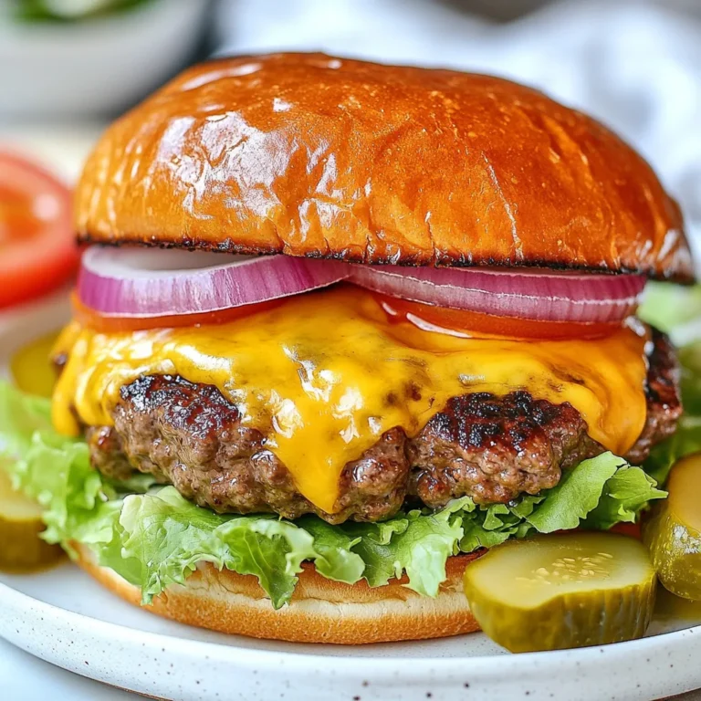 - 1 lb ground beef (preferably 80% lean, 20% fat for optimal juiciness) - 1 teaspoon garlic powder - 1 teaspoon onion powder - 1 teaspoon smoked paprika - 1/2 teaspoon cayenne pepper (adjust based on your heat preference) - Sea salt and freshly cracked black pepper, to taste - 4 slices of sharp cheddar cheese - 4 crispy iceberg lettuce leaves - 1 large, ripe tomato, sliced into rounds - 1/2 red onion, thinly sliced into rings - 4 fresh burger buns - 1/4 cup creamy mayonnaise - 2 tablespoons yellow mustard - 2 tablespoons ketchup - Dill pickles, sliced, for garnish Using high-quality ingredients is key to making great burgers. Fresh ground beef gives you the best taste and texture. Look for meat with a good fat-to-lean ratio. I suggest 80% lean and 20% fat for juicy burgers. Fresh spices add depth to your flavor. Use fresh garlic and onion powder for a nice punch. Always choose ripe tomatoes and crisp lettuce. These fresh ingredients really make your Crack Burgers Supreme shine. To keep your ingredients fresh, store them correctly. Keep ground beef in the coldest part of your fridge. Use it within one or two days. For spices, store them in a cool, dark place. This keeps their flavor strong. Choose vegetables that are firm and vibrant in color. Before you cook, wash veggies well to remove dirt. For cheese, buy it from the deli for a fresher taste. Trust me, these little steps boost the flavor and quality of your burgers! {{ingredient_image_2}} To start, gather your ground beef and spices. In a large bowl, mix 1 pound of beef with: - 1 teaspoon garlic powder - 1 teaspoon onion powder - 1 teaspoon smoked paprika - 1/2 teaspoon cayenne pepper - Sea salt and black pepper to taste Use your hands to mix gently. Be careful not to overwork the meat, or your patties will be tough. Once mixed, divide the meat into four equal parts. Shape each part into a patty. Make them just a bit bigger than your buns. This helps them fit well after cooking. Press your thumb into the center of each patty to help them cook evenly. Next, heat your skillet or grill to medium-high. Once it’s hot, place the patties on it. Cook them without moving for about 4-5 minutes. Then, flip each patty. Put a slice of sharp cheddar cheese on each one. Cook for another 3-4 minutes, or until they are done to your liking. In the meantime, toast your burger buns. You want them golden brown and a bit crisp. Now it’s time to put your burgers together. Start with the bottom half of each toasted bun. Spread a good layer of creamy mayonnaise on it. Next, add a crispy lettuce leaf. Place your cheesy burger patty on top of that. Add a few slices of ripe tomato and some thin rings of red onion. For a nice crunch, add a couple of dill pickle slices. Finally, spread mustard and ketchup on the top bun. Place it carefully on top of your burger stack. Enjoy your tasty creation right away! For the best Crack Burgers, use a medium-high heat. This method creates a nice sear. Searing locks in juices, keeping your burger moist. Flip the patties only once. This helps them stay tender and juicy. Adding cheese during the last minutes of cooking melts it perfectly. Feel free to adjust the seasoning to your taste. If you love heat, add more cayenne. A dash of Worcestershire sauce can enhance umami flavors. Consider adding herbs like parsley or basil for a fresh twist. Always taste your meat mixture before cooking. This way, you can adjust as needed. Serve your Crack Burgers with crispy sweet potato fries. They add a nice sweetness. Classic fries are also a great choice. For drinks, try a cold beer or lemonade. These drinks balance the rich flavors. A fresh salad can add a nice crunch and brightness. Enjoy your meal with family and friends! Pro Tips Use Quality Meat: Opt for a higher fat content in your ground beef, like 80/20, to ensure juicy, flavorful burgers. Let the Patties Rest: After cooking, let your patties rest for a few minutes. This helps retain juices for a more succulent bite. Customize the Heat: Adjust the cayenne pepper in your mix based on your heat preference. You can also add hot sauce for an extra kick! Toast the Buns: Always toast your burger buns to add a delightful crunch and prevent them from becoming soggy. {{image_4}} You can change up the protein in Crack Burgers Supreme. Try ground turkey for a leaner option. Ground chicken works well too. For a richer taste, use lamb or bison. These meats will add new flavors. Adjust the seasoning as needed. To make this recipe vegetarian, use plant-based ground meat. Brands like Beyond Meat or Impossible Burger are great choices. For a vegan option, try a black bean or chickpea patty. Mix in spices and breadcrumbs for better texture. Serve it with the same toppings for full flavor. Get creative with your toppings! Swap sharp cheddar for pepper jack cheese for extra heat. Add avocado slices for creaminess. You can also layer on sautéed mushrooms or roasted red peppers. For a tangy twist, try BBQ sauce instead of ketchup. These changes make each burger special. To store leftover Crack Burgers Supreme, let them cool down first. Place each burger in a clean, airtight container. You can also wrap them tightly in plastic wrap. This keeps the burgers fresh and helps avoid freezer burn. Store them in the fridge for up to three days. When you're ready to eat the leftover burgers, reheating is key. I suggest using a skillet for the best taste. Heat the skillet on medium. Place the burger in the skillet for about 3-4 minutes on each side. This warms the burger and keeps it juicy. If you prefer, you can use a microwave. Cover the burger with a damp paper towel and heat it for 30 seconds. Check if it's warm enough, and heat for an extra 15 seconds if needed. If you want to freeze the burgers, wrap each one in plastic wrap. Then place them in a freezer bag. This way, they can last up to three months in the freezer. When you're ready to enjoy them, take the burgers out and let them thaw in the fridge overnight. You can also use the microwave to defrost them. Just remember to cook them right after thawing for best results. A Crack Burger is a juicy, flavorful burger made from seasoned ground beef. It features spices like garlic powder, onion powder, and smoked paprika. The key to its taste is using a mix of lean and fatty beef. This mix keeps the burger moist and tender. You can top it with sharp cheddar cheese and fresh veggies. The combination creates a mouth-watering experience that keeps you coming back for more. You can spice up your Crack Burgers by adding more cayenne pepper. Start with an extra 1/4 teaspoon and taste as you go. For more heat, mix in some diced jalapeños or hot sauce. You can also use pepper jack cheese instead of cheddar. This will give your burger a nice kick. Remember, adjust the heat to your liking for the best result. Yes, you can prepare the patties ahead of time. Shape them and place them on a tray lined with parchment paper. Cover them with plastic wrap and store them in the fridge. This keeps them fresh for up to 24 hours. If you want to prepare them for longer, freeze them. Just separate each patty with parchment paper to avoid sticking. When ready to cook, thaw them in the fridge overnight. This makes dinner easy and quick! In this blog post, we explored the art of making Crack Burgers. We covered key ingredients, their quality, and tips for freshness. You learned step-by-step how to prepare, cook, and assemble these mouthwatering burgers. We also shared cooking techniques, seasoning ideas, and perfect pairings. Plus, we discussed tasty variations and how to store and reheat your leftovers. The joy of cooking these burgers lies in creativity, so don't hesitate to try new flavors and adapt. Enjoy crafting your own delicious version and share it with friends and family!