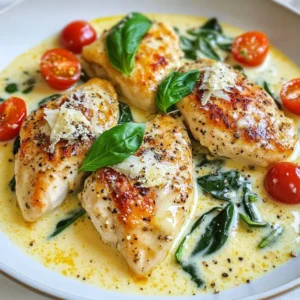 - 4 boneless, skinless chicken breasts - 2 tablespoons extra virgin olive oil - 4 cloves garlic, finely minced - 1 cup cherry tomatoes, halved - 1 cup fresh baby spinach - 1 cup heavy cream - 1 teaspoon Italian seasoning blend - Salt and freshly cracked black pepper, to taste The main ingredients for Creamy Garlic Tuscan Chicken focus on simple yet bold flavors. Chicken breasts serve as a protein base. Garlic adds a lovely punch. Extra virgin olive oil helps in cooking, bringing out the flavors. Fresh tomatoes and spinach provide freshness and color. Heavy cream binds everything together, creating a rich sauce that embraces the chicken. - ½ teaspoon red pepper flakes (optional for a spicy kick) - Fresh basil leaves, for garnish - Freshly grated Parmesan cheese, for serving Optional ingredients can elevate the dish. Red pepper flakes add heat if you like spice. Fresh basil leaves bring a fragrant touch, enhancing the dish’s aroma. Grated Parmesan cheese adds a creamy finish, making each bite even more indulgent. These extras allow you to personalize your meal, catering to your taste. {{ingredient_image_2}} First, get your chicken breasts ready. I like to season both sides well. Use salt, pepper, and Italian seasoning. Spread the seasoning evenly. This helps the chicken taste great all over. If you miss spots, the flavor won’t be as strong. Next, heat 2 tablespoons of extra virgin olive oil in a large skillet. Use medium-high heat. Once hot, add the chicken breasts. Sear them for about 6-7 minutes on each side. Look for a nice golden brown color. This step locks in the juice. When done, take the chicken out and set it aside on a plate. Now, let’s sauté the garlic and tomatoes. Keep the heat on medium. Add 4 minced garlic cloves to the same skillet. Sauté for about 30 seconds. It should smell amazing! Then, toss in 1 cup of halved cherry tomatoes. Cook them for about 3-4 minutes. You want them soft and juicy. Now, it’s time to make the cream sauce. Slowly pour in 1 cup of heavy cream while stirring. This keeps it smooth. Let it simmer for a few minutes. You want the sauce to thicken a bit. If you like heat, add in ½ teaspoon of red pepper flakes now. Next, add 1 cup of fresh baby spinach. Stir gently until it wilts down. This takes about 2 minutes. The green adds color and nutrition. Finally, return the chicken to the skillet. Nestle the chicken in the creamy sauce. Spoon some sauce over it. Let everything simmer for another 2-3 minutes. This is where the flavors mix and create magic! - Ensuring chicken is fully cooked: Always check that the internal temperature of the chicken reaches 165°F (75°C). This keeps your dish safe and ensures juicy chicken. Use a meat thermometer for best results. - How to prevent burning garlic: Garlic burns quickly, so keep a close eye on it. Sauté garlic on medium heat for just 30 seconds. Once you notice its strong aroma, add your tomatoes right away. This keeps the garlic golden and flavorful instead of bitter. - Best practices for sauce consistency: To thicken your sauce, let it simmer for a few minutes after adding the cream. Stir often to avoid lumps. If you want it thicker, add a bit more cream or let it cook longer. - Adjusting flavors to taste: Taste your sauce as you cook. If it needs more flavor, add salt, pepper, or even a dash of lemon juice. A little red pepper can give a nice kick. Always adjust to your liking! Pro Tips Perfectly Seasoned Chicken: Ensure your chicken is well-seasoned on both sides before cooking to enhance flavor and tenderness. Don’t Rush the Searing: Allow the chicken to develop a nice golden crust by not moving it around in the skillet too much while searing. Thicken Your Sauce: For a creamier sauce, let the mixture simmer a bit longer after adding the heavy cream until it reaches your desired thickness. Fresh Ingredients Matter: Use fresh basil and quality Parmesan cheese to elevate the dish's taste and presentation significantly. {{image_4}} You can swap heavy cream for alternatives. Try using Greek yogurt or coconut milk. Both options add creaminess without the extra fat. Adding different veggies can make this dish exciting. Consider bell peppers, mushrooms, or zucchini. They bring fresh flavors and colors to the plate. Herbs and spices can elevate this dish. Fresh thyme, parsley, or rosemary can offer new tastes. You can also add a squeeze of lemon for brightness. Experimenting with cheese types can create unique flavors. Try using feta, gouda, or even a sharp cheddar. Each type will change the dish's profile in a fun way. To store leftovers, use airtight containers. Glass or plastic containers work well. Make sure the chicken cools down before sealing. This helps keep it fresh. You can safely store it in the fridge for up to 3 days. To reheat the chicken, gently warm it in a skillet. Heat on low to keep it moist. Stir in a splash of cream if the sauce thickens too much. You can also use a microwave, but cover it to keep moisture in. Heat in short bursts, checking often. Enjoy your tasty leftovers! You can serve this dish with many tasty sides. Here are some great options: - Mashed Potatoes: Their creaminess pairs well with the sauce. - Garlic Bread: Perfect for soaking up all that delicious cream sauce. - Steamed Vegetables: Broccoli or green beans add color and balance. - Pasta: A side of pasta can help stretch the meal further. - Rice: Fluffy rice absorbs the sauce nicely. Each side adds a new flavor and texture. Choose what you enjoy most! Yes, you can prepare this dish ahead of time. Here are some tips for meal prep: - Cook the Chicken: You can sear the chicken early in the day. Just store it in the fridge. - Make the Sauce: Prepare the creamy sauce and store it separately. Keep it covered. - Combine Later: When ready to eat, reheat the chicken and sauce together. This keeps the flavors fresh. Reheating is quick and easy. Just use medium heat in a skillet until it's hot. Yes, you can freeze this dish. Follow these guidelines: - Freeze Separately: Store the chicken and sauce in separate containers. - Use Airtight Containers: This helps prevent freezer burn. - Thawing: To thaw, place in the fridge overnight. Once thawed, reheat gently in a skillet. This keeps the chicken juicy and the sauce creamy. Enjoy your meal! This recipe for Creamy Garlic Tuscan Chicken showcases the key ingredients, steps, and tips. You learned how to prepare and cook chicken perfectly with a rich cream sauce. Remember to adjust flavors to your liking and try different herbs. Store leftovers properly for later enjoyment. This dish is easy to make and packed with flavor, making it a great choice for any meal. Enjoy exploring variations that fit your taste, and happy cooking!