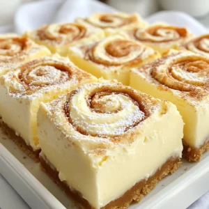 - 16 oz cream cheese - 1 cup granulated sugar - 1 teaspoon pure vanilla extract - 3 large eggs - 2 tablespoons all-purpose flour - 1 cup packed brown sugar - 2 tablespoons ground cinnamon - 1/2 cup unsalted butter - 1 cup all-purpose flour - 1 cup powdered sugar - 2 tablespoons milk - 1 teaspoon pure vanilla extract When making Cinnamon Roll Cheesecake, you need three main parts: the cheesecake layer, the cinnamon roll filling, and the glaze topping. Each part has its own special ingredients. For the cheesecake layer, start with cream cheese. It gives the dessert its rich and creamy texture. The granulated sugar adds sweetness, while the vanilla extract brings a lovely flavor. The eggs help bind everything together, and flour makes the texture smooth. Next, let’s talk about the cinnamon roll filling. This is where the warm, sweet flavor comes from. Brown sugar is key. It gives that deep sweetness. Ground cinnamon adds the spice we love, and melted butter helps mix everything. The flour gives it that crumbly, streusel-like texture. Finally, we have the glaze. This sweet topping makes the cheesecake look fancy. Powdered sugar creates that smooth finish. Milk helps it drizzle nicely, and vanilla extract adds a touch of flavor. Gather all these ingredients before you start. It makes the process much easier. Remember, the right ingredients make the best dessert! {{ingredient_image_2}} Preheat your oven to 325°F (160°C). Take a medium bowl and add the softened cream cheese. Use an electric mixer to beat the cream cheese until it’s smooth and creamy. Gradually add in the granulated sugar and vanilla extract. Mix until fluffy and well combined. Add the eggs one at a time to the cream cheese mixture. Make sure to mix well after each egg. This helps keep the texture nice and smooth. Lastly, sift in the flour. Gently fold it in until just combined. Set this mixture aside for now. In a separate bowl, combine the packed brown sugar and ground cinnamon. Gradually pour in the melted butter, stirring constantly. This ensures the mixture blends well. Slowly add the flour and mix until it becomes crumbly. You want it to look like streusel. Lightly grease a 9-inch springform pan. Pour half of the cheesecake batter into the pan and spread it evenly. Sprinkle half of the cinnamon roll filling over this layer. Gently pour the remaining cheesecake batter on top. Use a butter knife to swirl the layers together for a pretty marbled effect. Place the pan in the center of your preheated oven. Bake for about 50-60 minutes. The cheesecake should be set around the edges but still jiggly in the center. When done, turn off the oven and leave the cheesecake inside for an additional hour to cool gradually. After an hour, take the cheesecake out of the oven. Let it cool at room temperature for 30 minutes. Then, cover it and move it to the refrigerator. Chill for at least 4 hours, but overnight is best. To make the glaze, whisk together the powdered sugar, milk, and vanilla extract until smooth. Drizzle this glaze over the cheesecake before serving. Enjoy! To get a smooth cheesecake, start with room temperature cream cheese. Cold cream cheese can create lumps. Mix the cream cheese first until it is creamy. Add sugar and vanilla next. Mix until fluffy. Use room temperature eggs as well. This helps them blend in better. Add the eggs one at a time. Mix well after each one. Finally, sift the flour into the mixture. Gently fold the flour in until it is just combined. This keeps the texture light and airy. To create a lovely marbled effect, use a butter knife. After adding layers, take the knife and gently swirl it. Move it up and down and side to side. Be careful not to mix the layers too much. You want to see those beautiful swirls! To check for doneness, look at the edges of the cheesecake. They should look set while the center is still a bit jiggly. This is normal! Once baked, turn off the oven and leave the cheesecake inside. This gradual cooling helps prevent cracks. After an hour, take it out and let it cool at room temperature. This will help create a creamy texture. Pro Tips Room Temperature Ingredients: Ensure that your cream cheese and eggs are at room temperature for a smoother batter and better incorporation. Swirling Technique: When swirling the cheesecake and cinnamon roll filling, use a gentle hand with a butter knife to achieve a beautiful marbled effect without overmixing. Cooling Time: Don’t skip the gradual cooling in the oven after baking; it prevents cracks from forming on the surface of the cheesecake. Glaze Consistency: Adjust the thickness of the glaze by adding milk slowly; a thicker glaze will hold its shape better, while a thinner glaze will drizzle beautifully. {{image_4}} You can enhance your cinnamon roll cheesecake with fun flavors. Adding chocolate chips gives it a rich twist. You can mix in half a cup of chocolate chips with the cinnamon roll filling. This adds a sweet surprise with every bite. Another option is to use different extracts. Almond or maple extracts bring unique tastes. Just replace the vanilla with these flavors. A little goes a long way, so use sparingly for the best result. Toppings make your cheesecake even more special. Try fruity toppings like fresh berries or banana slices. They add color and freshness. A handful of mixed berries on top can make it look stunning. For a creamy finish, consider whipped cream variations. You can use flavored whipped cream like vanilla or chocolate. A dollop on each slice makes it even more tempting. Want to make your cheesecake a bit healthier? You can use low-fat cream cheese. This swap cuts down on calories while keeping the taste. Look for brands that still offer a creamy texture. You can also replace sugar with alternatives. Natural sweeteners like honey or maple syrup work well. Adjust the amount as needed for the best sweetness. To keep your cinnamon roll cheesecake fresh, store it correctly. First, always refrigerate your cheesecake. It needs to be cold to stay safe and tasty. Use an airtight container to avoid any odors from the fridge. If you don't have one, cover it tightly with plastic wrap. This keeps it moist and prevents it from drying out. You can freeze cheesecake slices for later. First, let the cheesecake chill completely in the fridge. Then, cut it into slices. Wrap each slice in plastic wrap. Place them in a freezer-safe bag or container. This way, they stay fresh and safe in the freezer. When you want to enjoy a slice, take it out and let it defrost in the fridge overnight. This keeps the texture nice. In the fridge, your cinnamon roll cheesecake lasts about 5 days. Make sure it stays covered. If you freeze it, it can last up to 2 months. Always check for any signs of freezer burn before eating. Enjoying it fresh is best, but freezing keeps it safe for later. Yes, you can try ricotta or mascarpone. Ricotta gives a lighter texture. It also adds a mild flavor. Mascarpone is rich and creamy. It will make the cheesecake more decadent. Both options work well, but the taste changes. I recommend sticking with cream cheese for the best results. If you lack a springform pan, don’t worry! You can use a regular round cake pan. Just line it with parchment paper. This will help you remove the cheesecake later. You may also use a square or rectangular pan. Just adjust the baking time slightly. Check for signs of doneness as it bakes. The edges should look set and firm. The center should jiggle slightly when you shake the pan. It will firm up as it cools. If the top browns too much, cover it with foil. This helps avoid burning. Yes, making this cheesecake a day early is great! Chilling overnight improves the flavor and texture. It allows the flavors to blend well. Just cover the cheesecake tightly before refrigerating. This keeps it fresh and prevents any odors from other foods. In this article, we explored how to make a delicious cheesecake with a cinnamon roll twist. We covered essential ingredients, step-by-step instructions, and helpful tips for perfect results. Remember to mix your cream cheese well and use room-temperature ingredients for the best texture. Try out different flavors and toppings to make it your own. With proper storage, this treat will last long, so you can enjoy it later. Dive in, and happy baking!