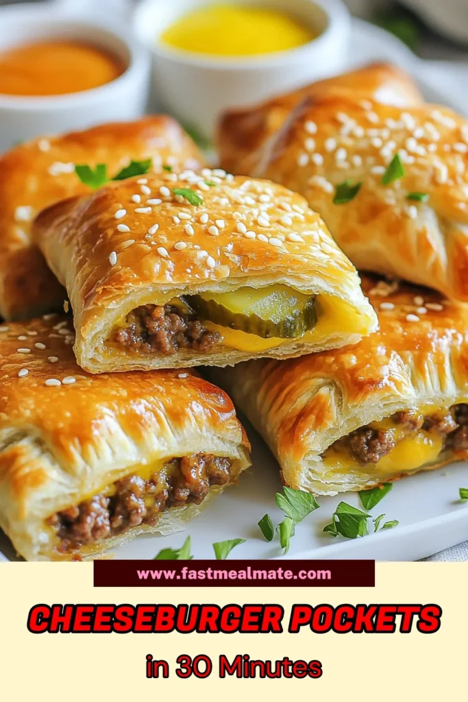 Savor the deliciousness of cheeseburger pockets—an easy ground beef recipe perfect for dinner! These crescent roll appetizers are not only quick to prepare but also a hit for family gatherings. Stuffed pastry recipes like these are ideal for satisfying cravings and impressing guests. Bake them in just 30 minutes! Try this recipe for a fun twist on traditional burgers. Save and try it today! #CheeseburgerPockets #GroundBeefRecipe #EasyDinnerIdeas #CrescentRollAppetizers